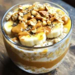 - 1 cup rolled oats - 2 cups almond milk (or milk of your choice) - 2 ripe bananas, sliced - ¼ cup creamy peanut butter - 2 tablespoons honey or maple syrup - ½ teaspoon vanilla extract - ½ teaspoon ground cinnamon - A pinch of salt - Chopped nuts - Chia seeds - Extra banana slices - Drizzle of peanut butter This recipe for Peanut Butter Banana Overnight Oats is simple yet delicious. You need basic ingredients to make it. Rolled oats form the base. Almond milk adds creaminess. Bananas provide natural sweetness. Creamy peanut butter gives a rich flavor. Honey or maple syrup enhances the taste. For added flavor, you can mix in vanilla extract and ground cinnamon. A pinch of salt balances the sweetness. You can also get creative with your toppings. Chopped nuts add crunch. Chia seeds boost nutrition. Extra banana slices make it look pretty. A drizzle of peanut butter on top takes it up a notch. Using these ingredients, you create a filling meal. It’s perfect for busy mornings. You can find the full recipe to guide you through the steps. Enjoy this tasty dish! To start, gather your ingredients. You will need rolled oats, almond milk, peanut butter, honey or maple syrup, vanilla extract, ground cinnamon, and a pinch of salt. In a large bowl, combine these ingredients. Stir everything well. This step is very important. Mixing well ensures the peanut butter blends smoothly with the oats. You don’t want any clumps of peanut butter left behind. Next, it’s time to fold in the bananas. Take your ripe bananas and slice them. Add them to the mixture gently. This helps keep the banana pieces intact. You can save a few slices for topping later. Now, cover your bowl or container with a lid. Place it in the fridge for at least four hours or overnight. This soaking time allows the oats to soak up the milk and flavors, making them soft and tasty. When you’re ready to enjoy your oats, take them out of the fridge. Give them a good stir. If they seem too thick, add a splash of almond milk to loosen them up. Serve the oats in bowls. Top them with the reserved banana slices. You can also add chopped nuts, chia seeds, or an extra drizzle of peanut butter for more flavor. Enjoy this easy and delicious Peanut Butter Banana Overnight Oats recipe. Check out the Full Recipe for more details! You can change the sweetness of your oats. Use honey or maple syrup based on your taste. Start with two tablespoons. Adjust more or less as you like. Want to switch butters? Almond or cashew butter works great too. Each nut butter gives a different flavor. To get the right consistency, use 2 cups of almond milk. If you want it creamier, add more milk. Mix well to avoid clumps. Making ahead? Store in the fridge for up to three days. Just remember to stir before serving. Spices add a nice touch. Try adding a pinch of nutmeg or a dash of cocoa powder. These give depth to the flavor. Want more nutrition? Add chopped nuts or seeds. They make the dish crunchier and healthier. You can also mix in berries or apples for extra fun! {{image_2}} You can easily adjust this recipe to fit different diets. For a vegan option, use plant-based milk, like almond or oat milk. Replace honey with maple syrup to keep it vegan. To make it gluten-free, ensure you use certified gluten-free oats. If you need a nut-free version, try sun butter instead of peanut butter. This swap gives you a similar creamy texture without nuts. You can also use seed butter for a tasty alternative. For a fun twist, try making chocolate peanut butter banana oats. Just add cocoa powder for a rich, chocolatey taste. Mix in about 2 tablespoons of cocoa powder with the oats. You’ll love the extra flavor! Another great choice is berry banana oats. Add fresh or frozen berries, like strawberries or blueberries. They add a burst of flavor and beautiful color. Just fold them in before you let the oats sit overnight. Using seasonal fruits can really boost your oats. In summer, add fresh peaches or berries. In fall, try diced apples and a touch of nutmeg. These fruits keep your oats fresh and exciting. Spices can also add a seasonal flair. In winter, consider adding ginger or cinnamon. They warm up your oats and make them feel cozy. Mixing in seasonal ingredients keeps your breakfast creative and fun. For the complete recipe, refer to the Full Recipe section. To keep your Peanut Butter Banana Overnight Oats fresh, store them in the fridge. Use a tightly sealed container. Glass jars work well. They help keep the oats cool and tasty. Plastic containers are also fine. Just make sure they are airtight. Yes, you can freeze overnight oats! This method is great for meal prep. Use freezer-safe containers or bags. Leave some space at the top, as the oats will expand. To thaw, place them in the fridge overnight. You can also microwave them on low. Stir well after heating to avoid hot spots. In the fridge, these oats last about 3 to 5 days. Always check for signs of spoilage. If you see any mold or off smells, throw them out. Fresh oats should smell like peanut butter and bananas. Enjoy your creamy delight while it’s still fresh! Can I use instant oats instead? Yes, you can use instant oats. They will soak up liquid quickly. However, they may become mushy. Use rolled oats for a chewier texture. Can I make this recipe without bananas? Absolutely! You can swap bananas with applesauce or mashed avocado. This will change the flavor but still keep it creamy. Are peanut butter banana overnight oats healthy? Yes, they are quite healthy! They offer fiber, protein, and healthy fats. This makes them a balanced meal. What are the calorie counts and macros? One serving has about 400 calories. It contains 12g protein, 60g carbs, and 15g fat. Adjust ingredients for different macro goals. How far in advance can I prepare them? You can prepare these oats up to five days in advance. Just store them in the fridge in a sealed container. Can I double the recipe for meal prep? Yes, you can easily double the recipe. Just mix all ingredients in a larger container. Enjoy your ready-made breakfasts! This blog post shared how to make delicious overnight oats. You learned about key ingredients like rolled oats, almond milk, and bananas. You also discovered various tips for flavor and texture. Remember, you can customize your oats to fit your taste. Enjoy experimenting with toppings and flavors! These oats are a quick and healthy choice for breakfast. With the right ingredients and steps, you’ll always have a satisfying meal ready to go.