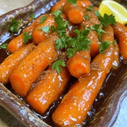 - 1 pound baby carrots - 2 tablespoons unsalted butter - 1/4 cup pure maple syrup - 1 teaspoon ground cinnamon - 1/2 teaspoon nutmeg - 1/4 teaspoon salt - 1 tablespoon fresh lemon juice - 2 tablespoons chopped fresh parsley (for garnish) - Skillet - Measuring cups and spoons - Vegetable peeler (optional) - Cooking spoon or spatula Gathering the right ingredients is key to making maple glazed carrots. I choose baby carrots because they are sweet and tender. You can use larger carrots, but cut them into even sticks. The unsalted butter adds rich flavor. Pure maple syrup is a must for that sweet glaze. Ground cinnamon and nutmeg bring warmth. A little salt enhances all the flavors. Fresh lemon juice gives a bright touch at the end. Finally, fresh parsley adds a nice pop of color when you serve the dish. For tools, a skillet is essential for cooking. Measuring cups and spoons help you get the right amounts. If you want, a vegetable peeler makes prep easier. A cooking spoon or spatula is great for stirring the carrots. With these ingredients and tools ready, you are set to create a delicious side dish. Check out the [Full Recipe] for more details on how to prepare this sweet and simple dish. Start by washing the baby carrots under cold water. You can peel them if you want, but it's not necessary. If you have larger carrots, cut them into sticks. Make sure they are all about the same size. This helps them cook evenly. Next, heat a large skillet over medium heat. Add the butter and let it melt. Once the butter is melted, toss in the carrots. Stir them well to coat with the butter. Now, pour the maple syrup over the carrots. Sprinkle in the ground cinnamon, nutmeg, and salt. Stir everything together until it is mixed well. Increase the heat a bit and let the mixture come to a simmer. Cover the skillet and let the carrots cook for about ten minutes. Stir them occasionally. You want them to be fork-tender. Once the carrots are tender, uncover the skillet. Let the glaze reduce for about five minutes. Stir occasionally until the sauce thickens. After that, remove the skillet from the heat. Stir in the fresh lemon juice to add brightness. Transfer the glazed carrots to a serving dish. Finally, garnish with freshly chopped parsley for a pop of color. Now you have a lovely side dish! For the complete recipe, check out the Full Recipe. To make your maple glazed carrots shine, start with high-quality maple syrup. Look for pure syrup, not flavored or imitation versions. Pure maple syrup has a rich taste that enhances the dish. Fresh spices also boost flavor. Use ground cinnamon and nutmeg, but consider grating fresh nutmeg for a brighter taste. Fresh herbs like thyme or rosemary can add depth too. To achieve fork-tender carrots, choose baby carrots for quick cooking. If you use larger ones, cut them into even sticks. This helps them cook evenly. Start with medium heat when melting butter, then add the carrots. Keep the glaze on low to avoid burning. Stir often to coat the carrots well. As they cook, the natural sugars caramelize, enhancing sweetness. Maple glazed carrots pair well with many proteins. Try them alongside roasted chicken or grilled salmon for a balanced meal. They also work great with grains like rice or quinoa. For a stunning presentation, arrange the glazed carrots on a platter. Sprinkle fresh parsley on top before serving. This adds a lovely touch of color and freshness. For the full recipe, check the complete guide above. {{image_2}} You can change the flavor of maple glazed carrots by using different sweeteners. For a change, try honey instead of maple syrup. Honey gives a mild sweetness that works well. You can also experiment with herbs for garnish. Fresh thyme or dill can add a new twist to your dish. These herbs bring a fresh taste that balances the sweet glaze. Adding more veggies can make this dish even better. You might try parsnips or sweet potatoes. These root vegetables add depth and a new texture. You can also blend flavors with onions or shallots. Cooking them with the carrots adds a sweet, savory note. This creates a more complex and delicious side dish. If you want to make this dish vegan, simply swap the butter for a plant-based option. Coconut oil or olive oil works great. This keeps the flavor rich while meeting dietary needs. The dish can also be made gluten-free. All the ingredients in this recipe are gluten-free, so you can enjoy them without worry. For the full recipe, check out the detailed steps and ingredients listed above. To keep your maple glazed carrots fresh, store them in an airtight container. Refrigerate them within two hours of cooking. This helps maintain their sweet flavor and soft texture. If you want to freeze the glazed carrots, wait until they cool. Then, place them in a freezer-safe bag. Squeeze out as much air as you can before sealing. This prevents freezer burn and keeps them tasty. When you’re ready to enjoy the leftovers, choose a gentle reheating method. The microwave works well but can make them soft. Instead, heat them in a skillet over low heat. Add a splash of water to help steam them. This keeps the carrots moist. To refresh the glaze, drizzle a little maple syrup while reheating. Stir gently to coat the carrots again. You can safely eat the leftovers for about four days when stored correctly. If you notice any off smells or a slimy texture, throw them away. These signs mean the carrots have spoiled. Always trust your senses! Enjoy your delicious, sweet treat while it lasts. For the full recipe, check out the recipe section above. You can replace butter with olive oil or coconut oil. Both options give great flavor. Use the same amount as in the recipe. Olive oil adds a nice richness, while coconut oil brings a hint of sweetness. This keeps the dish dairy-free and tasty. Yes, frozen carrots work well! However, they need a bit more cooking time. Start by adding them to the skillet and cooking for 5 minutes before adding the maple syrup and spices. Check for tenderness with a fork to ensure they cook evenly. Maple glazed carrots pair well with many dishes. Try serving them with roasted chicken or grilled salmon. They also taste great with rice or quinoa. For a complete meal, add a simple salad or some crusty bread on the side. Store leftover carrots in an airtight container in the fridge. They can last up to 3 days. When reheating, warm them in a skillet over low heat. Add a splash of water or more maple syrup to refresh the glaze. This keeps them moist and flavorful. Maple glazed carrots are simple yet delicious. We covered the ingredients and cooking tools you need. You learned how to prepare and cook the carrots to perfection. Tips for flavor and presentation help you elevate the dish. Variations and storage guidelines give you more options. These carrots make a great side dish or main event in your meals. Enjoy experimenting with flavors and sharing them with friends and family. Happy cooking!