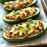 Here are the key ingredients you will need for stuffed zucchini boats: - 4 medium zucchini - 1 cup quinoa, rinsed and drained - 2 cups vegetable broth - 1 can (15 oz) black beans, drained and rinsed - 1 cup diced tomatoes (fresh or canned) - 1 small red onion, finely chopped - 1 red bell pepper, diced - 2 cloves garlic, minced - 1 teaspoon cumin - 1 teaspoon chili powder - ½ teaspoon smoked paprika - Salt and pepper to taste - 1 cup shredded cheese (cheddar or a Mexican blend) - Fresh cilantro for garnish - 1 tablespoon olive oil Feel free to add these ingredients for extra flavor: - Jalapeños for heat - Corn for sweetness - Avocado for creaminess - Lime juice for zest Each serving of stuffed zucchini boats is packed with nutrition. Here’s a breakdown: - Calories: About 350 - Protein: 14g - Carbohydrates: 50g - Fiber: 12g - Fat: 10g These boats are not only tasty but also a healthy option. With the mix of quinoa and beans, you get a good source of protein and fiber. Enjoy them as a main dish or a hearty side! Check out the Full Recipe for more cooking tips and serving ideas. 1. First, preheat your oven to 375°F (190°C). 2. Slice each zucchini in half lengthwise. 3. Use a spoon to scoop out the center, making boats. Leave a border around the edges. 4. Set the scooped zucchini flesh aside for later. 1. In a medium saucepan, heat 1 tablespoon of olive oil over medium heat. 2. Add the chopped red onion and diced red bell pepper. Sauté for about 5 minutes until soft. 3. Stir in the reserved zucchini flesh, minced garlic, cumin, chili powder, smoked paprika, salt, and pepper. Cook for 3 more minutes while stirring. 4. Add 1 cup of quinoa and 2 cups of vegetable broth to the pan. Bring to a boil. 5. Reduce heat to low, cover, and simmer for 15 minutes until quinoa is cooked and liquid is absorbed. 6. Remove from heat and gently fold in 1 can of black beans and 1 cup of diced tomatoes. Taste and adjust the seasoning if needed. 7. Place the zucchini boats on a baking sheet lined with parchment paper. Fill each boat with the quinoa mixture, pressing it down slightly. 8. Top each filled zucchini boat with 1 cup of shredded cheese. 9. Bake in the preheated oven for 20-25 minutes. Look for tender zucchini and melted cheese. 10. Once done, let the boats cool for a few minutes. Garnish with fresh cilantro before serving. Serve these stuffed zucchini boats on a colorful plate. Pair them with a fresh salad or some crusty bread. You can also drizzle a bit of hot sauce on top for a kick. Enjoy a zesty quinoa and black bean stuffed zucchini boat for a fun and healthy meal! For the full recipe, check here. To find the best zucchini, look for firm ones. Choose those with smooth skin and no spots. The size matters too. Smaller zucchinis have a sweeter taste and better texture. A medium zucchini works well for stuffing. Adding herbs and spices boosts flavor. Fresh herbs like basil or parsley add brightness. You can also add a squeeze of lemon juice for zing. A dash of hot sauce brings heat if you like spice. For a richer taste, try sautéing the veggies longer. One mistake is overcooking the zucchini. You want a tender bite, not mushy. Don’t forget to season your filling well. Taste it before filling the boats. Lastly, make sure to pack the filling tightly. This ensures every bite is full of flavor. For a full recipe, check out Zesty Quinoa and Black Bean Stuffed Zucchini Boats. {{image_2}} Stuffed zucchini boats are a great way to enjoy veggies. For a vegetarian twist, skip the meat. You can fill the boats with a mix of grains, beans, and veggies. Use ingredients like lentils, chickpeas, or brown rice. Add some spinach or kale for extra greens. Top with cheese or a creamy sauce. This keeps your meal flavorful and filling, and you get lots of nutrients. If you love meat, you can easily add it to your stuffed zucchini boats. Ground turkey, chicken, or beef works well. Just cook the meat with your sautéed veggies. Mix in the quinoa and seasonings. This gives your dish a hearty flavor. Top with cheese and bake. You will have a satisfying meal that both meat lovers and vegetarians can enjoy. Toppings can change the whole dish. Instead of cheese, try using avocado or a dollop of sour cream. You can also add fresh herbs like basil or parsley for a bright taste. Want a spicy kick? Add some jalapeños or hot sauce on top. This allows you to customize your stuffed zucchini boats to fit your taste. Explore different toppings to find your perfect flavor. For the full recipe, check out the details above. To keep your stuffed zucchini boats fresh, let them cool first. Place them in an airtight container. Store in the fridge for up to three days. Make sure to separate layers with parchment paper to avoid sticking. This helps keep them nice and neat. Reheat your zucchini boats in the oven for the best results. Set the oven to 350°F (175°C). Place the boats on a baking sheet and cover with foil. Heat for about 15 minutes until warm. You can also microwave them for 2-3 minutes, but the oven keeps the texture better. If you want to freeze stuffed zucchini boats, prepare them first, but don’t bake. After filling the boats, wrap each one in plastic wrap. Then, place them in a freezer-safe bag. They can last for up to three months. When ready to eat, thaw in the fridge overnight before baking. For the full recipe, check out the section above. You will know the zucchini boats are cooked when they are tender. Poke them gently with a fork to check. The cheese on top should also be melted and bubbly. If the zucchini feels soft but firm, you are good to go. This usually takes about 20-25 minutes in the oven at 375°F. Yes, you can prepare stuffed zucchini boats ahead of time. Just follow the recipe up to the baking step. After filling the zucchini, cover them and store them in the fridge. You can bake them later when needed. This makes for a quick meal on busy days. Just add a few extra minutes to the baking time if they are cold from the fridge. If you want to substitute quinoa, you have several options. Brown rice works well and adds a nice texture. You can also use couscous or bulgur wheat for a different flavor. If you prefer a low-carb option, try using cauliflower rice. Each of these will give you a tasty stuffed zucchini boat. For the full recipe, check out the instructions earlier. This blog post covered how to make stuffed zucchini boats. We looked at the ingredients, preparation, and cooking steps. You learned tips for picking the best zucchini and common mistakes to avoid. We explored delicious variations and how to store leftovers properly. In my view, stuffed zucchini boats are a fun and healthy dish. They offer many options for taste and ingredients. Try making your own and enjoy every bite!