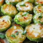 - 1 lb Brussels sprouts, trimmed and halved - 3 tablespoons olive oil - 4 cloves garlic, minced - ½ cup grated Parmesan cheese
