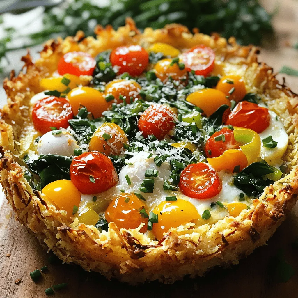 To make a tasty Spring Hash Brown Crust Quiche, you need a few key ingredients. Here’s what you’ll need: - 3 cups frozen hash browns, thawed - ½ cup grated Parmesan cheese - 2 tablespoons olive oil - 1 teaspoon garlic powder - Salt and pepper to taste - 6 large eggs - 1 cup whole milk - 1 cup fresh spinach, chopped - 1 cup cherry tomatoes, halved - ½ cup bell pepper, diced - ½ teaspoon dried thyme - ½ teaspoon smoked paprika