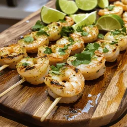 - 1 pound large shrimp, peeled and deveined - 3 tablespoons olive oil - Zest and juice of 2 limes - 2 cloves garlic, minced - 1 teaspoon smoked paprika - 1 teaspoon cumin - 1 teaspoon chili powder - Salt and pepper to taste - Fresh cilantro, chopped (for garnish) - Lime wedges (for serving) Gathering the right ingredients makes your cooking smooth. Start with your shrimp. I recommend using large shrimp for the best results. Peel and devein them to keep things easy. Next, grab some olive oil. This will help the shrimp cook nicely on the grill. Now, let’s add some zest! You need the zest and juice from two limes. This adds a bright, fresh taste. It’s what makes this dish pop. For seasoning, we’ll use garlic, smoked paprika, cumin, chili powder, salt, and pepper. The garlic gives a lovely flavor, while the spices add warmth and depth. Mix these well to coat the shrimp evenly. Finally, don’t forget the garnishing! Fresh cilantro and lime wedges are perfect for serving. They add color and extra flavor. You can find the full recipe above to guide you through each step. - Combine olive oil, lime zest, lime juice, and minced garlic in a bowl. - Add smoked paprika, cumin, chili powder, salt, and pepper, then mix well. Creating the marinade is easy. The lime zest brings a bright flavor. The garlic adds depth. Each spice adds a unique taste, and together they make the shrimp shine. - Toss the shrimp in the marinade and refrigerate for 30 minutes. - Ensure the shrimp are evenly coated for maximum flavor. Marinating is key for flavor. The shrimp soak up the spices and lime juice. Be sure to coat each shrimp well. This step makes a huge difference in taste. - Preheat the grill to medium-high heat. - Soak skewers in water if using wooden skewers. - Thread the shrimp onto skewers and grill for 2-3 minutes on each side. Grilling gives the shrimp a nice char. Keep an eye on them. They cook fast and are done when they are pink and opaque. This is the perfect time to enjoy your zesty lime grilled shrimp! For the complete cooking process, refer to the Full Recipe. To make great grilled shrimp, watch them closely. Shrimp cook fast and can dry out. Grill each side for 2-3 minutes. You will know they are done when they turn pink and opaque. This ensures they stay juicy and full of flavor. Want more spice? Add a dash of hot sauce to the marinade. It gives the shrimp a nice kick. Also, squeeze fresh lime juice over the shrimp right before serving. This adds a burst of zing that brightens the dish. Make your dish pop by serving it on a large platter. Garnish with chopped cilantro and lime wedges for a fresh look. You can also add grilled vegetables for color and nutrition. It not only looks great but also tastes amazing. For the full recipe, check out the previous section! {{image_2}} You can change the flavor of your shrimp by tweaking the marinade. One great idea is to add honey. Honey gives a nice sweet twist that pairs well with lime. You can also try herbs like thyme or oregano. These herbs add a fresh taste and smell. Mixing up the marinade keeps your dish exciting every time you make it. If grilling isn’t an option, don’t worry! You can bake the shrimp instead. Set your oven to 400°F and bake them for 8-10 minutes. The shrimp will still taste great! Another option is to use a stovetop grill pan. This method gives you that lovely grilled flavor even when you cook indoors. When it comes to serving, you have many choices. For a complete meal, serve the shrimp with rice or quinoa. Both are filling and tasty sides. You could also pair them with a fresh salad or grilled vegetables. These options add color and nutrition to your plate. For the full recipe, you can follow the detailed steps to create this dish. After you enjoy the zesty lime grilled shrimp, store any leftovers in an airtight container. They stay fresh in the fridge for up to 2 days. The shrimp are best when eaten fresh, but you can gently reheat them if needed. You can freeze marinated shrimp for up to 2 months. Just make sure to thaw them before cooking. Keep in mind that freezing may change the texture a bit. For the best taste, reheat shrimp on the grill or in a pan. Avoid using the microwave, as it can make the shrimp tough. Following these tips helps keep the shrimp juicy and delicious. If you want to see the full recipe, check out the previous section! Shrimp are cooked when they turn pink and opaque, typically in 2-3 minutes per side. Look for a firm texture. Overcooked shrimp can become rubbery. So, keep an eye on them while they grill. Yes, but be sure to thaw them completely before marinating. Thawing helps the shrimp absorb the marinade well. You can place them in cold water for quick thawing. Just make sure they are well-dried before adding to the marinade. Consider serving with coconut rice, grilled corn, or a cilantro lime salad. The sweetness of coconut rice balances the zesty shrimp. Grilled corn adds a nice crunch, while a fresh salad brightens the meal. For a full experience, try the full recipe to see how these pair together! This blog post covered a simple, tasty grilled shrimp recipe. We discussed key ingredients, marinating, and grilling techniques. I shared tips for perfecting your dish and ideas for variations. Remember, fresh lime juice and careful cooking make your shrimp shine. Experiment with side dishes and enjoy the bright flavors. With practice, you'll impress everyone with this quick, delicious meal. Grilling shrimp can be fun and rewarding, so get cooking!