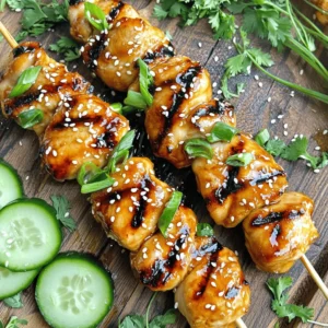 - 1 lb (450g) chicken breast, cut into 1-inch pieces - 1/4 cup soy sauce (low sodium) - 2 tablespoons honey - 1 tablespoon rice vinegar - 2 cloves garlic, minced - 1 tablespoon ginger, grated - 1 teaspoon sesame oil - Wooden skewers, soaked in water for 30 minutes The main ingredient for these skewers is chicken breast. It’s lean and juicy. You will also need soy sauce for that deep umami flavor. Honey adds a sweet touch. Rice vinegar brightens the taste. Garlic and ginger give it that warm, aromatic kick. Lastly, sesame oil offers a nutty finish. - 1/4 cup soy sauce (low sodium) - 2 tablespoons honey - 2 cloves garlic, minced - 1 tablespoon ginger, grated For the marinade, mix soy sauce and honey in a bowl. Garlic adds depth, while ginger provides a fresh zing. This blend makes the chicken flavorful. Let it sit to soak up all the goodness. - 1/4 cup green onions, chopped (for garnish) - 1 tablespoon sesame seeds (for garnish) Once grilled, add a pop of color. Chopped green onions give a fresh taste. Sprinkle sesame seeds for crunch. These simple garnishes make your dish look and taste great. For the full recipe, check out the complete instructions on how to create these tasty teriyaki chicken skewers! How to Prepare the Marinade To make the marinade, grab a mixing bowl. Add 1/4 cup of soy sauce, 2 tablespoons of honey, and 1 tablespoon of rice vinegar. Then, add 2 minced garlic cloves and 1 tablespoon of grated ginger. Lastly, stir in 1 teaspoon of sesame oil. Whisk everything until the honey dissolves. This mix gives the chicken a sweet and salty flavor. Marinating the Chicken Cut 1 pound of chicken breast into 1-inch pieces. Place the chicken in a resealable bag or shallow dish. Pour the marinade over the chicken. Make sure every piece gets coated. Seal the bag or cover the dish, then refrigerate for at least 30 minutes. You can marinate it for up to 2 hours. This step is key for flavor. Preheating the Grill Before grilling, preheat your grill to medium-high heat. Aim for around 375°F (190°C). Proper heat helps achieve those tasty grill marks and ensures even cooking. Assembling the Skewers Pull the marinated chicken from the fridge. Thread the chicken pieces onto soaked wooden skewers, leaving a little space between each piece. This space helps the heat reach all sides of the chicken. Grilling Techniques Place the skewers on the preheated grill. Cook them for about 10 to 12 minutes. Turn the skewers occasionally for even cooking. Brush some reserved marinade on the skewers during the last few minutes for extra glaze and flavor. Ensuring Proper Cooking Temperature To check if the chicken is done, use a meat thermometer. The internal temperature should reach 165°F (75°C). This ensures the chicken is safe to eat and juicy. When done, remove the skewers from the grill. Let them rest for a few minutes before serving. For the full recipe, check out the detailed instructions. - Avoiding Dry Chicken: To keep your chicken juicy, use fresh chicken breast. Marinate the chicken for at least 30 minutes. This adds moisture and flavor. Grill on medium heat. Too high heat can dry it out. - Flavor Enhancements: Add some crushed red pepper for heat. You can also mix in orange juice for a citrus twist. Try adding a splash of pineapple juice for extra sweetness. - Serving Suggestions: Serve the skewers on a wooden board. This gives a rustic look. Place sliced cucumbers or bell peppers alongside for color. Drizzle extra teriyaki sauce over the skewers for a glossy finish. - Garnishing Ideas: Use chopped green onions and sesame seeds to garnish. They add crunch and a pop of color. You can also add a sprig of cilantro for a fresh touch. - Essential Kitchen Equipment: A good grill is key for these skewers. You’ll also need a mixing bowl for the marinade. Use a whisk to mix well. A meat thermometer ensures the chicken is cooked through. - Recommended Skewers: Use wooden skewers that have been soaked in water for 30 minutes. This helps prevent burning. Metal skewers are also great, as they can be reused. Want to know the full recipe? Check out the [Full Recipe] for all the details! {{image_2}} Chicken Alternatives You can swap chicken breast for other meats. Try using: - Chicken thighs for juicier flavor. - Pork tenderloin for a different taste. - Shrimp for a lighter option. - Firm tofu for a vegetarian twist. Vegan Options For a vegan version, use: - Marinated tempeh for protein. - Seitan for a meat-like texture. - Grilled vegetables like bell peppers or zucchinis. Different Marinades You can change the flavor by using different marinades. Here are some ideas: - Teriyaki with orange juice for a citrus kick. - Honey and sriracha for a sweet-spicy blend. - Miso paste for a deeper umami flavor. Spice Level Adjustments If you want heat, add some spice! Consider: - Red pepper flakes for mild warmth. - Fresh chili slices for a bold kick. - Sriracha mixed into the marinade for heat. Oven-Baking If you can’t grill, try baking the skewers. Here’s how: 1. Preheat the oven to 400°F (200°C). 2. Place the skewers on a baking sheet lined with foil. 3. Bake for about 15-20 minutes, flipping halfway through. Skillet Cooking You can also cook skewers in a skillet. Follow these steps: 1. Heat a little oil in a pan over medium heat. 2. Add the skewers and cook for 8-10 minutes. 3. Turn occasionally for even cooking. For a full recipe, refer to the [Full Recipe]. After you enjoy your teriyaki chicken skewers, store any leftovers carefully. Place them in an airtight container. This keeps moisture in and prevents odors. You should refrigerate them within two hours of cooking. For longer storage, freezing is an option. First, let the skewers cool completely. Then, wrap them tightly in plastic wrap and place them in a freezer-safe bag. They can last up to three months in the freezer. When it's time to enjoy your leftovers, reheating is key. You can use an oven or a microwave. For the oven, preheat it to 350°F (175°C). Place the skewers on a baking sheet and cover them with foil. Heat for about 10-15 minutes until warm. If you prefer the microwave, place the skewers on a microwave-safe plate. Heat for 1-2 minutes. This method is quick but can make the chicken a bit rubbery. To keep the texture and flavor, brush with a little teriyaki sauce before reheating. Wondering how long your teriyaki chicken skewers last? In the fridge, they stay good for about 3-4 days. Always check for signs of spoilage. Signs include an off smell or a change in color or texture. If you see any of these, it's best to throw them out. Keeping your food safe is important for health. Enjoy your teriyaki chicken skewers fresh and flavorful! For the full recipe, check out the section above. What can I use instead of chicken? You can use tofu, shrimp, or beef. Tofu works well as a meat substitute. Just cut it into cubes and marinate it like chicken. Shrimp grills quickly, so adjust cooking time. Beef can also be cut into strips and cooked the same way. How do I know when the chicken is done? Check the chicken's internal temperature. It should reach 165°F (75°C). You can also look for clear juices. If the juices run clear, the chicken is likely done. Make sure it has nice grill marks too! Is it gluten-free? Teriyaki chicken skewers can be gluten-free. Use gluten-free soy sauce or tamari in your marinade. Always check labels to be sure. This helps avoid gluten for those with sensitivities. Can I make it low-carb? Yes, you can make it low-carb. Skip the honey or use a low-carb sweetener. Serve the skewers with low-carb veggies. Zucchini or bell peppers are great options. They add color and flavor without extra carbs. What to serve with teriyaki chicken skewers? Serve with rice or noodles for a full meal. You can also pair it with a fresh salad. A cucumber or carrot salad adds crunch and balances the flavors. Any side dish recommendations? Consider grilled vegetables or a simple stir-fry. You can also serve it with steamed broccoli or snap peas. These sides add color and nutrition to your meal. For an extra touch, drizzle some teriyaki sauce over everything for a tasty finish. For the complete method to make these delightful skewers, check the Full Recipe. In this article, we explored how to make delicious teriyaki chicken skewers. We covered key ingredients, from chicken and teriyaki sauce to garnishes. I shared step-by-step instructions for marination, grilling, and cooking. You learned tips to keep your chicken moist and tasty. We also discussed variations and how to store leftovers. Finally, I answered common questions to help you succeed. With these insights, you can easily create a tasty meal that impresses everyone. Enjoy your cooking journey!