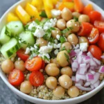 - 1 cup quinoa, rinsed - 2 cups vegetable broth - 1 cup cherry tomatoes, halved - 1 cucumber, diced - 1 red bell pepper, diced - ½ red onion, finely chopped - 1 cup chickpeas, canned or cooked - ½ cup Kalamata olives, pitted and halved Quinoa serves as the base. It is high in protein and gluten-free. Rinsing the quinoa helps remove its natural coating, which can taste bitter. For flavor, we cook it in vegetable broth. Fresh veggies add crunch and color. Cherry tomatoes burst with juice, while cucumbers cool the dish. Red bell peppers add sweetness and brightness. Chickpeas provide extra protein. Kalamata olives give a salty bite. - ¼ cup feta cheese, crumbled (optional) - 2 tablespoons olive oil - 1 tablespoon lemon juice - 1 teaspoon dried oregano - Salt and pepper to taste - Fresh parsley for garnish Feta cheese adds creaminess and tang. Olive oil enhances flavor and helps dress the bowl. Lemon juice brightens the dish. Dried oregano gives it that Mediterranean flair. Salt and pepper balance all the tastes. Garnishing with fresh parsley adds a pop of green. A serving has about 350 calories. The bowl is rich in protein and fiber. Quinoa offers essential amino acids. Vegetables are full of vitamins and minerals. Chickpeas boost energy levels. This meal is filling and keeps you satisfied without feeling heavy. Eating Mediterranean foods supports heart health, thanks to healthy fats and fresh ingredients. For the full recipe, check out the details above! Rinsing quinoa: Start by rinsing the quinoa. Place it in a fine-mesh strainer and run cold water over it. This step helps remove the bitter coating called saponin. Rinse it well for about 30 seconds. Cooking method: In a medium saucepan, combine the rinsed quinoa and 2 cups of vegetable broth. Bring it to a boil over medium heat. Once it boils, reduce the heat to low. Cover the pan and let it simmer for about 15 minutes. The quinoa should be fluffy and the liquid absorbed. After cooking, let it sit covered for 5 minutes. Fluff it gently with a fork. Chopping techniques: While the quinoa cooks, it’s time to prep the veggies. I like to use a sharp knife for chopping. Dice the cucumber and red bell pepper into small, even pieces. Halve the cherry tomatoes. Finely chop the red onion. This helps mix everything well later. Mixing and combining: In a large mixing bowl, add all the chopped vegetables and the canned or cooked chickpeas. Toss them gently to combine. This mix will add color and crunch to your bowl. Ingredients overview: For the dressing, gather olive oil, lemon juice, dried oregano, salt, and pepper. These flavors will brighten your dish. Whisking instructions: In a small bowl, whisk together the olive oil, lemon juice, oregano, salt, and pepper. Mix until all ingredients blend well. This dressing adds a fresh kick to your quinoa bowl. Combining all components: Add the cooked quinoa to the bowl of veggies and chickpeas. Drizzle the dressing over everything. Gently toss the mixture with a spatula or spoon until all ingredients are well coated. Serving suggestions: Now it's time to serve! Transfer the mixture into bowls. If you like, sprinkle crumbled feta cheese on top. Finish with fresh parsley for a pop of color and flavor. Enjoy your Mediterranean Quinoa Bowls! For the complete recipe, check out the Full Recipe section. To cook perfect quinoa, rinse it well. Rinsing removes bitter saponins. Use a fine mesh strainer to avoid losing any grains. When cooking, use a 2:1 ratio of vegetable broth to quinoa. This helps the quinoa absorb flavor. Bring it to a boil, then lower the heat. Cover the pot and let it simmer for about 15 minutes. When done, let it sit for 5 minutes, covered. Fluff it gently with a fork, and you’ll have light and fluffy grains. To store quinoa, let it cool completely first. Place it in an airtight container. It stays fresh in the fridge for up to five days. When reheating, add a splash of water to keep it moist. You can microwave it or heat it on the stove over low heat. Spices and herbs can elevate your quinoa bowl. Consider adding garlic powder, cumin, or smoked paprika for warmth. Fresh herbs like parsley or basil add brightness. For a Mediterranean touch, try dill or mint. Dressings also make a big difference. A simple mix of olive oil and lemon juice works great. You can add honey or mustard for extra flavor. For a creamier option, consider tahini or yogurt-based dressings. Serving bowls set the stage for your meal. Bright, colorful bowls make your dish pop. You can use deep bowls for a layered look. Alternatively, try shallow plates for an elegant presentation. Garnishing adds flair. Fresh parsley or mint leaves bring color and freshness. A sprinkle of feta cheese adds both taste and texture. You can also add a few extra olives on top for a nice touch. {{image_2}} You can swap proteins to suit your taste. For a vegetarian option, use chickpeas or lentils. They add protein and fiber. If you prefer meat, grilled chicken works well. You can also try fish, like salmon or shrimp. These options add unique flavors to your bowl. You can easily make this dish vegetarian or vegan. To do this, simply omit the feta cheese. This keeps the dish light and fresh. If you want added protein, cook chickpeas from scratch. This step adds a nice texture and flavor. Plus, it's super easy to do! If you want to switch up the grains, farro or couscous are great choices. Both grains offer a chewy texture and nutty flavor. If you need gluten-free options, quinoa is a perfect fit. It’s naturally gluten-free and packed with protein. You can mix and match these grains to keep things exciting. For the Full Recipe, check out the detailed instructions and tips! To keep your Mediterranean quinoa bowls fresh, store leftovers in an airtight container. Place them in the fridge right after serving. The best way to enjoy them is within three days. After that, the taste and quality may decline. If you want to save some for later, freezing is a great option. First, freeze the quinoa and the vegetables in separate bags. This method helps maintain their flavors and textures. When you’re ready to eat, simply thaw in the fridge overnight or use a microwave on low. For reheating, the stove or microwave works best. If using a stove, add a splash of water to keep the quinoa moist. Stir often for even heating. If using the microwave, cover the bowl with a damp paper towel. This will help trap steam and keep your meal flavorful and moist. Yes, you can make Mediterranean Quinoa Bowls ahead of time. This dish stores well in the fridge for up to five days. - Meal Prep Tips: - Cook the quinoa and veggies separately. - Store each part in airtight containers. - Combine them just before serving to keep everything fresh. Toppings add flavor and make your bowls exciting. I love using these options: - Crumbled feta cheese for creaminess. - Avocado slices for healthy fats. - Toasted nuts like almonds or walnuts for crunch. - Fresh herbs like basil or mint for a burst of flavor. You can easily adapt this recipe. Here are some ideas: - Gluten-Free: Quinoa is naturally gluten-free. - Nut-Free: Omit nuts or use seeds like sunflower. - Vegan: Skip the feta cheese or use a dairy-free alternative. Variety keeps meals interesting. Here are some tasty additions: - Roasted vegetables like zucchini or eggplant. - Fresh fruits like olives or pomegranate seeds. - Different grains like farro or bulgur for texture. For the complete recipe, check out the [Full Recipe]. This blog post covered how to create Mediterranean quinoa bowls. We explored essential ingredients like quinoa, fresh veggies, and proteins. I shared tips for perfecting your quinoa and enhancing flavors with spices and dressings. You learned how to store leftovers and make the dish ahead of time. Mediterranean quinoa bowls are versatile, nutritious, and easy to prepare. Feel free to mix and match ingredients to suit your taste. Enjoy crafting your own delicious version and making healthy eating fun!
