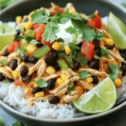 - 2 lbs boneless, skinless chicken breasts - 1 can (15 oz) black beans, rinsed and drained - 1 can (15 oz) corn, drained - 1 can (10 oz) diced tomatoes with green chilies - 1 packet taco seasoning