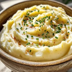 To make creamy garlic mashed potatoes, you need a few key ingredients. Here’s what you'll need: - 2 pounds russet potatoes, peeled and diced - 4 cloves garlic, peeled and minced - 1/2 cup unsalted butter - 1 cup heavy cream - 1/2 cup sour cream - Salt and pepper to taste These ingredients create the base for rich, creamy, and flavorful mashed potatoes. The russet potatoes give you that fluffy texture. Garlic adds a nice kick. Butter and cream make everything smooth and rich. To take your mashed potatoes to the next level, consider these garnishes: - 2 tablespoons fresh chives, finely chopped (for garnish) - 1/4 teaspoon smoked paprika (for added flavor) Chives bring a fresh taste and a pop of color. Smoked paprika adds depth and a hint of warmth. Having the right tools makes cooking easier. Here are some tools I recommend for this recipe: - A large pot for boiling the potatoes - A potato masher or electric mixer for mashing - A small saucepan for warming the butter and cream - A colander for draining the potatoes These tools help you create the perfect creamy consistency with ease. Using them will make your cooking process smooth and fun. If you want the full recipe, check out the details above! Start by peeling and dicing 2 pounds of russet potatoes. Cut them into even-sized chunks. This helps them cook evenly. Next, take 4 cloves of garlic, peel them, and mince them finely. The garlic adds a strong flavor to the potatoes. Now, set everything aside while you prepare to cook. Fill a large pot with water and add a pinch of salt. Bring the water to a boil over medium-high heat. Once boiling, carefully add the diced potatoes and minced garlic. Cook for about 15-20 minutes. You want the potatoes to be fork-tender. Test them by poking a piece with a fork. If it goes in easily, they are ready. Drain the potatoes and garlic well in a colander. Return the drained potatoes and garlic to the pot. Use a potato masher or an electric mixer to mash them together. Mash until the potatoes are smooth and creamy. This is where the magic happens! Slowly pour in the warm butter and cream mixture while mixing. Add 1/2 cup of sour cream for extra creaminess. Season with salt, pepper, and a touch of smoked paprika. Mix until everything is well combined. Now, your creamy garlic mashed potatoes are ready to serve! For the full recipe, check the earlier section. To get the creamiest mashed potatoes, use russet potatoes. They have a high starch content, which makes them fluffy. After cooking, be sure to drain the potatoes well. Any extra water can make them watery. When mashing, add warm butter and cream slowly. This helps achieve that velvety feel. Mixing in sour cream also adds a nice tang. One common mistake is overcooking the potatoes. If you cook them too long, they can become mushy. Always check for fork-tenderness around the 15-minute mark. Another mistake is not mashing fully. Make sure there are no lumps. Lastly, avoid cold ingredients. Cold butter or cream can cool down your mash, making it less creamy. You can easily boost the flavor of your mashed potatoes. Try adding roasted garlic for a deeper taste. Fresh herbs like thyme or rosemary can add brightness. For a smoky kick, use smoked paprika. If you want a cheesy twist, mix in shredded cheese like cheddar or parmesan. Experimenting with flavors makes this dish even more fun. For the full recipe, check the earlier section. {{image_2}} You can use other potatoes instead of russet. Yukon Gold potatoes add a buttery flavor. They are creamy and smooth. Red potatoes work too, but they give a chunkier texture. Each potato type changes the taste slightly. Try different kinds to find your favorite! To make your mashed potatoes special, consider adding flavors. A bit of cream cheese gives a rich taste. Roasted garlic can replace fresh garlic for a sweet flavor. You might also mix in some cheese. Parmesan or cheddar can add a cheesy kick. Herbs like rosemary or thyme can also brighten the dish. You can easily make this dish vegan. Use plant-based butter instead of regular butter. Swap heavy cream with coconut cream or almond milk. For sour cream, try cashew cream or a store-bought vegan option. These changes keep the creamy texture while making it plant-based. You won’t miss the dairy at all! Explore these ideas for your own spin on the creamy garlic mashed potatoes. For the full recipe, check out the details above. To store leftover creamy garlic mashed potatoes, wait for them to cool down. Place them in an airtight container. Make sure to cover the container tightly. This helps prevent air from getting in. You can store them in the fridge for up to three days. If you want to keep them longer, try freezing. For long-term storage, freezing is a great option. First, let the mashed potatoes cool completely. Then, scoop them into freezer-safe bags. Flatten the bags to remove air and seal tightly. Label the bags with the date. You can freeze them for up to two months. When you’re ready to eat, simply thaw in the fridge overnight. Reheating creamy garlic mashed potatoes can be simple. You have a few options. The microwave is quick and easy. Place the potatoes in a bowl and cover with a damp paper towel. Heat in short bursts, stirring in between. You can also reheat on the stovetop. Add a splash of cream or butter to keep them creamy. Stir over low heat until warm. Enjoy your creamy garlic mashed potatoes just like new! Yes, you can prepare these mashed potatoes ahead of time. Make the dish up to the point of mashing. Let them cool and store in the fridge. When ready to serve, reheat them gently on the stove or in the microwave. Stir in a little extra cream or butter to restore their creaminess. This way, you save time on busy days while still enjoying a tasty side dish. If you want to skip heavy cream, try using whole milk or half-and-half. You can also use Greek yogurt for a tangy twist. Coconut milk works as a dairy-free option. Just remember that these swaps may change the flavor a bit. Adjust the amount based on your desired creaminess. To avoid gluey mashed potatoes, be gentle when mashing. Over-mixing can cause the starch to release too much, making them sticky. Use a potato masher or a ricer for the best texture. Also, don’t skip drying the potatoes after boiling. This step helps remove extra moisture, leading to a fluffier end result. Keep these tips in mind for perfect creamy garlic mashed potatoes every time! Creamy garlic mashed potatoes are easy to make with the right ingredients and methods. We covered the essential components, from preparation to texture. You learned how to avoid common mistakes and enhance flavor. Remember, you can customize this dish with various potatoes or flavors. Proper storage and reheating keep your leftovers tasty. Enjoy making this dish, and share it with friends. With practice, your mashed potatoes will impress everyone at the table. Happy cooking!