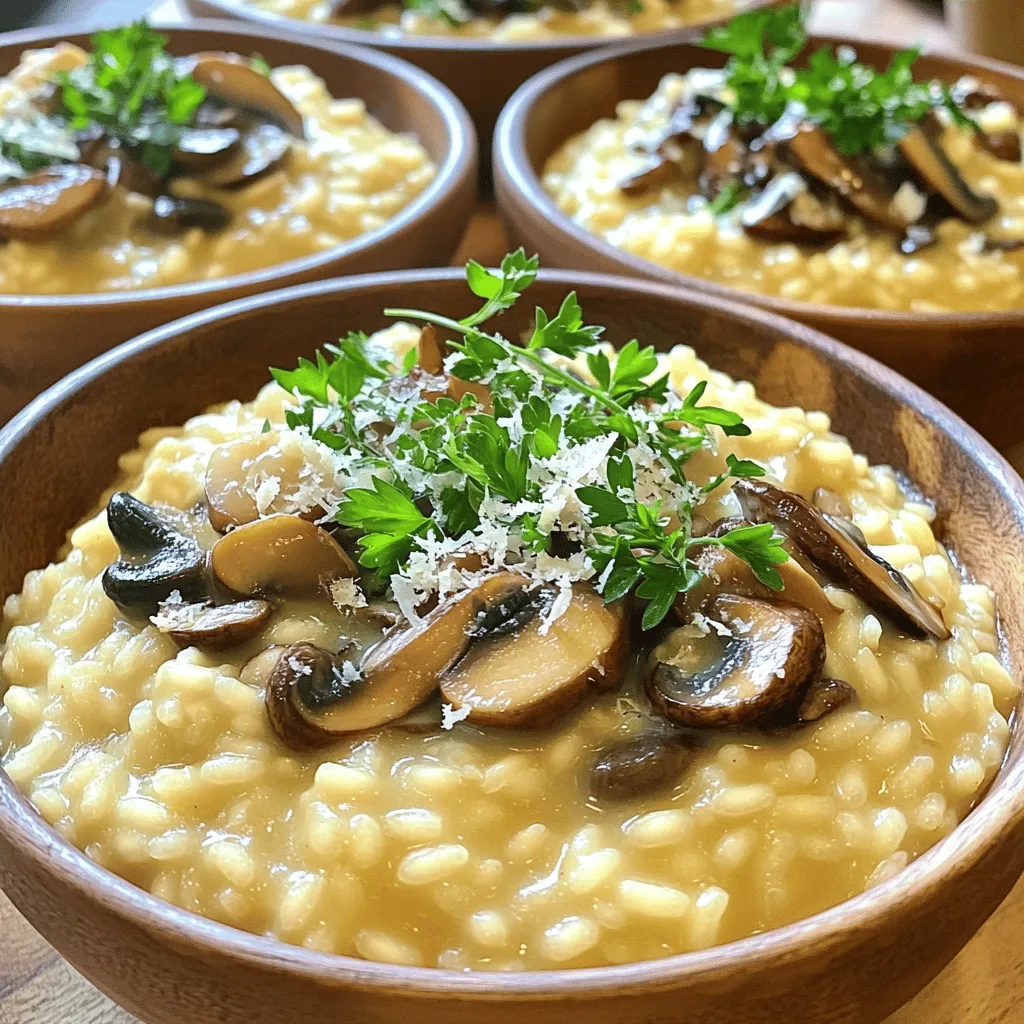 To make this creamy mushroom risotto, you need: - 1 ½ cups Arborio rice - 1 onion, finely chopped - 2 cloves garlic, minced - 1 ½ cups mushrooms (mixed varieties like cremini and shiitake), sliced - 4 cups low-sodium vegetable broth - 1 cup heavy cream or coconut cream for a vegan option - ½ cup grated Parmesan cheese or nutritional yeast for a vegan option - 2 tablespoons olive oil - 1 teaspoon dried thyme - Salt and pepper to taste - Fresh parsley, chopped for garnish