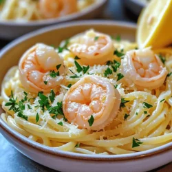 - Shrimp selection and sourcing tips When choosing shrimp, look for large, fresh shrimp with a firm texture. Avoid shrimp that have an ammonia smell. If buying frozen, ensure they are wild-caught for better flavor. - Alternative pasta choices (linguine vs. spaghetti) You can use either linguine or spaghetti for this dish. Linguine is flat and holds sauce well. Spaghetti is round and can work, too. Both options taste great, so pick your favorite! - Fresh vs. dried herbs and spices Fresh herbs give a bright flavor. I love using fresh parsley in this dish. Dried herbs work if fresh is not available. Just use less, as dried herbs are stronger. For the full recipe, check out the [Full Recipe]. To start, bring a large pot of salted water to a boil. I like to add about one tablespoon of salt for flavor. Cook the linguine or spaghetti according to the package until al dente. This means the pasta should be firm but cooked through. Al dente pasta holds its shape and works well with the sauce. After cooking, reserve one cup of the pasta water. This water is starchy and helps make the sauce creamy. Drain the pasta and set it aside. Next, heat a large skillet over medium heat and melt the butter. Add minced garlic and red pepper flakes. Cook for about one minute. You want the garlic fragrant but not brown. Brown garlic can taste bitter. Now, add the shrimp to the skillet. Season them with salt and pepper. Cook the shrimp for 2 to 3 minutes on each side. You know they are done when they turn pink and opaque. Be careful not to overcook them! Overcooked shrimp can become rubbery. Once the shrimp are cooked, stir in the lemon zest and lemon juice. Let the mixture simmer for about two minutes. If the sauce gets too thick, add some of that reserved pasta water. This will help you reach a nice, silky consistency. Finally, add the drained pasta to the skillet. Toss everything together so the pasta is well coated in the lemon garlic sauce. If needed, add more pasta water to adjust the sauce's thickness. This step creates a delightful blend of flavors that makes the dish a crowd-pleaser. For the full recipe, you can refer to the section above. To get the best taste, you can add more lemon juice or a splash of vinegar. This extra acidity brightens the dish. If you like a kick, sprinkle in red pepper flakes. They add heat without overpowering the lemon and garlic. When plating, use shallow bowls. Twirl the pasta into a nest for a lovely look. A squeeze of fresh lemon juice on top enhances beauty and taste. Finish with a sprinkle of parsley for color. You can also add grated cheese for a rich touch. If you want a dairy-free meal, try olive oil instead of butter. For cheese, use nutritional yeast for a cheesy flavor. If gluten is a concern, choose gluten-free pasta. Many brands offer great options that taste just as good. For the Full Recipe, check the previous section. {{image_2}} If you want to switch up the protein in this dish, try scallops or crab. Both seafood options bring a sweet flavor and firm texture. Scallops cook quickly, just like shrimp. You can sauté them in the same way. Crab can add a nice twist, too. Use lump crab meat for the best results. For a vegetarian option, replace the shrimp with fresh vegetables. Bell peppers, zucchini, or asparagus work well. Sauté the veggies until tender. This keeps the dish colorful and healthy. You can still enjoy the zesty lemon garlic flavor with these swaps. To amp up the taste, consider adding sun-dried tomatoes or spinach. Sun-dried tomatoes add a rich depth and sweetness. They pair nicely with the bright lemon. Spinach adds a fresh touch and color. Toss it in just before serving for a quick wilt. You can also incorporate white wine or broth into the sauce. A splash of white wine adds acidity and complexity. It complements the garlic and lemon beautifully. If you prefer broth, use a low-sodium option for a lighter taste. Adding either liquid helps create a silky sauce that clings to the pasta. For the full recipe, don’t forget to check it out! To keep your Zesty Lemon Garlic Shrimp Pasta fresh, store leftovers in an airtight container. This helps prevent moisture loss. Place it in the fridge within two hours of cooking. It will stay good for up to three days. When reheating, use a skillet over low heat. Add a splash of water or stock to keep it moist. Stir gently to avoid overcooking the shrimp. This method helps maintain the pasta's texture and flavor. You can freeze this dish for longer storage. First, let it cool completely before packing. Store the pasta and shrimp in a freezer-safe bag or container. Be sure to remove as much air as possible to prevent freezer burn. It can last up to three months. When ready to eat, thaw it in the fridge overnight. Reheat in a skillet with a little water or broth. This will help restore the creamy texture. Enjoy your meal just like the first time! Can I use frozen shrimp for this recipe? Yes, you can use frozen shrimp. Just thaw them first. Place them in a bowl of cold water for about 15 minutes. This helps them cook evenly and stay juicy. Make sure to dry them well before cooking. How can I make this dish spicier? To spice it up, add more red pepper flakes. You can also use fresh chopped chili peppers. Start with a little and taste as you go. This way, you control the heat level. What type of pasta is best for this recipe? I recommend linguine or spaghetti. Both types hold the sauce well. If you prefer, you can also try fettuccine or even gluten-free pasta. Choose what you love best! Overview of calorie counts and serving sizes This dish serves four and has about 400 calories per serving. It mainly depends on the pasta type and added cheese. The shrimp adds protein and flavor, making it a balanced meal. Dietary considerations and allergen information This recipe contains shellfish, gluten, and dairy. Use gluten-free pasta to make it gluten-free. For dairy-free, you can skip the butter and cheese or use substitutes. Always check for allergies before serving. This blog post covered everything you need to know to make a delicious shrimp pasta dish. We went over ingredient choices, cooking methods, and clever tips for great flavor. Remember to pick fresh shrimp and use proper cooking techniques. Also, try out different ingredients to find your favorite flavor mix. With proper storage, your leftovers can last longer. Enjoy experimenting in the kitchen and impressing your friends with tasty results.
