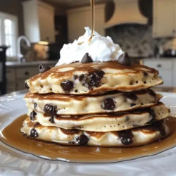 To make the best chocolate chip pancakes, you need some key ingredients. Here’s what you’ll need: - 1 cup all-purpose flour - 1 tablespoon granulated sugar - 2 teaspoons baking powder - 1/2 teaspoon baking soda - 1/4 teaspoon salt - 1 cup buttermilk (or 1 cup milk + 1 tablespoon vinegar) - 1 large egg - 2 tablespoons melted butter - 1 teaspoon vanilla extract - 1/2 cup chocolate chips (semi-sweet or dark) - Additional butter or oil for cooking Each ingredient plays a role in creating fluffy and tasty pancakes. The flour gives structure, while the baking powder helps them rise. The buttermilk adds a nice tang and makes them tender. Chocolate chips bring the sweet, rich flavor. If you want to mix things up, you can swap out the chocolate chips. Try these alternatives: - Peanut butter chips for a nutty taste - White chocolate chips for a sweeter option - Fruit like blueberries or strawberries for a fresh twist - Nuts like walnuts or pecans for added crunch These swaps keep your pancakes fun and exciting. You can experiment with flavors you love. You can easily modify this recipe to fit different diets. Here’s how: - Vegan: Replace the egg with a flax egg (1 tablespoon flaxseed meal + 2.5 tablespoons water). Use plant-based milk and melted coconut oil instead of butter. - Gluten-Free: Use a gluten-free flour blend in place of all-purpose flour. Make sure your baking powder is gluten-free as well. These changes let everyone enjoy chocolate chip pancakes. You can even check out the Full Recipe for more details! To start, gather your ingredients. You need: - 1 cup all-purpose flour - 1 tablespoon granulated sugar - 2 teaspoons baking powder - 1/2 teaspoon baking soda - 1/4 teaspoon salt - 1 cup buttermilk (or 1 cup milk + 1 tablespoon vinegar) - 1 large egg - 2 tablespoons melted butter - 1 teaspoon vanilla extract - 1/2 cup chocolate chips (semi-sweet or dark) In a large bowl, whisk the flour, sugar, baking powder, baking soda, and salt. Mix well until combined. In another bowl, whisk the buttermilk, egg, melted butter, and vanilla. This will make the batter rich and smooth. Now, pour the wet mix into the dry mix. Stir gently until just combined. It’s okay if some lumps remain. Do not overmix. This step keeps the pancakes fluffy. Finally, fold in the chocolate chips. Make sure they spread evenly through the batter. Now it's time to cook. Heat a non-stick skillet over medium heat. Lightly grease it with butter or oil. Pour 1/4 cup of batter for each pancake. Cook for about 2-3 minutes. Watch for bubbles to form on the surface. The edges should look set. This shows they are ready to flip. Carefully flip the pancakes. Cook for another 1-2 minutes. They should turn golden brown. If you have more batter, repeat the process. Grease the skillet as needed to prevent sticking. Flipping pancakes can be tricky! Use a wide spatula to get under the pancake. A gentle wrist motion helps. If you feel unsure, cook one pancake first. This way, you can practice your flip. Serve these warm. Stack them high on a plate. Drizzle with maple syrup or add whipped cream. You can also sprinkle more chocolate chips on top for extra sweetness. Enjoy your delicious chocolate chip pancakes! To make fluffy pancakes, use fresh ingredients. Ensure your baking powder is not expired. Mix the dry and wet ingredients separately first. Combine them gently; do not overmix. Leaving some lumps in the batter helps keep pancakes airy. Let the batter rest for a few minutes before cooking. This allows the baking powder to activate. When cooking, use medium heat. Too hot will burn the pancakes; too low will make them dense. One mistake is overmixing the batter. This makes pancakes tough instead of fluffy. Another common error is cooking on high heat. This can cause pancakes to burn on the outside while staying raw inside. Always grease your pan lightly before each pancake. If you skip this step, pancakes may stick and tear. Lastly, don't skip the vanilla extract. It adds great flavor to your pancakes. You can enhance flavor in many ways. Use spices like cinnamon or nutmeg for warmth. Fresh fruits, like blueberries or bananas, add sweetness and moisture. Nuts, such as walnuts or pecans, give a nice crunch. If you want a unique twist, try adding a splash of orange juice or zest. This brightens up the flavor without chocolate chips. Experiment with these options to find your favorite. {{image_2}} You can make chocolate chip pancakes even better with fun flavors. Try adding fruits like bananas or blueberries. They give a sweet touch and add color. You might also like nuts. Walnuts or pecans add a nice crunch. For a warm twist, add a sprinkle of cinnamon or nutmeg. These spices make your pancakes smell amazing and taste great! Want a change? You can skip the chocolate chips. Instead, use fresh fruit, like strawberries or peaches. They add natural sweetness and moisture. You can also mix in yogurt or applesauce for a creamy texture. This gives your pancakes a fruity twist without the chocolate. Don't worry; they will still be delicious! If you want a savory pancake, skip the sweet stuff. You can add cheese, like cheddar or feta. Mix in herbs, like chives or parsley, for flavor. You can even fold in cooked bacon or ham. These savory pancakes are perfect for brunch or breakfast. Top them with a dollop of sour cream, and enjoy a new twist on a classic dish. For the full recipe, check out the Decadent Chocolate Chip Pancakes section! After making your chocolate chip pancakes, you might have some left. To store them, let the pancakes cool to room temperature. Then, stack them with a piece of parchment paper in between each pancake. This helps prevent them from sticking. Place the stack in an airtight container. You can keep them in the fridge for up to three days. When you want to enjoy your pancakes again, reheating them properly is key. You can use the microwave for a quick fix. Place one pancake on a microwave-safe plate. Heat it for 20-30 seconds. If you have more pancakes, stack them and add 10 seconds for each extra pancake. For a crispier edge, use a skillet. Heat the skillet over low heat, then add the pancake for about a minute on each side. Freezing pancakes is a great way to save time. Lay the cooled pancakes in a single layer on a baking sheet. Place them in the freezer for about an hour. Once frozen, transfer them to a freezer bag or an airtight container. Be sure to label the bag with the date. They can last up to two months. When you're ready to eat, simply reheat them from frozen using the microwave or skillet. This method keeps them fluffy and delicious! For the full recipe, check back at the top of the article. Yes, you can skip chocolate chips. The pancakes will still taste great. You can add fruits like bananas or blueberries instead. Nuts or seeds also work well to add crunch. For a gluten-free option, use almond flour or oat flour. These flours give good texture. You can also use a gluten-free flour blend. Just ensure it has a binding agent, like xanthan gum. To make vegan pancakes, swap the egg for a flax egg. Mix one tablespoon of flaxseed with three tablespoons of water. Use almond milk or soy milk in place of buttermilk. You can also use coconut oil instead of butter. For the full recipe, check out the Decadent Chocolate Chip Pancakes section above. In this blog post, we explored how to make delicious chocolate chip pancakes. We discussed essential and alternative ingredients, including vegan and gluten-free options. You learned simple, step-by-step instructions for preparing and cooking the perfect pancakes, along with tips to avoid mistakes. We also shared creative variations and how to store leftovers. Overall, you now have all the tools to make tasty pancakes that suit your needs. Happy cooking and enjoy your pancakes anytime!