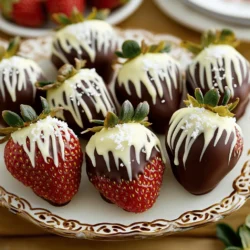 - Fresh strawberries - Dark chocolate - White chocolate (optional) - Coconut oil (for smoother chocolate) - Sea salt (for garnish) - Parchment paper (for cooling) Fresh strawberries are the star of this treat. They should be ripe and sweet. Dark chocolate adds a rich flavor that pairs well with strawberries. I suggest using chocolate with 70% cocoa for the best taste. White chocolate is optional, but it adds a nice touch. Coconut oil makes the chocolate smoother. It helps the chocolate melt evenly and glide better over the strawberries. A pinch of sea salt on top enhances the sweet and bitter flavors. The parchment paper keeps your strawberries from sticking and makes cleanup easy. This recipe uses a pound of strawberries and eight ounces of dark chocolate. You can add four ounces of white chocolate for drizzling. Make sure to have a tablespoon of coconut oil ready. This setup ensures you create a beautiful and tasty treat that everyone will love. Check out the Full Recipe for more details! Start by rinsing your strawberries under cool water. This step is key for taste. After rinsing, dry them with a towel. Make sure they are completely dry. If they have any moisture, the chocolate won't stick well. Dry strawberries help create a smooth finish. You can melt the dark chocolate in a microwave or a double boiler. For the microwave, put the chocolate in a bowl. Heat it in 30-second bursts. Stir after each burst until smooth. If you use a double boiler, place the chocolate in a bowl above simmering water. This method gives you more control over the heat. You want the chocolate to be shiny and smooth. Adding a tablespoon of coconut oil can help achieve this. To dip the strawberries, hold them by the stem. Submerge them into the melted chocolate. Cover about two-thirds of the berry. Let any excess chocolate drip back into the bowl. Place the dipped strawberries on parchment paper. This paper keeps them from sticking. After you dip all the strawberries, chill them in the fridge. Let them cool for about 15 to 30 minutes. This time allows the chocolate to set properly. To coat your strawberries well, start with room temperature chocolate. Cold chocolate can seize up and become lumpy. If your chocolate is too hot, it might not stick to the strawberries. Keep the strawberries dry to ensure the chocolate adheres properly. Any moisture can lead to a messy coating. Remember, a dry strawberry is a happy strawberry! Drizzling white chocolate adds flair to your strawberries. To create a nice drizzle, use a fork or a piping bag. For the fork method, dip it into the melted white chocolate and flick it over the dipped strawberries. This creates a fun pattern. If you prefer the piping bag, fill it with white chocolate and squeeze it gently to control the drizzle. Both methods work well and look great! Presenting your chocolate-dipped strawberries can be fun. Arrange them on a decorative platter, alternating their positions. This gives a nice visual effect. You can also place them in cupcake liners for easy serving. Adding garnishes like crushed nuts or a sprinkle of sea salt can enhance the look and taste. Enjoy being creative with your presentation! {{image_2}} You can swap dark chocolate for milk or white chocolate. Each type brings a unique flavor. Milk chocolate adds sweetness, while white chocolate offers a creamy taste. Mixing different chocolates creates a fun layered look. Imagine dark chocolate on the bottom, with white chocolate drizzled on top. This gives a beautiful contrast and extra flavor. You can dress up your strawberries with fun toppings. Try using chopped nuts, colorful sprinkles, or crushed cookies. These add a nice crunch and look great. You can also use flavored chocolates. For example, try mint or orange chocolate for a twist. This lets you customize your treat for any taste. Chocolate-dipped strawberries are perfect for many events. They shine at birthday parties, weddings, or anniversaries. You can also serve them at themed parties. They make great gifts too! Package them nicely in a box for a sweet surprise. No matter the event, these treats will impress your guests. For the full recipe and more fun ideas, check the Full Recipe section. To keep your chocolate-dipped strawberries fresh, store them in a single layer. Use an airtight container to prevent moisture from getting in. Make sure not to stack them; this can cause the chocolate to stick. Avoid placing them in the fridge if you can. The cold air can create condensation. If you must refrigerate, place a paper towel in the container. This will help absorb any extra moisture. Chocolate-covered strawberries stay fresh for about 1 to 2 days. After that, they lose their crispness and flavor. Look for signs that indicate they are no longer good. If the chocolate appears dull or the strawberries start to turn mushy, it's time to toss them. If you need to reheat chocolate for touch-ups, do so carefully. Use a microwave in short bursts of 10-15 seconds. Stir the chocolate between bursts to keep it smooth. You can also use a double boiler. This method helps control the heat and prevents the chocolate from seizing. Avoid getting water in the chocolate, as this can ruin your mix. Chocolate-covered strawberries last about 1 to 2 days in the fridge. For best taste, eat them fresh. Store them in a single layer, on parchment paper, inside an airtight container. Avoid stacking them to keep the chocolate intact. If you see any moisture or mold, throw them away. Using frozen strawberries is not a great idea. They lose their firmness when thawed. This change affects the texture and taste. The chocolate may not stick well to the wet surface. If you want to make this treat, always use fresh strawberries for the best results. I recommend dark chocolate with at least 70% cocoa for rich flavor. You can also use milk chocolate if you prefer a sweeter taste. White chocolate is great for drizzling on top. Each type adds a unique touch to your strawberries. Choose the chocolate that fits your mood and taste! In this post, we explored the art of making chocolate-dipped strawberries. We covered key ingredients, like fresh strawberries and dark chocolate. The step-by-step guide showed how to melt chocolate and dip strawberries properly. Tips helped us avoid common mistakes. We also looked at fun variations and ways to store them. Chocolate-dipped strawberries are simple yet elegant treats. They elevate any occasion and can be tailored to your taste. Enjoy creating these delicious delights and share them with everyone.