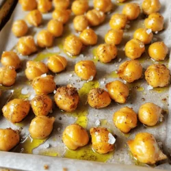 - 1 can (15 oz) chickpeas, drained and rinsed - 2 tablespoons olive oil - 1 teaspoon smoked paprika - 1 teaspoon garlic powder - ½ teaspoon cumin - ½ teaspoon cayenne pepper (adjust to taste) - Salt, to taste - Freshly cracked black pepper, to taste - Optional: 1 tablespoon nutritional yeast for a cheesy flavor To make crispy roasted chickpeas, you need simple ingredients. Start with a can of chickpeas. Drain and rinse them well. This helps remove excess sodium and improves the taste. Next, grab some olive oil. This adds richness and helps spices stick. You will also need smoked paprika for that deep, smoky flavor. Garlic powder adds a savory kick. Cumin gives a warm taste, while cayenne pepper adds heat. You can adjust the cayenne based on your spice level. Don't forget to add salt and freshly cracked black pepper. These enhance all the flavors. If you want a cheesy taste, try nutritional yeast. It adds a nutty, savory finish. With these ingredients ready, you can move on to the fun part—making your crispy snack. Check the full recipe for step-by-step instructions and enjoy! - Preheat the oven to 400°F (200°C). - Pat the chickpeas dry for maximum crispiness. Before you start, make sure your oven is hot. This helps the chickpeas get that nice crunch. After draining and rinsing your chickpeas, use a clean towel to dry them. The drier they are, the crispier they will be. - Toss chickpeas with olive oil and spices. In a bowl, mix the dry chickpeas with olive oil. Add spices like smoked paprika, garlic powder, cumin, and cayenne. Salt and black pepper should go in too. If you want a cheesy flavor, toss in some nutritional yeast. Make sure every chickpea gets coated well. This step is key for great flavor. - Spread on the baking sheet and roast. - Time conditions and checking for doneness. Lay the seasoned chickpeas on a baking sheet in a single layer. This allows them to roast evenly. Place the sheet in your preheated oven. Roast for 25 to 30 minutes. Halfway through, shake the pan to ensure even cooking. Keep an eye on them as they finish. You want them golden brown, not burnt. For the full recipe, check out the section above. Enjoy your crispy roasted chickpeas as a fun snack! To get crispy roasted chickpeas, start by drying them well. After draining and rinsing the chickpeas, use a clean kitchen towel. Pat them dry until no moisture remains. This step is key for a crunchy snack. Next, space the chickpeas out on the baking sheet. Make sure they are in a single layer. This allows hot air to circulate and crisp them up evenly. Get creative with flavors! You can add spices like chili powder, curry powder, or even onion powder. Each brings a unique taste. You might also try fresh herbs, like rosemary or thyme, for a bright twist. If you use dried herbs, remember they are more potent. A little goes a long way. Avoid overcrowding the baking sheet. If the chickpeas are too close, they will steam instead of roast. This means less crispiness! Keep an eye on them near the end of cooking. Chickpeas can burn quickly, so check them often. You want them golden brown, not dark and crispy. {{image_2}} To spice things up, add more cayenne or chili powder. This makes your roasted chickpeas fiery and bold. For a sweet treat, try mixing cinnamon and sugar. This option gives a warm, dessert-like flavor that is hard to resist. You can boost the protein in your chickpeas by adding hemp seeds. This addition not only offers protein but also a nice crunch. If you want a cheesy taste, try vegan cheese alternatives. These options add depth without using dairy. Crispy roasted chickpeas shine as a topping for salads or soups. They provide a satisfying crunch that enhances any dish. You can also pair them with dips like hummus or guacamole. This combo makes for a fun and healthy snack. For the complete recipe, check out the Full Recipe. To keep your crispy roasted chickpeas fresh, use an airtight container. Glass jars work well, but you can also use plastic containers with tight lids. Store them in a cool, dry place for the best results. The shelf life of these tasty snacks is about four to five days. After that, they may lose their crunch. If your chickpeas soften over time, don’t worry! You can quickly revive them. Preheat the oven to 400°F (200°C) and spread the chickpeas on a baking sheet. Bake for about 10 to 15 minutes, checking often to avoid burning. You can also use an air fryer. Set it to 375°F (190°C) and cook for about 5 to 7 minutes. The air fryer can give you a great crunch! To make crispy roasted chickpeas, follow these key steps: 1. Preheat the oven to 400°F (200°C). 2. Rinse and dry the chickpeas well. 3. Toss them with olive oil and spices. 4. Spread them out on a baking sheet. 5. Roast for 25-30 minutes, shaking halfway. 6. Let them cool before serving. This simple method gives you a tasty snack! The key is drying the chickpeas well. This helps them get extra crispy. The spices can be changed to fit your taste. Yes, you can use dried chickpeas, but they need extra steps. Dried chickpeas require soaking and cooking before roasting. Here’s how they compare: - Canned chickpeas: They are ready to use. Just rinse and dry. - Dried chickpeas: They need soaking overnight. Then, cook them until tender. Using canned chickpeas saves time. Dried chickpeas can have a firmer texture. If you prefer the taste of dried, go for it! Just remember to plan ahead. If you want to skip olive oil, there are great alternatives: - Coconut oil: Adds a hint of sweetness. - Avocado oil: Has a mild flavor and high smoke point. - Canola oil: A neutral option that works well. - Sunflower oil: Light flavor and good for high heat. Choose an oil that fits your taste. Each oil will slightly change the flavor of your chickpeas. Try them out and see what you like best! In this blog post, we covered a simple and tasty way to roast chickpeas. You learned about the key ingredients, preparation steps, and tips for perfect crispiness. We also explored flavor and nutritional variations, plus storage tips for leftovers. Roasted chickpeas are a great snack or meal addition. With these easy steps, you can create your own unique flavors. Enjoy your cooking journey and have fun experimenting!