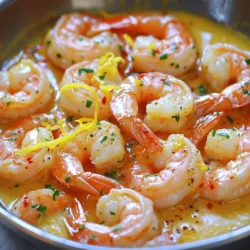 - 1 pound large shrimp, peeled and deveined - 4 tablespoons unsalted butter - 4 cloves garlic, minced - 1 tablespoon lemon zest - 2 tablespoons freshly squeezed lemon juice - 1 teaspoon red pepper flakes (optional) - Salt and pepper, to taste - Fresh parsley, chopped (for garnish) How to choose the best shrimp When buying shrimp, look for shrimp that feel firm and look bright. The shells should be shiny and not sticky. Fresh shrimp smell like the ocean, not fishy. If you can, buy shrimp that you see on ice. This shows they are fresh. Importance of using fresh lemons Fresh lemons give the best flavor. Choose lemons that feel heavy for their size. Their skin should be bright and smooth. Avoid lemons with soft spots or wrinkles. Fresh lemon juice adds a zest that makes the dish pop. Required pots and pans You will need a large skillet for this recipe. A non-stick skillet works best for cooking shrimp. It helps prevent sticking and makes cleanup easy. Recommended utensils for preparation Gather a sharp knife for mincing garlic and zesting lemons. Use a cutting board for safe chopping. A spatula will help you stir and flip the shrimp evenly. 1. Melting the butter and sautéing garlic Start by melting 4 tablespoons of unsalted butter in a large skillet. Use medium heat. Once the butter is fully melted, add 4 cloves of minced garlic. Sauté this for about 1-2 minutes. Stop when the garlic smells fragrant but has not browned. 2. Cooking shrimp to perfection Raise the heat to medium-high. Add 1 pound of large, peeled, and deveined shrimp to the skillet. Season them with salt, pepper, and red pepper flakes if you like some heat. Cook the shrimp for 2-3 minutes on one side. You will see them turn pink. Then, flip the shrimp over to cook the other side. 3. Incorporating lemon flavor After flipping the shrimp, add 1 tablespoon of lemon zest and 2 tablespoons of freshly squeezed lemon juice to the skillet. Stir to coat the shrimp evenly. Keep cooking for another 2-3 minutes until the shrimp are fully cooked and soaked with flavor. - Optimal heat levels for cooking shrimp Start with medium heat to melt the butter and sauté the garlic. Then, switch to medium-high heat for cooking the shrimp. This range keeps the shrimp tender and juicy. - Recommended cooking times for each step - Sauté garlic: 1-2 minutes - Cook shrimp (first side): 2-3 minutes - Cook shrimp (second side): 2-3 minutes - Total time: About 10-12 minutes for shrimp to reach perfection. - How to garnish for presentation Once the shrimp is cooked, remove it from heat. Sprinkle freshly chopped parsley on top. This adds a pop of color and freshness to your dish. - Suggested plating ideas Serve the shrimp on a nice plate. You can also add a side of rice or pasta to soak up the lemon garlic butter sauce. This makes your meal look fancy and delicious. For the full recipe, check out the complete instructions above. Enjoy your cooking! To get the best flavor from your Lemon Garlic Butter Shrimp, focus on seasoning. Start with fresh garlic and high-quality butter. These two ingredients are key to a rich taste. - Salt and pepper: These basics enhance all the flavors. Use them generously but taste as you go. - Red pepper flakes: Add these for a touch of heat. Adjust the amount based on your spice preference. You can also mix in extra ingredients to elevate your dish. Fresh herbs like basil or cilantro add a nice touch. A splash of white wine can deepen the flavor too. Avoid overcooking your shrimp. They cook quickly and should only take about 5-6 minutes total. If you cook them too long, they become rubbery. Also, don’t skip the resting time. Let the shrimp sit for a minute off the heat. This allows the flavors to meld together, making each bite delicious. To store Lemon Garlic Butter Shrimp, place it in an airtight container. Keep it in the fridge and eat it within two days. When it’s time to reheat, do it gently. Use a skillet over low heat. Add a splash of water or broth to keep it moist. This way, your shrimp stays tender and tasty. For more details on preparing this dish, check the Full Recipe. {{image_2}} You can swap shrimp for chicken or scallops. Both options work well in this dish. Chicken should be cut into bite-sized pieces and cooked until no longer pink. Scallops also cook fast and have a sweet taste. If you need a non-meat choice, use firm tofu or mushrooms instead. Both options soak up flavors well. To give your dish an Italian twist, add fresh herbs like basil or oregano. Chopped parsley also adds a nice touch. For spice lovers, increase the red pepper flakes or add a dash of hot sauce. You can even mix in lemon pepper seasoning for a zesty kick. This lets you adjust the taste to your liking. Lemon Garlic Butter Shrimp pairs well with simple sides. Try serving it over rice or pasta. A fresh salad adds a nice crunch too. For drinks, a crisp white wine like Sauvignon Blanc works great. If you prefer cocktails, a light gin and tonic complements the flavors. These choices enhance the meal and make it even more enjoyable. To keep your Lemon Garlic Butter Shrimp fresh, store any leftovers in the fridge. Place the shrimp in an airtight container. This helps to lock in the flavor and moisture. It’s best to eat refrigerated shrimp within three days. If you want to save it for longer, freezing is the way to go. Put the shrimp in a freezer-safe bag. Squeeze out the air and seal it tight. Frozen shrimp can last for up to three months. When you store shrimp, be aware of its shelf life. Cooked shrimp is safe to eat for three days in the fridge. If left out at room temperature, it should not sit longer than two hours. Signs of spoilage include a sour smell or a slimy texture. If your shrimp smells off or feels sticky, it’s best to throw it away. You can use leftover Lemon Garlic Butter Shrimp in many meals. Toss it in pasta for a quick dinner. Mix it into a salad for a healthy lunch option. You can also wrap it in tortillas for tasty shrimp tacos. Preparing shrimp ahead of time makes weeknight meals easier. Simply reheat in a pan over low heat for a few minutes. This way, you save time while enjoying delicious meals. For the full recipe, click here: [Full Recipe]. To tell if shrimp is cooked, look for these signs: - The shrimp turns pink and opaque. - It curls into a C shape. - The flesh feels firm to the touch. Cooking shrimp takes about 4-6 minutes, depending on size. Overcooking will make shrimp tough. If you follow the cooking time in the Full Recipe, you should have perfect shrimp! Yes, you can use frozen shrimp! Just follow these simple steps: - Thaw shrimp overnight in the fridge. - For faster thawing, place shrimp in a bowl of cold water for 15-20 minutes. - Pat the shrimp dry before cooking. This will help them sear nicely in the pan. You have many tasty options for side dishes: - Steamed rice or quinoa pairs well. - A fresh green salad adds crunch. - Roasted vegetables bring color and flavor. - Garlic bread is great for soaking up sauce. Choose what you love best! To add some heat, try these ideas: - Mix in more red pepper flakes. - Add sliced fresh jalapeños or serrano peppers. - Use a dash of hot sauce. Start with a little, and taste as you go. This way, you can keep the garlic and lemon flavors shining through. To sum up, you can create a delicious Lemon Garlic Butter Shrimp. Start with fresh shrimp and lemons. Follow the steps to achieve perfect flavor and don’t skip the tips. Avoid common mistakes like overcooking the shrimp. Try variations and serve with great sides. With proper storage, enjoy leftovers later. This dish is sure to impress, whether for a dinner or meal prep. Dive into cooking, and enjoy every bite!
