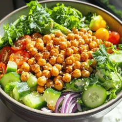 To make a tasty crispy chickpea salad, gather these simple ingredients: - 1 can (15 oz) chickpeas, drained and rinsed - 2 tablespoons olive oil - 1 teaspoon smoked paprika - 1 teaspoon garlic powder - 1/2 teaspoon cayenne pepper (adjust to taste) - Salt and pepper to taste - 1 cup mixed greens (such as spinach and arugula) - 1/2 cucumber, diced - 1 bell pepper (any color), diced - 1/4 red onion, thinly sliced - 1/4 cup cherry tomatoes, halved - 2 tablespoons tahini - 1 tablespoon lemon juice - 1-2 tablespoons water (to thin tahini, if necessary) You can make this salad even more exciting with these optional seasonings and additions: - 1 teaspoon cumin for warmth - Fresh herbs like parsley or cilantro for freshness - Avocado slices for creaminess - Feta cheese for a salty kick - Nuts or seeds for extra crunch When serving your crispy chickpea salad, consider these tasty toppings: - A sprinkle of sesame seeds for texture - A drizzle of balsamic glaze for sweetness - Croutons for added crunch - Extra lemon wedges for a zesty finish You can find the full recipe to make this dish by following the link provided. Enjoy creating a fresh and flavorful meal! First, preheat your oven to 400°F (200°C). This step is key for crispy chickpeas. Drain and rinse one can of chickpeas. Spread them on a baking sheet in a single layer. Drizzle two tablespoons of olive oil over the chickpeas. Then sprinkle on one teaspoon of smoked paprika, one teaspoon of garlic powder, and half a teaspoon of cayenne pepper. Add salt and pepper to taste. Toss everything together so each chickpea gets coated well. Roast them in the oven for 25 to 30 minutes. Shake the pan halfway through to help them crisp evenly. While the chickpeas roast, it's time to build the salad base. Grab a large bowl. Add one cup of mixed greens like spinach and arugula. Then, dice half a cucumber and one bell pepper. Toss these into the bowl along with one-quarter of a red onion, thinly sliced. Lastly, add a quarter cup of halved cherry tomatoes. This mix gives your salad a fresh crunch and vibrant colors. Now, let’s make the tahini dressing. In a small bowl, combine two tablespoons of tahini and one tablespoon of lemon juice. Whisk them together until smooth. If it’s too thick, add one to two tablespoons of water. Adjust the amount to reach your desired consistency. Don’t forget to add a pinch of salt for flavor. This dressing brings a rich taste that pairs perfectly with the salad. Once the chickpeas are golden and crispy, take them out of the oven. Let them cool for a few minutes before adding them to the salad bowl. Drizzle the tahini dressing over the salad. Toss gently to make sure everything gets coated. Serve the salad right away for the best crunch. You can also chill it for up to 30 minutes if you prefer a cooler dish. Enjoy your crispy chickpea salad! For the full recipe, check out the details above. To get crispy chickpeas, start with a dry can. Drain and rinse them well. Pat them dry with a towel. The drier they are, the crunchier they will get. Use olive oil and seasonings to coat them. Bake in a hot oven at 400°F. Shake the pan halfway through. This helps them cook evenly. You want them golden and crunchy, so keep an eye on them. This salad pairs well with many dishes. You can serve it with grilled chicken or fish. It also goes great with a warm pita. Try adding some feta for a salty bite. You can also enjoy it as a light lunch or snack. For a fun twist, serve it in a wrap. The crispy chickpeas add great texture and flavor. You can make this salad ahead of time. Roast the chickpeas and store them in an airtight container. They stay crispy for a few days. Prepare the salad base and dressing separately. This keeps everything fresh. Combine them just before eating. This way, you have a quick meal ready to go. You can enjoy it for lunch or dinner during the week. Check out the Full Recipe for step-by-step details. {{image_2}} You can change the flavor of your crispy chickpea salad by adding other veggies. Try adding carrots for a sweet crunch, or zucchini for a fresh taste. Radishes give a nice bite, while avocado adds creaminess. Use your favorite veggies or what you have at home. Mix and match for a colorful salad! Want to make your salad more filling? Add some protein. Grilled chicken or shrimp works well. You could also try tofu for a plant-based option. Feta cheese or hard-boiled eggs can provide extra flavor. Each protein choice will add a unique twist to the dish. While the tahini dressing is great, you can explore other options too. A simple lemon vinaigrette made with olive oil and lemon juice can brighten the salad. Greek yogurt mixed with herbs gives a creamy texture. Try a balsamic reduction for sweetness. These dressings can change the whole vibe of your salad! For the full recipe, check out the crispy chickpea salad section. Store leftover salad in an airtight container. This keeps it fresh and crisp. If you have dressing left over, store it separately. This prevents the greens from wilting. Use the salad within two days for the best taste. To keep chickpeas crispy, store them in a cool, dry place. Avoid adding them to the salad until you are ready to eat. If you have leftover roasted chickpeas, place them in a paper bag. This helps them stay crunchy. Do not seal them in a plastic container, as moisture can make them soggy. The chickpeas can last up to three days in the fridge. Mixed greens stay fresh for about three to five days. Fresh veggies like cucumber and bell pepper are best within three days. The tahini dressing can last for about one week. Always check for signs of spoilage before using any ingredients. For the full recipe, check out the section above. Yes, you can use dried chickpeas. You need to soak them overnight. After soaking, cook them until soft before roasting. This process takes more time than using canned chickpeas. You can use peanut butter, sunflower seed butter, or Greek yogurt. Each option gives a different flavor. Choose one that fits your taste. This salad is already gluten-free if you use gluten-free tahini. Ensure all ingredients are gluten-free. Most veggies and chickpeas fit this need perfectly. Yes, this salad is vegan-friendly as is. Use only plant-based products for the dressing. This ensures all ingredients fit a vegan diet. Common mistakes include overcooking chickpeas or under-seasoning them. Make sure to roast chickpeas until crispy. Don’t forget to season the salad well. Always taste as you go. For the full recipe, check the full recipe section. This blog post guides you through making a tasty crispy chickpea salad. You learned about essential ingredients and optional toppings to boost flavor. I provided step-by-step instructions for perfect chickpeas and salad assembly. Tips for meal prep help you keep it fresh. We explored fun variations for extra crunch and protein. Storage info ensures your salad stays crisp. In conclusion, this salad is easy to make and customize. Enjoy creating your ideal version!