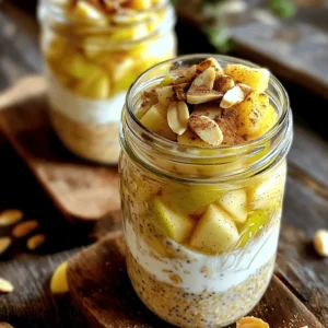 To make apple cinnamon overnight oats, you need simple and fresh ingredients. Here’s what you’ll need: - 1 cup rolled oats - 1 cup almond milk (or any milk of your choice) - 1 medium apple, diced (preferably Granny Smith for tartness) - 1/2 teaspoon ground cinnamon - 1 tablespoon maple syrup (or honey if preferred) - 1/4 cup Greek yogurt (or a plant-based alternative) - 1 tablespoon chia seeds - A pinch of salt These ingredients work together to create a creamy and flavorful dish. The oats soak up the milk and flavors overnight, making them soft and tasty. The apple adds a nice crunch, while cinnamon gives warmth. Adding toppings can make your overnight oats even more special. Try these options: - Sliced almonds - Additional diced apples - A drizzle of almond butter These toppings not only add flavor but also give extra texture. You can mix and match to find your favorite combo. If you want to change things up, here are some substitutions you can use: - For rolled oats, you can use quick oats, but they will be softer. - Swap almond milk for cow's milk, soy milk, or oat milk. - Use any apple variety that you like. Sweet apples work well, too. - If you don’t have Greek yogurt, any yogurt will do. These swaps can help you customize the recipe based on what you have at home. Remember, flexibility is key in cooking! For the full recipe, check out the detailed guide provided above. To make apple cinnamon overnight oats, start by gathering your ingredients. You need rolled oats, almond milk, diced apples, ground cinnamon, maple syrup, Greek yogurt, chia seeds, and a pinch of salt. In a medium bowl, mix the rolled oats with almond milk. Add in the maple syrup, chia seeds, and salt. Stir well. This helps the oats soak up the milk. Next, add the diced apple and ground cinnamon. Make sure to mix gently so everything combines. This will spread the apple and cinnamon flavor throughout. Now, it’s time to divide the mixture. Spoon it into two mason jars or storage containers. Fill each jar about three-quarters full. This gives the oats space to expand. Then, add a layer of Greek yogurt on top. This makes the oats creamy and adds protein. Cover the jars with lids and place them in the fridge. Let them chill overnight, or for at least four hours. This soaking time is key for soft oats. Layering is important for both flavor and texture. Start with the oat mixture at the bottom of the jar. This way, it soaks up the flavors from the apples and cinnamon. After adding the Greek yogurt, you can top with more apples or nuts. This makes it look nice and adds crunch. If you want a stronger cinnamon flavor, sprinkle some on top before serving. You can also layer the oats with yogurt if you like. This keeps the yogurt from mixing in too much. The sweetness of your oats can vary based on your taste. After soaking, taste the oats. If you want them sweeter, add more maple syrup. You can also use honey if you prefer that flavor. If you want a little zing, add a squeeze of lemon juice to the apples. This helps them stay fresh and adds a bright taste. You can even mix in a little nutmeg for extra warmth. For the full recipe, check out the details above. Enjoy your delicious apple cinnamon overnight oats! To make great apple cinnamon overnight oats, follow these tips: - Use old-fashioned rolled oats. They absorb the liquid well and give a nice texture. - Mix your oats well. Stir until all oats are soaked in the milk. This helps with even flavor. - Choose the right container. Use mason jars or airtight containers to keep oats fresh. - Layer your ingredients. Try putting the yogurt on top. It adds creaminess after soaking. - Taste before serving. You can always add more maple syrup to sweeten it up. Apple cinnamon overnight oats are not just tasty; they are also healthy. Here are some benefits: - High in fiber. Oats and apples help keep you full longer, which is great for weight control. - Good for digestion. Chia seeds and oats can aid your digestive system. - Rich in vitamins. Apples provide vitamin C, which supports your immune system. - Low in sugar. Using maple syrup or honey lets you control the sweetness. Sometimes, things don’t go as planned. Here’s how to fix common problems: - Too thick? Add a splash of milk before eating to loosen the oats. - Too runny? If your oats are too wet, use less liquid next time or add more oats. - Bland flavor? Mix in extra cinnamon or a pinch of salt to enhance the taste. - Soggy apples? Add diced apples just before serving for crunch. Follow these tips for a great start to your day with apple cinnamon overnight oats. For the complete recipe, check out the [Full Recipe]. {{image_2}} You can change up your apple cinnamon overnight oats easily. Try adding different fruits. Pears or peaches can bring a sweet twist. You can also use different spices. Nutmeg or cardamom can add warmth. For a nutty flavor, mix in some almond butter. You can switch the sweetener too. Use agave or brown sugar for a different taste. Experiment with these flavors to find your favorite mix. Making this recipe fit your diet is simple. To make it vegan, swap Greek yogurt with a plant-based yogurt. Use maple syrup as your sweetener. For gluten-free oats, just check the label. Look for oats that say gluten-free to be safe. These small changes keep the dish tasty while meeting your dietary needs. If you are in a rush, you can make these oats faster. Use quick oats instead of rolled oats. They soak up the liquid quicker and are ready in less time. You can also prepare them the night before. Just grab and go in the morning. Make them portable by using jars or containers. This way, you can enjoy a healthy breakfast even on your busiest days. For the full recipe, check out the details above! To store Apple Cinnamon Overnight Oats, use airtight containers. Mason jars work great. Fill them up to three-quarters full. This space allows oats to expand as they soak. Keep the lids on tight to lock in freshness. Store the jars in the fridge. These oats last about 3 to 5 days in the fridge. They may get thicker over time. If you prefer them creamier, add a splash of milk before eating. You can enjoy them cold or warm. To reheat, microwave for about 30 seconds to a minute. Stir well for even heat. Making these oats in batches saves time. Prepare a few jars at once for easy breakfasts. You can mix different flavors in each jar. Just be sure to label them with the date. This way, you always know when they were made. Enjoy the ease of a healthy breakfast ready to go each morning. For the full recipe, check the earlier section. Yes, you can use other types of oats. Quick oats or steel-cut oats work too. Each type gives a different texture. Quick oats are soft and mushy. Steel-cut oats are chewier and need longer soaking. Rolled oats are my favorite. They soak well and stay creamy. Overnight oats last about 4 to 5 days in the fridge. Store them in airtight jars. This keeps them fresh and tasty. If you add toppings, wait until you eat them. This keeps them crunchy. You can eat overnight oats warm if you like. Just heat them in a microwave for about 30 seconds. Stir well and enjoy! Some people prefer their oats cold. It all depends on your taste. Apple cinnamon overnight oats are easy to make and taste great. We covered key ingredients, preparation steps, and tips for success. I shared ways to adjust flavors and dietary needs. You can also store your oats to save time. In summary, these oats are healthy, tasty, and versatile. You can enjoy them in many ways. I hope you feel inspired to make your own apple cinnamon overnight oats today!