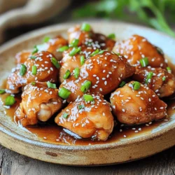 For Sticky Honey Chicken, you will need: - 500g chicken thighs, boneless and skinless, cut into bite-sized pieces - 1/3 cup honey - 2 tablespoons soy sauce (low sodium) - 1 tablespoon rice vinegar - 2 cloves garlic, minced - 1 teaspoon fresh ginger, grated - 1 tablespoon cornstarch - 1 tablespoon water - 2 tablespoons sesame oil - Salt and pepper to taste - Sesame seeds and chopped green onions for garnish - Chicken Thighs: I love using chicken thighs for their juicy texture. If you prefer, you can use chicken breast instead. It will be leaner but still tasty. - Honey: Use any honey you have. For a different taste, try maple syrup. - Soy Sauce: Low sodium soy sauce keeps the dish less salty. You can also use tamari for a gluten-free option. - Rice Vinegar: This adds a nice tang. You can swap it with apple cider vinegar if needed. - Garlic and Ginger: Fresh is best, but you can use powdered forms in a pinch. Use 1/4 teaspoon of garlic powder and 1/2 teaspoon of ginger powder. - Cornstarch: This thickens the sauce. If you don’t have cornstarch, try using arrowroot powder. - Sesame Oil: It gives a rich flavor. You can use any cooking oil, but the taste will change. One serving of Sticky Honey Chicken has about: - Calories: 330 - Protein: 25g - Carbohydrates: 30g - Fat: 15g - Fiber: 1g This recipe serves about four people. Adjust the portions as needed for your meal. Enjoy the sweet and savory flavors while knowing you’re having a balanced meal! To start, gather all your ingredients. You will need chicken thighs, honey, soy sauce, rice vinegar, garlic, ginger, cornstarch, water, sesame oil, salt, and pepper. Prepare your chicken by cutting it into bite-sized pieces. Season the pieces with salt and pepper. This step adds flavor right from the start. 1. Make the Sauce: In a bowl, combine honey, soy sauce, rice vinegar, minced garlic, and grated ginger. Mix well until it is smooth and blended. 2. Cook the Chicken: Heat sesame oil in a large skillet over medium-high heat. Once hot, add the chicken. Sauté for about 5-7 minutes. Cook until the chicken turns golden brown and is no longer pink. 3. Thicken the Sauce: Lower the heat to medium. Pour the honey sauce over the chicken. Stir to coat the pieces evenly. 4. Add Cornstarch Mixture: In a small bowl, mix cornstarch with water to create a slurry. Add this to the skillet while stirring. Keep stirring until the sauce thickens, which takes about 2-3 minutes. 5. Finish Cooking: Cook for one more minute. This ensures the chicken is hot and coated with the sticky sauce. 6. Serve: Remove the skillet from heat. Serve your sticky honey chicken hot. Top with sesame seeds and chopped green onions for a nice touch. - Prep the Chicken: 5 minutes - Make the Sauce: 2 minutes - Cook the Chicken: 7 minutes - Thicken the Sauce: 3 minutes - Finish Cooking: 1 minute - Total Cooking Time: 20 minutes Now you're ready to enjoy a delicious meal. Make sure to check out the Full Recipe for more details! To make sticky honey chicken shine, follow these tips: - Choose the right chicken: Use boneless, skinless thighs. They stay juicy. - Prep early: Season your chicken before you cook. This builds flavor. - Heat your pan: Ensure your skillet is hot before adding oil. This helps brown the chicken. - Don’t overcrowd: Cook in batches if needed. Crowding can steam the chicken. - Stir often: Keep the chicken moving in the pan for even cooking. Avoid these common errors to ensure success: - Not measuring ingredients: Precision matters, especially with honey and soy sauce. - Skipping the marinade: Letting the chicken sit in the sauce for a bit enhances flavor. - Ignoring the heat: Too high heat can burn the sauce. Too low can make it watery. - Not checking doneness: Use a meat thermometer; chicken should reach 165°F (75°C). - Rushing the glaze: Allow time for the sauce to thicken. Patience pays off! For the perfect glaze, focus on these steps: - Use cornstarch wisely: Mix cornstarch with water to create a slurry. This thickens the sauce. - Add gradually: Pour the slurry slowly into the sauce while stirring. This prevents lumps. - Cook until glossy: Stir until the sauce is thick and coats the chicken well. It should be shiny! - Taste as you go: Adjust sweetness or saltiness if needed. The glaze should balance flavors. - Garnish for flair: Top with sesame seeds and green onions for a pop of color and crunch. For the full recipe, check the link above. {{image_2}} You can switch up the protein in sticky honey chicken. Try using shrimp for a seafood twist. Tofu works great for a veggie option. You can also use beef or pork. Just cut them into bite-sized pieces. Each protein will soak up that sweet sauce well. For veggies, add bell peppers or broccoli. These add color and crunch to your dish. To make your sticky honey chicken even better, think about extra flavors. Add red pepper flakes for heat. A squeeze of lime juice gives a fresh taste. You can also toss in some chopped nuts for crunch. Cashews or peanuts work well. If you like a deeper taste, try adding hoisin sauce. It pairs nicely with the honey. Sticky honey chicken tastes great on its own, but you can make it a full meal. Serve it over rice or quinoa for a hearty dish. Noodles are a fantastic choice too. You can also add a side of steamed vegetables for balance. A fresh salad adds a nice crunch. Don’t forget to sprinkle some sesame seeds on top for a nice finish. For a fun twist, serve it in lettuce wraps! For the full recipe, check out the Sticky Honey Chicken section. After you enjoy your sticky honey chicken, let it cool down. Place the chicken in an airtight container. This helps keep the flavors fresh. You can also use plastic wrap. Just make sure it is sealed tight. Store it in the fridge for the best results. When stored properly, your sticky honey chicken can last up to four days in the fridge. If you want to keep it longer, you can freeze it. In the freezer, it can last for about three months. Just remember to label it with the date. To reheat, use a skillet over medium heat. Add a splash of water or broth to keep it moist. Stir often to heat evenly. You can also use the microwave. Place the chicken in a microwave-safe dish and cover it. Heat in short bursts, stirring in between. This keeps the chicken juicy and tasty. For the best flavor, avoid reheating too many times. You can use maple syrup as a sweet swap. Its flavor is rich and sweet. Agave nectar is another good choice. It has a mild taste and works well. If you need a sugar-free option, try using a sugar substitute like stevia. Each option will change the taste slightly, but they all work. Yes, you can make sticky honey chicken ahead of time. Cook the chicken and sauce as normal. Let it cool and store it in an airtight container. This dish can stay fresh in the fridge for up to three days. When you are ready to eat, just reheat it on the stove. Sticky honey chicken is great for meal prep. It packs well and tastes good even after a few days. You can portion it out with rice or veggies. This makes for a quick, easy meal during busy weeks. Just remember to store it correctly to keep it fresh. For the full recipe, check the section above. We explored how to make sticky honey chicken in detail. You learned about key ingredients, preparation steps, and cooking tips. We also shared variations and storage methods to help you enjoy this dish longer. Remember, making it great lies in following steps and avoiding common mistakes. With these insights, you can confidently cook and impress anyone with your sticky honey chicken. Enjoy the process, and keep experimenting!