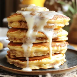 To make delicious cinnamon roll pancakes, you need some pantry staples. Here’s what you need: - 1 cup all-purpose flour - 2 tablespoons granulated sugar - 1 teaspoon baking powder - 1/2 teaspoon baking soda - 1/2 teaspoon salt - 1 cup buttermilk (or 1 cup milk + 1 tablespoon vinegar) - 1 large egg - 2 tablespoons unsalted butter, melted For the cinnamon filling, gather these optional ingredients: - 2 tablespoons ground cinnamon - 1/4 cup brown sugar To top your pancakes, use these recommended ingredients for icing: - 1/4 cup cream cheese, softened - 1/2 cup powdered sugar - 1 tablespoon milk (for icing) - 1 teaspoon vanilla extract These ingredients come together to create a warm, sweet, and creamy breakfast treat. You can find the full recipe above to guide you through the process of making these tasty pancakes. Enjoy! To start, we need to prep our dry ingredients. In a big bowl, mix together: - 1 cup all-purpose flour - 2 tablespoons granulated sugar - 1 teaspoon baking powder - 1/2 teaspoon baking soda - 1/2 teaspoon salt Whisk them until they blend well. This step is key for fluffy pancakes. Next, let's combine our wet ingredients. Grab another bowl and mix: - 1 cup buttermilk (or 1 cup milk + 1 tablespoon vinegar) - 1 large egg - 2 tablespoons unsalted butter, melted Stir these together until they're smooth. Pour the wet mix into the dry mix. Stir gently. Don’t overmix; a few lumps are okay. Now, we make the cinnamon-brown sugar mixture. In a small bowl, mix: - 2 tablespoons ground cinnamon - 1/4 cup brown sugar This mix will add a sweet swirl to your pancakes. For cooking, the right heat is crucial. Heat your non-stick skillet or griddle over medium heat. Lightly grease it with butter or oil to prevent sticking. Pour about 1/4 cup of batter onto the skillet. Before it sets, sprinkle a teaspoon of the cinnamon-brown sugar mix on top. This creates that delicious cinnamon roll swirl. When you see bubbles form on the surface, it’s time to flip the pancake. Cook for another 1-2 minutes until it's golden brown. This ensures even cooking on both sides. Repeat with the rest of the batter. Now, let’s make the icing to top off our pancakes. You’ll need: - 1/4 cup cream cheese, softened - 1/2 cup powdered sugar - 1 tablespoon milk - 1 teaspoon vanilla extract In a small bowl, mix these ingredients until smooth. You want a creamy texture for drizzling. For a nice presentation, use a spoon to drizzle the icing over the stacked pancakes. This will make your dish look as good as it tastes. Enjoy your cinnamon roll pancakes! For the complete recipe, check out the Full Recipe. To make your pancakes fluffy, start by using fresh baking powder. Old baking powder can ruin your rise. Measure your ingredients accurately. A little too much flour can make pancakes dense. Mix wet and dry ingredients separately first. Then, combine them gently. Overmixing leads to tough pancakes. Just stir until you see a few lumps. One big mistake is overmixing the batter. This can make your pancakes chewy instead of fluffy. Another common issue is burning the pancakes. Keep your heat at medium, and check regularly. If the edges brown too fast, turn down the heat. A non-stick skillet helps prevent sticking and burning. For the icing, start with cream cheese and powdered sugar. If it's too sweet, add a bit more milk to balance it. You can also try yogurt or maple syrup for a twist. Drizzle your icing over warm pancakes for the best effect. A light hand with the icing makes for a beautiful presentation. {{image_2}} You can easily boost the flavor of your cinnamon roll pancakes. Adding a splash of vanilla makes them taste richer. Try mixing in a pinch of nutmeg for a warm spice kick. Fruits also work great. Thinly sliced apples add sweetness and texture. Bananas bring a soft and creamy element. Both options make your pancakes extra special. If you need a gluten-free version, swap the all-purpose flour for gluten-free flour. Many blends work well, so pick one you like. This simple change keeps the taste while being friendly for those with gluten sensitivities. Consider other dietary needs too. You can use dairy-free milk instead of buttermilk for a vegan option. This way, everyone can enjoy these delicious pancakes. When it comes to toppings, the sky's the limit! Chopped nuts add crunch and flavor. Fresh berries like strawberries or blueberries can brighten up your plate. Don’t forget about syrups! Maple syrup is a classic choice, but other flavors can shine too. Try caramel or chocolate syrup for a sweet twist. Each of these ideas can make your breakfast even more fun and inviting. For the full recipe, check out the [Full Recipe]. To keep your cinnamon roll pancakes fresh, let them cool completely at room temperature. Place them in an airtight container. This keeps the moisture in. You can also use plastic wrap to cover them tightly. Store the container in the fridge for up to three days. When you're ready to enjoy leftovers, reheat them in a non-stick skillet over low heat. This warms them gently and keeps them soft. You can also use a microwave, but cover the pancakes with a damp paper towel. This prevents them from drying out. If you're serving a crowd, keep the pancakes warm in a low oven while you finish cooking. To freeze pancakes, stack them with parchment paper between each one. This stops them from sticking together. Place the stack in a freezer bag or a tight container. They last for up to two months. When you're ready to eat, thaw them in the fridge overnight. Reheat as mentioned before, and enjoy your tasty treat again! For a full experience, check out the full recipe. Yes, you can make these pancakes ahead. To prepare, cook the pancakes and let them cool. Place the pancakes in a single layer, separated by parchment paper, in an airtight container. Store them in the fridge for up to three days. If you want to keep them longer, freeze the pancakes for up to three months. To reheat, just pop them in the toaster or microwave until warm. This way, you have a tasty breakfast ready in no time! If you don’t have buttermilk, you can easily replace it. Mix one cup of milk with one tablespoon of vinegar or lemon juice. Let it sit for five minutes, and it will thicken. You can also use plain yogurt or sour cream, thinning them with a bit of water or milk. These substitutes work well in the recipe and keep the pancakes tasty and fluffy. To make the pancakes vegan, swap the egg for one tablespoon of ground flaxseed mixed with three tablespoons of water. Let it sit for five minutes to thicken. Use plant-based milk, like almond or soy, instead of buttermilk. Replace the melted butter with coconut oil or a vegan butter substitute. These changes keep the flavor rich and the texture light. Yes, there is a big difference! Regular pancakes are light and fluffy. They have a simple taste. On the other hand, cinnamon roll pancakes have a swirl of cinnamon and sugar in the batter. This gives them a sweet, warm flavor. The texture is slightly denser, richer, and more indulgent, making them a special treat. You’ll enjoy the sweet icing drizzled on top, which adds even more flavor! You learned how to make delicious cinnamon roll pancakes from scratch. We covered essential ingredients, step-by-step cooking, and tips for perfect results. Variations, storage, and common questions helped you gain confidence in the kitchen. Remember, measure well, and don’t rush the cooking. The right heat is key to fluffy pancakes. Experiment with flavors and have fun serving them. Enjoy these pancakes with your favorite toppings or as a cozy treat any time. Happy cooking!