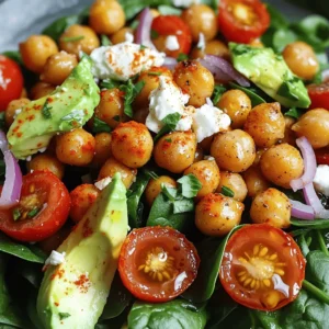 To make this tasty salad, gather these items: - 1 can (15 oz) chickpeas, drained and rinsed - 1 tablespoon olive oil - 1 teaspoon smoked paprika - 1/2 teaspoon garlic powder - Salt and pepper to taste - 4 cups fresh spinach, washed and dried - 1/2 cup cherry tomatoes, halved - 1/4 red onion, thinly sliced - 1 avocado, diced - 1/4 cup feta cheese, crumbled (optional) - 2 tablespoons balsamic vinegar - 1 tablespoon lemon juice - 1 teaspoon honey (or maple syrup for a vegan option) You can add your personal touch to this salad. Try these: - Cucumber slices for crunch - Bell peppers for color - Nuts like almonds or walnuts for a protein boost - Fresh herbs like basil or parsley for extra flavor The right flavors make this salad shine. Here are some ideas: - Try chili powder for heat - Use Italian seasoning for a herby mix - A splash of lime juice can brighten the dish - Swap balsamic vinegar with apple cider vinegar for a different taste For the full recipe, check the details above. Enjoy mixing flavors and colors to make this salad your own! Start by preheating your oven to 400°F (200°C). Grab a can of chickpeas, drain, and rinse them. On a baking sheet, spread the chickpeas out evenly. Drizzle one tablespoon of olive oil over them. Next, add one teaspoon of smoked paprika and half a teaspoon of garlic powder. Season with salt and pepper to your taste. Toss everything well, making sure all the chickpeas get nice and coated. Roast them in the oven for 20-25 minutes. Shake the pan halfway through to help them cook evenly. You want them to be golden and crispy. While the chickpeas roast, it’s time to prepare the salad. Take a large bowl and add four cups of fresh spinach. Make sure you wash and dry the spinach first. Then, cut half a cup of cherry tomatoes in half and slice a quarter of a red onion thinly. Also, dice one avocado into bite-sized pieces. All these colorful ingredients make the salad fresh and vibrant. Once the chickpeas are crispy and slightly cooled, add them to your salad bowl. In a small bowl, mix two tablespoons of balsamic vinegar, one tablespoon of lemon juice, and one teaspoon of honey. Whisk until they blend well. Drizzle this dressing over the salad and toss everything gently. If you like, sprinkle a quarter cup of crumbled feta cheese on top. This adds a nice creamy flavor. Now your crispy chickpeas and spinach salad is ready to enjoy! For the complete recipe, check out the Full Recipe. To get crispy chickpeas, start with dry ones. Drain and rinse them well. Pat them dry with a towel. Moisture will make them soggy. Use olive oil and seasonings for flavor. I love smoked paprika and garlic powder. Bake them at 400°F (200°C) for 20-25 minutes. Shake the pan halfway through for even cooking. Keep an eye on them. They should be golden and crunchy. When making this salad, choose fresh ingredients. In spring, use fresh peas or radishes. Summer brings ripe tomatoes and cucumbers. Fall is great for roasted squash. In winter, add hearty greens like kale or collards. Always pick what is in season. It makes your salad taste better and helps the planet. Serve this salad in a big bowl. You can add more toppings if you like. Try nuts for crunch or fruits for sweetness. Pair it with grilled chicken or fish for a filling meal. You can also add a side of whole-grain bread. For a special touch, sprinkle feta cheese on top. Drizzle extra balsamic vinegar for more flavor. For the full recipe, check the earlier section. {{image_2}} To make this salad vegan, simply skip the feta cheese. You can also replace honey with maple syrup in the dressing. This small change keeps the salad sweet and plant-based. It still tastes amazing with the crunchy chickpeas and fresh veggies. This salad is already gluten-free! The chickpeas and veggies are safe for anyone avoiding gluten. Just ensure your dressings do not contain gluten. Most balsamic vinegar and lemon juice are gluten-free, but double-check the labels to be sure. You can add many fun flavors to this salad. Try adding nuts like walnuts or almonds for crunch. Seeds, like pumpkin or sunflower seeds, also work great. Fresh herbs, like basil or parsley, can brighten up the dish. If you want more spice, a sprinkle of red pepper flakes adds heat. For a creamy touch, swap avocado for a dollop of tahini. The options are endless, and they make the dish your own! For the full recipe, check out the detailed instructions. You can store leftover salad in an airtight container. Add a paper towel inside the lid. This helps absorb excess moisture. Keep the salad in the fridge. It stays fresh for up to two days. However, the chickpeas may lose some crunch. If you have leftover chickpeas, you can reheat them. Spread them on a baking sheet. Bake at 400°F (200°C) for about 10 minutes. This helps restore their crispiness. You can also use the stovetop. Just heat them in a pan until warm. To keep your ingredients fresh, store them properly. Keep spinach in a damp paper towel in a bag. This helps it stay crisp. For cherry tomatoes, store them at room temperature. Do not refrigerate as it changes their taste. Use ripe avocados quickly, as they bruise easily. For feta cheese, keep it in its brine or use a sealed container. Following these tips helps maintain the salad's flavor and texture. For the full recipe, check out the section above. To make chickpeas crispy, start with canned chickpeas. Drain and rinse them well. Dry them with a towel to remove excess moisture. Next, toss them in olive oil and spices. I like to use smoked paprika and garlic powder for flavor. Spread them on a baking sheet in a single layer. Bake at 400°F for 20-25 minutes. Shake the pan halfway through to cook evenly. They should be golden and crunchy when done. Yes, you can prepare the salad in advance! However, keep the dressing separate until you are ready to serve. This keeps the spinach fresh and crisp. You can mix the spinach, tomatoes, onion, and avocado a few hours ahead of time. Just store it in the fridge. When you’re ready, add the chickpeas and dressing. This will make a delicious meal that stays fresh. If you want a substitute for feta cheese, try goat cheese or mozzarella. Both add creaminess and taste. For a vegan option, use tofu or a nut-based cheese. Another good choice is nutritional yeast for a cheesy flavor without dairy. Each of these options will change the taste slightly but will still be tasty in your salad. Crispy chickpeas and spinach salad offers a tasty mix of flavors and textures. We explored key ingredients, step-by-step prep, and helpful tips. With variations and storage info, you'll keep it fresh and exciting. Cooking is about fun, so feel free to try new flavors. Enjoy your healthy meals!