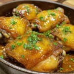 - 4 bone-in, skin-on chicken thighs - ¼ cup honey - 4 cloves garlic, minced - 2 tablespoons soy sauce (low-sodium) - 1 tablespoon apple cider vinegar These ingredients make up the heart of the dish. Bone-in, skin-on chicken thighs give great flavor and texture. Honey and garlic blend well to create a sweet and savory taste. Soy sauce adds depth, while apple cider vinegar balances the sweetness. - 1 teaspoon ground ginger - Salt and pepper to taste - 2 tablespoons olive oil Ground ginger adds warmth and spice to your dish. Salt and pepper enhance flavor. Olive oil is key for a nice sear on the chicken. This mix of seasonings brings out the best in each bite. - 1 tablespoon chopped fresh parsley - Optional sesame seeds Fresh parsley adds a pop of color and freshness. Sesame seeds can bring a nice crunch and extra flavor. These garnishes make your meal look and taste even better. For the full recipe, you can refer to the Full Recipe section. First, I dry the chicken thighs with paper towels. This step helps the skin get nice and crispy. Next, I season both sides with salt and pepper. This adds flavor right from the start. In a small bowl, I mix honey, minced garlic, soy sauce, apple cider vinegar, and ground ginger. This honey garlic marinade is key for a tasty dish. I set the marinade aside for later use. Now, I heat olive oil in a large skillet over medium-high heat. I add the chicken thighs skin-side down. I sear them for about 5–7 minutes until they turn golden brown. Then, I flip the chicken over and sear the other side for another 5 minutes. This gives the chicken a great texture. Next, I reduce the heat to medium. I pour the honey garlic mixture over the chicken thighs. The sauce will soak into the chicken as it cooks, adding flavor. I cover the skillet and let the chicken cook for 15–20 minutes. During this time, I occasionally spoon the sauce over the chicken. This keeps it moist and flavorful. I check the internal temperature to ensure it reaches 165°F (75°C). Once the chicken is cooked, I remove the lid. I let the sauce simmer for an additional 2–3 minutes to thicken slightly. This creates a rich glaze that coats the chicken. For the full recipe, check the earlier section. Enjoy your delicious Honey Garlic Skillet Chicken Thighs! Choosing the right skillet is key. A heavy skillet helps heat evenly. I prefer cast iron or stainless steel. Both give a nice crust and hold heat well. Avoid non-stick pans for this recipe. They don’t give the same sear. Do not overcrowd the pan. This keeps the temperature steady. If you add too many chicken thighs, they will steam. This will make the skin soggy instead of crispy. Cook in batches if needed. You can substitute ingredients to change the taste. Try maple syrup instead of honey for a deeper flavor. For a spicy kick, add chili paste or red pepper flakes. Marinating chicken adds extra flavor. You can marinate it for a few hours or overnight. This allows the chicken to soak up all the deliciousness. Just remember to keep it in the fridge while marinating. Pair your honey garlic skillet chicken with sides. Rice or quinoa works well to soak up the sauce. Steamed veggies or a fresh salad add color and crunch. For presentation, place the chicken on a large platter. Drizzle with sauce and sprinkle fresh parsley on top. This makes your dish look vibrant and inviting. For dinner parties, serve with colorful side dishes to impress your guests. For the full recipe, check the details above. {{image_2}} You can use chicken breast instead of thighs. Chicken breast cooks faster and is leaner. However, it may not be as juicy. For a different taste, try pork. Pork tenderloin works well in this dish. If you prefer plant-based options, use tofu. Firm tofu soaks up flavors nicely. Quick-cooking veggies make great additions. Think about adding bell peppers, snap peas, or broccoli. These cook fast and add color to your meal. You can cook vegetables in the same skillet. After searing the chicken, add veggies. They will absorb those tasty flavors as they cook. Adjust the sweetness by using more or less honey. If you like heat, add red pepper flakes. For different flavors, try fresh herbs like basil or cilantro. You can also use spices such as cumin or paprika. Each change gives a new twist to the dish. Check the [Full Recipe](#) for more ideas! After enjoying your honey garlic skillet chicken thighs, store leftovers in the refrigerator. Place them in an airtight container. This keeps the chicken moist and tasty. You can store them for up to four days. For longer storage, consider freezing. Wrap the chicken tightly in plastic wrap, then place it in a freezer bag. This helps prevent freezer burn. You can freeze it for up to three months. To reheat the chicken, the best method is to use the oven. Preheat your oven to 350°F (175°C). Place the chicken on a baking sheet. Heat for about 20 minutes or until warm. You can also use a microwave. Place the chicken on a microwave-safe plate. Cover it with a damp paper towel. Heat in short bursts of 30 seconds, checking often. This method can dry out the chicken, so watch closely. In the refrigerator, honey garlic chicken lasts about four days. Always check for signs of spoilage before eating. If the chicken smells off or looks discolored, it's best to discard it. When freezing, remember to label the bag with the date. This helps you track how long it has been in the freezer. To be safe, if you're unsure about the chicken's freshness, throw it away. For more delicious recipes like this one, check out the Full Recipe! Using a meat thermometer is the best way to check chicken. Insert it into the thickest part of the thigh. The chicken is safe to eat when it reaches 165°F (75°C). Look for clear juices running from the chicken. If the juices are pink, it’s not done. The meat should no longer be pink, and the skin should look golden brown. Yes, you can use boneless chicken thighs. They will cook faster than bone-in thighs. You should reduce the cooking time by about 5–10 minutes. Boneless thighs may be juicier, but they can lack some flavor from the bone. Adjust your cooking time to avoid dryness. If you need a substitute for honey, try maple syrup or agave nectar. They both add sweetness but may change the flavor slightly. You can also use brown sugar mixed with water for a similar texture. This swap may impact the overall taste and consistency of your dish. You can definitely make this dish ahead of time. Cook the chicken and let it cool before storing. Use an airtight container to keep the chicken fresh in the fridge. When reheating, use low heat to avoid drying out the meat. This blog post covered essential ingredients and step-by-step cooking instructions for a delicious chicken dish. You learned about perfecting the sear, enhancing flavors with spices, and even possible variations. Remember to store leftovers properly to keep them fresh. Try different proteins or add vegetables for a unique twist. Cooking can be fun and easy with the right tips. Enjoy the process and keep experimenting with your meals!