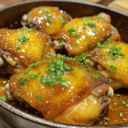 - 4 bone-in, skin-on chicken thighs - 1/4 cup honey - 4 cloves garlic, minced - 2 tablespoons soy sauce (low-sodium) - 1 tablespoon apple cider vinegar These ingredients make up the heart of the dish. Bone-in, skin-on chicken thighs give great flavor and texture. Honey and garlic blend well to create a sweet and savory taste. Soy sauce adds depth, while apple cider vinegar balances the sweetness. - 1 teaspoon ground ginger - Salt and pepper to taste - 2 tablespoons olive oil Ground ginger adds warmth and spice to your dish. Salt and pepper enhance flavor. Olive oil is key for a nice sear on the chicken. This mix of seasonings brings out the best in each bite. - 1 tablespoon chopped fresh parsley - Optional sesame seeds Fresh parsley adds a pop of color and freshness. Sesame seeds can bring a nice crunch and extra flavor. These garnishes make your meal look and taste even better. For the full recipe, you can refer to the Full Recipe section. First, I dry the chicken thighs with paper towels. This step helps the skin get nice and crispy. Next, I season both sides with salt and pepper. This adds flavor right from the start. In a small bowl, I mix honey, minced garlic, soy sauce, apple cider vinegar, and ground ginger. This honey garlic marinade is key for a tasty dish. I set the marinade aside for later use. Now, I heat olive oil in a large skillet over medium-high heat. I add the chicken thighs skin-side down. I sear them for about 5–7 minutes until they turn golden brown. Then, I flip the chicken over and sear the other side for another 5 minutes. This gives the chicken a great texture. Next, I reduce the heat to medium. I pour the honey garlic mixture over the chicken thighs. The sauce will soak into the chicken as it cooks, adding flavor. I cover the skillet and let the chicken cook for 15–20 minutes. During this time, I occasionally spoon the sauce over the chicken. This keeps it moist and flavorful. I check the internal temperature to ensure it reaches 165°F (75°C). Once the chicken is cooked, I remove the lid. I let the sauce simmer for an additional 2–3 minutes to thicken slightly. This creates a rich glaze that coats the chicken. For the full recipe, check the earlier section. Enjoy your delicious Honey Garlic Skillet Chicken Thighs! Choosing the right skillet is key. A heavy skillet helps heat evenly. I prefer cast iron or stainless steel. Both give a nice crust and hold heat well. Avoid non-stick pans for this recipe. They don’t give the same sear. Do not overcrowd the pan. This keeps the temperature steady. If you add too many chicken thighs, they will steam. This will make the skin soggy instead of crispy. Cook in batches if needed. You can substitute ingredients to change the taste. Try maple syrup instead of honey for a deeper flavor. For a spicy kick, add chili paste or red pepper flakes. Marinating chicken adds extra flavor. You can marinate it for a few hours or overnight. This allows the chicken to soak up all the deliciousness. Just remember to keep it in the fridge while marinating. Pair your honey garlic skillet chicken with sides. Rice or quinoa works well to soak up the sauce. Steamed veggies or a fresh salad add color and crunch. For presentation, place the chicken on a large platter. Drizzle with sauce and sprinkle fresh parsley on top. This makes your dish look vibrant and inviting. For dinner parties, serve with colorful side dishes to impress your guests. For the full recipe, check the details above. {{image_2}} You can use chicken breast instead of thighs. Chicken breast cooks faster and is leaner. However, it may not be as juicy. For a different taste, try pork. Pork tenderloin works well in this dish. If you prefer plant-based options, use tofu. Firm tofu soaks up flavors nicely. Quick-cooking veggies make great additions. Think about adding bell peppers, snap peas, or broccoli. These cook fast and add color to your meal. You can cook vegetables in the same skillet. After searing the chicken, add veggies. They will absorb those tasty flavors as they cook. Adjust the sweetness by using more or less honey. If you like heat, add red pepper flakes. For different flavors, try fresh herbs like basil or cilantro. You can also use spices such as cumin or paprika. Each change gives a new twist to the dish. Check the [Full Recipe](#) for more ideas! After enjoying your honey garlic skillet chicken thighs, store leftovers in the refrigerator. Place them in an airtight container. This keeps the chicken moist and tasty. You can store them for up to four days. For longer storage, consider freezing. Wrap the chicken tightly in plastic wrap, then place it in a freezer bag. This helps prevent freezer burn. You can freeze it for up to three months. To reheat the chicken, the best method is to use the oven. Preheat your oven to 350°F (175°C). Place the chicken on a baking sheet. Heat for about 20 minutes or until warm. You can also use a microwave. Place the chicken on a microwave-safe plate. Cover it with a damp paper towel. Heat in short bursts of 30 seconds, checking often. This method can dry out the chicken, so watch closely. In the refrigerator, honey garlic chicken lasts about four days. Always check for signs of spoilage before eating. If the chicken smells off or looks discolored, it's best to discard it. When freezing, remember to label the bag with the date. This helps you track how long it has been in the freezer. To be safe, if you're unsure about the chicken's freshness, throw it away. For more delicious recipes like this one, check out the Full Recipe! Using a meat thermometer is the best way to check chicken. Insert it into the thickest part of the thigh. The chicken is safe to eat when it reaches 165°F (75°C). Look for clear juices running from the chicken. If the juices are pink, it’s not done. The meat should no longer be pink, and the skin should look golden brown. Yes, you can use boneless chicken thighs. They will cook faster than bone-in thighs. You should reduce the cooking time by about 5–10 minutes. Boneless thighs may be juicier, but they can lack some flavor from the bone. Adjust your cooking time to avoid dryness. If you need a substitute for honey, try maple syrup or agave nectar. They both add sweetness but may change the flavor slightly. You can also use brown sugar mixed with water for a similar texture. This swap may impact the overall taste and consistency of your dish. You can definitely make this dish ahead of time. Cook the chicken and let it cool before storing. Use an airtight container to keep the chicken fresh in the fridge. When reheating, use low heat to avoid drying out the meat. This blog post covered essential ingredients and step-by-step cooking instructions for a delicious chicken dish. You learned about perfecting the sear, enhancing flavors with spices, and even possible variations. Remember to store leftovers properly to keep them fresh. Try different proteins or add vegetables for a unique twist. Cooking can be fun and easy with the right tips. Enjoy the process and keep experimenting with your meals!