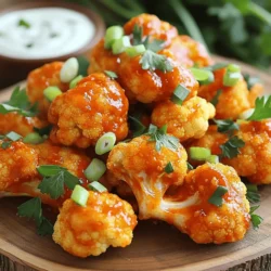 To make amazing Vegan Cauliflower Buffalo Wings, you need a few key items. Here’s the list: - 1 large head of cauliflower, cut into bite-sized florets - 1 cup all-purpose flour (or gluten-free flour) - 1 cup plant-based milk (almond, soy, or oat) - 1 teaspoon garlic powder - 1 teaspoon onion powder - 1 teaspoon smoked paprika - 1 teaspoon salt - ½ teaspoon black pepper - ½ cup hot sauce (like Frank's RedHot) These ingredients create a crispy and tasty wing. The cauliflower serves as the main star. It absorbs flavors well and offers a nice crunch. The flour and plant-based milk make a smooth batter. This batter coats the cauliflower, giving it a crispy skin when baked. Garlic powder and onion powder add depth to the taste. Smoked paprika brings a subtle smokiness, while salt and pepper enhance the overall flavor. You can boost the flavor and presentation with these optional items: - 2 tablespoons vegan butter, melted - Fresh parsley or scallions for garnish Using vegan butter in the sauce makes it richer and adds a shiny finish. Garnishes like parsley or scallions add color and a fresh taste. They make your dish look beautiful and inviting. For the full recipe, refer to the recipe section above. Enjoy making these wings that everyone will love! Preheating the Oven Start by preheating your oven to 450°F (230°C). This high heat helps create a crispy texture. Grease a baking sheet or line it with parchment paper. This will keep the wings from sticking. Mixing the Batter In a large mixing bowl, combine the flour and plant-based milk. Add the garlic powder, onion powder, smoked paprika, salt, and black pepper. Whisk everything until it is smooth. This batter will coat the cauliflower and add great flavor. Initial Baking of Cauliflower Next, dip each cauliflower floret into the batter. Make sure every piece is fully coated. Place them on the prepared baking sheet, giving them space. Bake the cauliflower for about 20 minutes. You want them to be golden and crispy. Coating with Buffalo Sauce While the cauliflower bakes, mix the hot sauce and melted vegan butter in a bowl. After 20 minutes, take the cauliflower out of the oven. Pour the buffalo sauce over the baked florets. Toss them gently to coat evenly. Return to Oven for Crisping Put the coated cauliflower wings back in the oven. Bake for another 10 to 15 minutes. This final step ensures they are crispier and the sauce caramelizes slightly. For the complete recipe, check the [Full Recipe]. Achieving Crispiness To get your cauliflower wings crispy, start with dry florets. Pat them with a towel after washing. Then, bake them at a high heat. This helps remove moisture and enhances crunch. Flip them halfway through baking for even cooking. Proper Coating Techniques Coating is key. Use a thick batter to cover each floret well. Dip and swirl them in the batter. This ensures every bite is full of flavor. Don't rush the coating process. Let excess batter drip off before baking. This helps avoid sogginess. Adding Extra Spices Want to spice things up? Mix in cayenne pepper or chili powder to your batter. This gives heat and depth. You can also add nutritional yeast for a cheesy flavor without dairy. Experiment with your favorite spices to find your perfect blend. Making Sauce Adjustments Adjust the buffalo sauce to suit your taste. Add more hot sauce for heat or maple syrup for sweetness. Mixing in some lime juice can add freshness. You can also try different sauces like BBQ or teriyaki for variety. For the complete recipe, check the Full Recipe section above. {{image_2}} You can easily make these wings gluten-free. Simply substitute regular flour with gluten-free flour. Almond flour or rice flour works well. Both provide a nice texture without the gluten. When it comes to plant-based milk, you have great options. Almond, soy, or oat milk all work perfectly. They keep the batter smooth and creamy. Want to spice things up? You can create a spicy version of these wings. Add more hot sauce to the batter or toss in some cayenne pepper. This gives your wings a fiery kick! If you prefer other flavors, try different sauces. BBQ sauce or teriyaki sauce can add a sweet twist. You can also mix buffalo sauce with ranch dressing for a creamy finish. For the full recipe, check out the instructions above. Enjoy your cooking! After making your Vegan Cauliflower Buffalo Wings, you may have some leftovers. To store them, let the wings cool completely. Then, place them in an airtight container. This keeps them fresh in your fridge for up to three days. If you want to extend their life, freezing is a great option. To freeze, lay the wings in a single layer on a baking sheet. Freeze them for about an hour until solid. Then, transfer them to a freezer bag or container. If stored correctly, they can last for up to three months. When you're ready to enjoy those wings again, reheating is key. The oven is the best choice for keeping them crispy. Preheat your oven to 400°F (200°C). Place the wings on a baking sheet and heat for about 10-15 minutes. This helps them regain their crunch. You can use a microwave for a quick option. However, the wings may turn soft. If you use the microwave, heat them for short bursts of 30 seconds. Check often to avoid overcooking. Maintaining crispiness is important. If you want that fresh-out-of-the-oven feel, always choose the oven. Enjoy your wings just like the first time! The total cooking time for these wings is about 45 minutes. You will spend 15 minutes prepping the ingredients. The baking time is split into two parts: 20 minutes for the first bake and 10 to 15 minutes for the second bake. This method helps create crispy wings that are full of flavor. You can prepare these wings ahead of time and store them. After baking, let them cool completely. Then, place them in an airtight container and keep them in the fridge for up to three days. You can also freeze them. Just make sure to use freezer-safe bags. When you want to eat them, reheat in the oven for the best crispiness. A great dipping sauce enhances the flavor of your wings. Here are some tasty vegan options: - Vegan ranch dressing - Blue cheese dressing (vegan style) - Garlic aioli - Tahini sauce These sauces add a creamy touch that complements the spicy flavor of the buffalo sauce. You can also mix and match to find your favorite! For the full recipe, check out the detailed instructions included earlier. In this post, we explored how to make tasty Vegan Cauliflower Buffalo Wings. We covered the key ingredients like cauliflower, flour, and spices. I shared step-by-step instructions for preparation and baking to get that perfect crispiness. Remember to try out different flavors and gluten-free options if you like. Store any leftovers properly to keep them fresh. By following these tips, you can enjoy a fun, delicious dish that's simple to make! Now go ahead and make your own mouthwatering wings.