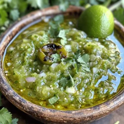 To make zesty homemade salsa verde, gather these fresh ingredients: - 8 tomatillos, husked and rinsed - 2 jalapeño peppers, stems removed (keep seeds for extra heat) - 1 small onion, coarsely chopped - 2 cloves garlic, peeled - 1 cup fresh cilantro, chopped - 1 lime, juiced - Salt to taste - 1 tablespoon olive oil These simple and vibrant ingredients bring life to your salsa verde. Each one plays a key role in flavor. If you can't find tomatillos, you can use green tomatoes. They offer a similar tangy taste. For a milder salsa, swap jalapeños with bell peppers. You can also replace cilantro with parsley for a different herb flavor. If you run out of lime, lemon juice is a good option. Each substitute will change the flavor slightly but can still work well. Always choose fresh ingredients for the best salsa verde. Look for tomatillos with bright green skin. They should feel firm and not soft. Fresh cilantro should smell fragrant and have vibrant green leaves. The garlic should be dry and firm too. Using high-quality ingredients will enhance your salsa. Freshness ensures a bright, zesty flavor that makes your salsa verde shine. Start by gathering your ingredients. You will need 8 tomatillos, 2 jalapeño peppers, 1 small onion, and 2 cloves of garlic. Don’t forget 1 cup of fresh cilantro, 1 lime, salt, and olive oil. First, preheat your oven to 425°F (220°C). This step helps to roast the veggies perfectly. Next, husk and rinse the tomatillos. Remove the stems from the jalapeños. If you want more heat, keep the seeds. Now, chop the onion coarsely and peel the garlic cloves. Place all these ingredients on a baking sheet. Pour 1 tablespoon of olive oil over them and toss to coat evenly. Roasting makes the salsa rich and smoky. Once your oven is hot, slide the baking sheet inside. Roast the veggies for about 15 to 20 minutes. Watch for the tomatillos to soften and turn slightly charred. This process enhances the flavors and adds depth. After roasting, take them out and let them cool for a few minutes. Now, it’s time to blend! Transfer the roasted veggies to a blender or food processor. Add the chopped cilantro, lime juice, and salt. Blend until you reach your desired texture. You can make it smooth or chunky, depending on your taste. After blending, taste your salsa verde. Adjust the salt or lime juice if needed. For the best flavor, let it sit for at least 30 minutes. This resting time allows the flavors to mix well. For the full recipe, refer back to the main section. When making salsa verde, avoid over-roasting your tomatillos. If they turn too brown, they can taste bitter. Another common mistake is not using enough salt. Salt brings out the flavors of your salsa. Lastly, don’t skip the resting time. Letting it sit for 30 minutes helps the flavors mix well. To boost the taste, add more lime juice for brightness. You can also include a pinch of sugar to balance the acidity. If you like heat, blend in a bit of the jalapeño seeds. For a smoky flavor, try adding a dash of chipotle powder. Fresh cilantro is key, so use good quality leaves. Salsa verde pairs well with many dishes. Serve it with tortilla chips for a tasty snack. It also complements grilled meats, tacos, and fish. Try drizzling it on enchiladas or mixing it into salads. For a full experience, check out the Full Recipe for zesty homemade salsa verde. {{image_2}} To make spicy salsa verde, use extra jalapeños or add serrano peppers. These peppers give your salsa a nice kick. Keep the seeds if you want even more heat. Roast them with the tomatillos and onion for best flavor. Blend everything together as in the Full Recipe. You will love the zesty punch! If you prefer a milder taste, swap jalapeños for sweet bell peppers. You can also remove the seeds from the jalapeños before roasting. This change cuts down on heat without losing flavor. Blend as usual, and enjoy a fresh, light salsa verde. You can add more flavors to your salsa verde. Try adding a small amount of diced avocado for creaminess. A splash of apple cider vinegar can also brighten the taste. For a smoky flavor, toss in a bit of smoked paprika. Experiment with these ingredients to find your perfect blend! To keep your salsa verde fresh, use an airtight container. Glass jars work well. Make sure to cool the salsa before storage. This prevents steam, which can lead to spoilage. If you plan to use it within a few days, store it in the fridge. It will stay fresh and tasty for up to a week. You can freeze salsa verde for later use. First, pour it into ice cube trays for easy portions. Once frozen, transfer the cubes to a freezer bag. This way, you can grab just what you need. Salsa verde can last up to six months in the freezer. Thaw it in the fridge overnight before using. Fresh salsa verde lasts about one week in the fridge. If you notice any off smells or changes in color, it's best to discard it. Frozen salsa verde can keep its flavor and quality for months. Always check for signs of spoilage before enjoying your homemade salsa verde. To make spicy salsa verde, you need to add more heat. Use extra jalapeños or add serrano peppers. You can keep the seeds for even more spice. Simply blend these with the other ingredients in the Full Recipe. Yes, you can make salsa verde ahead of time. It tastes even better after the flavors mix. I recommend making it a day before you need it. Just store it in the fridge in an airtight container. Homemade salsa verde pairs well with many dishes. You can serve it with tacos, grilled meats, or even on a salad. It also makes a great dip for tortilla chips. Enjoy it with your favorite snacks or meals! You learned about the key ingredients and methods for making salsa verde. We covered how to prepare, roast, and blend for the best taste. I shared tips to avoid common mistakes and ways to enhance the flavors. You also explored different variations and storage tips to keep your salsa fresh. Making salsa verde can be fun and rewarding. Try new ideas and enjoy the adventure!