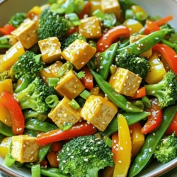 - Firm tofu - Broccoli - Red bell pepper - Yellow bell pepper - Carrot - Snap peas - Soy sauce - Sesame oil - Olive oil - Garlic - Ginger - Sesame seeds - Chopped green onions - Salt - Pepper To make this dish, you need a block of firm tofu. I prefer firm tofu because it holds its shape well when cooked. For the veggies, I choose broccoli, red and yellow bell peppers, a carrot, and snap peas. They add color and crunch. You will also need some sauces and oils. Soy sauce gives it a savory kick. Sesame oil adds a nice nutty flavor, while olive oil helps with cooking. You can add extra seasonings to boost flavor. Garlic and ginger work well. Sesame seeds make a great topping. Don't forget salt and pepper for seasoning. For the full recipe, check out the [Full Recipe]. First, you need to press the tofu. Wrap the block in paper towels. Then place a heavy object on top. This helps remove extra moisture. Let it sit for about 15 minutes. After that, cut the tofu into neat cubes. Next, marinate the tofu in soy sauce. In a medium bowl, mix the cubed tofu with 1 tablespoon of soy sauce. Let it sit for about 10 minutes. This step adds flavor to the tofu. Now it's time to sauté the tofu. Heat olive oil in a large skillet over medium-high heat. Add the marinated tofu cubes to the pan. Cook them until they turn golden brown on all sides. This should take about 8 to 10 minutes. Once done, remove the tofu from the skillet and set it aside. In the same skillet, add sesame oil. Toss in minced garlic and grated ginger. Sauté them for about 30 seconds. This will fill your kitchen with a wonderful aroma. After that, add the broccoli, bell peppers, carrots, and snap peas. Stir-fry these vegetables for about 5 to 7 minutes. You want them to be tender but still crisp. Now it’s time to bring everything together. Return the cooked tofu to the skillet with the vegetables. Add the remaining soy sauce and mix everything well. Cook for an additional 2 to 3 minutes to heat through. Finally, season with salt and pepper to taste. Before serving, sprinkle sesame seeds and chopped green onions on top. Enjoy your colorful veggie tofu stir-fry! For the full recipe, check out the details above. How to achieve perfect tofu texture Tofu can be soft or firm. I prefer using firm tofu for stir-fry. Start by pressing the tofu. Wrap it in paper towels and place a heavy object on top. This step removes extra moisture, helping the tofu get crispy. Let it press for about 15 minutes. After that, cut it into cubes. Marinate the cubes in soy sauce for at least 10 minutes. This adds flavor and helps brown the tofu. Stir-frying tips for vegetable crispness For crisp vegetables, use high heat. Preheat your skillet or wok before adding oil. Use a mix of sesame oil and olive oil for flavor. Add garlic and ginger first for fragrance. Then, toss in the vegetables. Stir-fry them quickly, about 5 to 7 minutes. Keep them moving to avoid steaming. You want them to be tender but still bright and crisp. Ideas for additional sauces or spices While soy sauce is great, try adding hoisin sauce or oyster sauce for extra depth. A splash of rice vinegar can brighten up the dish. For a kick, add a dash of chili sauce or sriracha. You can also sprinkle in some five-spice powder for a unique twist. Suggestions for adjusting spice levels If you like heat, add sliced fresh chili or red pepper flakes. To tone it down, skip the chili sauce. You can also add a bit of honey or sugar to balance out the spice. Adjusting these flavors can make your stir-fry just right for your taste. For the full recipe, check out the Colorful Veggie Tofu Stir-Fry. {{image_2}} You can change the vegetables in your stir-fry each time you make it. Using seasonal vegetables can add freshness and flavor. For example, try zucchini in summer or pumpkin in fall. Different colors also make the dish more fun. You can also experiment with other greens. Spinach and kale add a nice touch. They cook fast and bring a lot of nutrients. Just add them at the end so they stay bright and green. If you want to switch up your protein, tempeh or seitan are great choices. Tempeh has a nutty taste and good texture. You can cut it into cubes and stir-fry just like tofu. Seitan is chewy and packed with protein. It can absorb flavors well, making it a tasty option. Incorporating legumes is another way to boost protein. Chickpeas or black beans can add heartiness. Just rinse and add them to the stir-fry. They fill you up and add fiber. You can mix and match these options to keep meals interesting. For the full recipe, check [Full Recipe]. To keep your stir-fry fresh, store it in an airtight container. Place it in the fridge. It will last for about three to four days. For longer storage, you can freeze it. Use freezer-safe bags or containers. Make sure to remove as much air as possible. This helps prevent freezer burn. The stir-fry can stay good in the freezer for up to three months. When reheating, the goal is to keep the texture nice. You can use a microwave or stovetop. If using a microwave, heat in short bursts. Stir it every minute to warm evenly. For stovetop, place the stir-fry in a skillet over low heat. Add a splash of water or oil to keep it moist. Stir often until heated through. This method helps maintain the veggies' crunch. Enjoy your delicious meal again! For the full recipe, don’t forget to check the detailed steps! What is the best tofu for stir-frying? I recommend using firm tofu for stir-frying. It holds its shape well and absorbs flavors nicely. Silken tofu is too soft and may fall apart. Make sure to press it first to remove excess moisture. This helps it get crispier when cooked. How long can I store vegetable stir-fry leftovers? You can store vegetable stir-fry leftovers in the fridge for up to three days. Make sure to keep it in an airtight container. For longer storage, you can freeze it for about two months. Just remember that freezing may change the texture of the veggies. Caloric content and health benefits A serving of this vegetable stir-fry with tofu has about 300 calories. It's packed with vitamins and minerals from the veggies. Tofu adds protein, making this meal satisfying and nutritious. It's a great option for a healthy diet. Protein and carbohydrate counts per serving Each serving contains around 20 grams of protein from the tofu. The carbohydrates from the vegetables are about 30 grams. This balance makes it a good meal for energy and muscle health. What to serve with vegetable stir-fry? I love pairing this stir-fry with jasmine or brown rice. The rice absorbs the flavors well. You can also serve it with quinoa for a nutty taste. Ideal side dishes and pairings for a complete meal Consider adding a simple salad or steamed dumplings. They complement the stir-fry nicely and add variety. You could also offer a light soup to start the meal for extra warmth. For more ideas, check out the Full Recipe. This blog post guides you through making a tasty vegetable stir-fry with tofu. You learned about key ingredients, preparation steps, and cooking techniques. I shared tips for perfect texture and flavor. Feel free to adjust with your favorite veggies or proteins. Lastly, proper storage and reheating keep your dish fresh. Enjoy cooking this simple, healthy meal that you can easily customize.