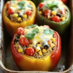 - 4 large bell peppers (any color) - 1 cup quinoa, rinsed - 2 cups vegetable broth - 1 can (15 oz) black beans, drained and rinsed - 1 cup corn kernels (fresh, frozen, or canned) - 1 small red onion, finely chopped - 2 cloves garlic, minced - Spices: cumin, smoked paprika, chili powder - Salt and pepper to taste - ½ cup cherry tomatoes, halved - 1 tablespoon olive oil - Fresh cilantro, chopped (for garnish) - ½ cup shredded cheese (optional, for topping) When it comes to making stuffed bell peppers, the ingredients are key. You want fresh, vibrant bell peppers. They add color and crunch. I love using a mix of colors for a fun look. Quinoa is my star here. It’s a great source of protein and cooks fast. Rinsing it helps remove the bitter taste. Vegetable broth adds flavor. It gives the quinoa a warm, savory base. Black beans bring protein and texture. They blend well with the other ingredients. Corn adds sweetness and a pop of color. Onions and garlic bring depth to the dish. Their aroma fills your kitchen. Spices like cumin and smoked paprika give a warm, earthy taste. A pinch of chili powder adds heat. Don't forget salt and pepper for balance. Cherry tomatoes add freshness and juiciness. You can top your peppers with cheese. It melts beautifully and adds creaminess. For garnish, fresh cilantro brings a bright flavor. This mix of ingredients creates a hearty and satisfying meal. For the full recipe, check out the Colorful Quinoa-Stuffed Bell Peppers. - Combine quinoa and vegetable broth in a saucepan. - Bring to a boil, then simmer until liquid is absorbed. To cook the quinoa right, I always start with rinsing it under cold water. This removes any bitterness. After this, the vegetable broth adds a great flavor. Boil the mixture, then reduce the heat. Cover the saucepan and let it simmer for about 15 minutes. When done, fluff it with a fork and set it aside. - Cut tops off and remove seeds. - Lightly brush with olive oil. Next, I focus on the bell peppers. I choose large ones that are firm and colorful. I cut the tops off and scoop out the seeds and membranes. This creates a nice space for the filling. After that, I brush the outside with olive oil. This step helps them roast nicely in the oven. - Sauté onions and garlic in a skillet. - Mix in quinoa, black beans, corn, tomatoes, and spices. Now comes the fun part—making the filling. I heat olive oil in a skillet over medium heat. I add the chopped onions and minced garlic and sauté them until the onions turn clear. This takes about 3-4 minutes. Then, I mix in the cooked quinoa, black beans, corn, halved cherry tomatoes, and spices. I stir it all together and let it heat for another 5 minutes. The smell is amazing! - Pack quinoa mixture into prepared peppers. - Add cheese on top if desired. Once the filling is ready, I start stuffing the peppers. I pack the quinoa mixture tightly into each pepper. It helps to press down a bit so they fit well. If I want, I sprinkle cheese on top for extra flavor. - Cover with foil and bake at 375°F. - Remove foil and bake until tender. I place the stuffed peppers upright in a baking dish. I cover the dish with foil and bake them at 375°F for 25 minutes. After that, I remove the foil and bake for another 10-15 minutes. This makes the peppers soft and the cheese bubbly. They are now ready to enjoy! For the full recipe, check out the details provided above. When choosing bell peppers, look for vibrant colors. Pick ones with firm skin. Avoid any that have spots or blemishes. Fresh peppers will give your dish a bright look and taste. Rinse quinoa thoroughly before cooking. This step helps reduce its natural bitterness. After cooking, fluff the quinoa with a fork. This will give it a light and airy texture that mixes well with other ingredients. Get creative with your filling! Add diced vegetables like zucchini or carrots for extra flavor. You can also toss in fresh herbs like parsley or basil. If you want a leaner option, substitute beans for meat. This keeps the dish healthy while adding protein. The beauty of stuffed peppers is their versatility! Feel free to mix and match ingredients to suit your taste. For the full recipe, check the earlier section. {{image_2}} For a vegan twist, simply omit the cheese. Use vegetable broth instead of chicken broth. This keeps the dish plant-based and still full of flavor. You won’t miss the cheese at all! The quinoa and veggies provide great taste and nutrition. If you need a gluten-free dish, make sure all your ingredients are certified gluten-free. Quinoa is naturally gluten-free, making it a perfect base. Just check the labels on your broth and beans to be safe. Enjoy a worry-free meal that everyone can savor. Want to change things up? You can create different flavor profiles with your stuffed peppers. Try Mediterranean flavors by adding olives and feta cheese. This gives a fresh and tangy taste. For a Mexican twist, mix in jalapeños and salsa. This adds heat and a burst of flavor. You can also play with spices like taco seasoning. Each variation opens up new possibilities for this tasty dish. You can keep your stuffed bell peppers in the fridge. Store them in an airtight container. They will stay fresh for up to 4 days. If you want to save them for later, freeze the stuffed peppers. First, prepare and cool them completely. Then, place them in a freezer-safe container before baking. This keeps them fresh for a long time. To reheat, you have two easy options. Bake them straight from frozen or thaw them overnight in the fridge. For a quick option, use the microwave. Heat them until warm, checking often to avoid overcooking. For the complete recipe, visit the Full Recipe. Stuffed bell peppers last up to 4 days if stored properly. Make sure to keep them in an airtight container to maintain freshness. Yes, you can prep and store them ahead of baking. This makes dinner easy on busy days. Just keep the stuffed peppers in the fridge until you're ready to bake. You can substitute quinoa with rice, farro, or couscous. Each option gives a different taste and texture. Experiment to find your favorite! Absolutely! Stuffed peppers can also be grilled for a smoky flavor. Just watch them closely to avoid burning. Yes, they are nutrient-dense and packed with vegetables, fiber, and protein. They make a great meal for those who want to eat healthy and feel full. Stuffed bell peppers with quinoa are tasty and healthy. You can mix flavors to suit your taste. Remember to pick fresh peppers and store leftovers properly. You can even freeze them for later. This fun meal is easy to prepare and offers many options. Enjoy creating your own versions of these stuffed delights. Try out the tips and tricks to make them your best dish yet!