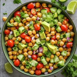 - 1 can (15 oz) chickpeas, drained and rinsed - 1 medium cucumber, diced - 1 cup cherry tomatoes, halved - 1 red bell pepper, diced - 1/4 red onion, finely diced - 1 jalapeño, deseeded and minced - 1 avocado, diced - 1/4 cup fresh cilantro, chopped - 2 tablespoons olive oil - 2 tablespoons lime juice - 1 teaspoon cumin - 1 teaspoon smoked paprika - Salt and pepper to taste Each ingredient plays a key role in the salad. The chickpeas give protein and texture. Fresh veggies add crunch and color. The dressing ties it all together with flavor. You can make this salad vegan or gluten-free easily. Swap chickpeas for black beans or lentils. For spice, try cayenne or chili powder instead of jalapeño. You can also add spices like garlic powder or oregano for a twist. How to prepare chickpeas First, grab a can of chickpeas. Open it and drain the liquid. Rinse the chickpeas under cool water. This helps remove any salty taste. Place them in a large mixing bowl. Chopping vegetables Next, pick your fresh veggies. Dice the cucumber into small pieces. Halve the cherry tomatoes and add them to the bowl. Chop the red bell pepper and red onion finely. Mince the jalapeño, but don't forget to deseed it first. Lastly, dice the avocado and set it aside. Combining ingredients for dressing In a small bowl, combine olive oil, lime juice, cumin, and smoked paprika. Add salt and pepper to taste. Tips for whisking Use a whisk to blend the dressing well. Whisk it until it looks smooth. A good dressing coats the salad evenly. How to mix salad ingredients Pour the dressing over the chickpeas and veggies. Gently toss everything together. Make sure all the ingredients are mixed well. Folding in herbs Now, take the chopped cilantro and fold it into the salad. This adds a burst of fresh flavor. Taste the salad and adjust the seasoning if needed. You can add more salt, pepper, or lime juice. This Spicy Chickpea Salad is a bold and flavorful delight. Check out the Full Recipe for all the details you need. To make your salad pop, try adding spices. A pinch of cayenne or crushed red pepper gives it a nice kick. You can also use smoked paprika for a deeper flavor. Experiment with your favorite spices to find the right balance. Acidity is key to a great salad. Lime juice not only brightens the dish but also enhances other flavors. If you want more zing, try adding a splash of vinegar. Red wine vinegar or apple cider vinegar works well. When it comes to serving, presentation matters. Use a large bowl to showcase your colorful ingredients. For a fancy touch, serve on individual plates. Garnish with extra cilantro or lime wedges for a fresh look. Pair this salad with grilled chicken or fish. It also goes well with warm pita bread or rice. These options make a filling meal that everyone will love. You can prepare this salad ahead of time. Just chop your veggies and store them in the fridge. Keep the dressing separate until you're ready to serve. This way, it stays fresh and crunchy. For storing leftovers, use an airtight container. The salad stays good for about 2-3 days in the fridge. However, if you added avocado, eat it within a day for the best taste. {{image_2}} You can boost your Spicy Chickpea Salad by adding protein. Some great options include grilled chicken, shrimp, or quinoa. Quinoa is a smart choice. It adds a nutty flavor and makes the salad even more filling. Chicken gives a nice texture and pairs well with the spices. Adding protein has many benefits. It helps you feel full longer. It also provides important nutrients your body needs. Plus, it makes the salad a complete meal. If you want a quick meal, try adding grilled chicken. It cooks fast and adds great taste. Using seasonal vegetables can elevate your salad. In summer, add fresh corn or zucchini. These veggies add sweetness and crunch. In fall, try roasted sweet potatoes or butternut squash. They bring warmth and pair well with spices. The best times to enjoy this salad are during the warmer months. It feels refreshing and light. However, you can adapt it year-round. Just pick the freshest veggies available. This keeps the salad vibrant and tasty. Different dressings can change the flavor completely. You can try a tahini dressing for a creamy twist. A yogurt-based dressing adds a tangy contrast. If you prefer, use a store-bought vinaigrette. Just make sure it has good ingredients. Homemade dressings are often the best choice. They are fresher and healthier. Plus, you can control the flavors. Whisk together olive oil, lime juice, and spices for a quick mix. You can adjust the taste to your liking. For the full recipe, check out the Spicy Chickpea Salad above. To keep your Spicy Chickpea Salad fresh, store it in an airtight container. This helps keep the flavors locked in and prevents it from drying out. The salad stays fresh for about 3 to 5 days in the fridge. However, the longer it sits, the softer the veggies become. If you want to keep the crunch, it’s best to eat it within the first couple of days. Freezing this salad is not the best option. Some ingredients do not freeze well, like cucumbers and avocados. They can become mushy when thawed. If you want to freeze components, consider just the chickpeas and the dressing. To freeze, place them in separate freezer bags. Make sure to remove as much air as possible to prevent freezer burn. You should not heat the salad. It tastes best cold and fresh. If you have leftovers, simply give them a good stir. You can add a splash of lime juice or a drizzle of olive oil to refresh it. This will help revive the flavors and keep it tasty. Enjoy your Spicy Chickpea Salad straight from the fridge! Yes, you can make this salad ahead of time. It tastes even better after some time in the fridge. To do this, chop the veggies and mix them. Keep the dressing separate until you are ready to serve. This way, the salad stays fresh and crunchy. You can store it in an airtight container for up to two days. Just remember to stir it well before serving. To reduce the spice level, remove the seeds from the jalapeño. You can also use less jalapeño or skip it altogether. Another trick is to add more avocado. This creamy fruit helps balance the heat. You can also use mild bell peppers instead of the spicy ones. Adding a bit of honey or sugar can help, too. If you need a substitute for chickpeas, try black beans or white beans. They add a nice texture and flavor. You could also use lentils if you want something different. For a non-legume option, try diced tofu or cooked quinoa. These alternatives keep the salad hearty and tasty. You can find the Full Recipe for this flavorful dish above! This article covered the key ingredients for a Chickpea Salad, including chickpeas, fresh vegetables, and dressings. I shared how to prepare these items and detailed measurements for exactness. I also explored substitutions for dietary needs, variations for seasonality, and storage tips to keep your salad fresh. In summary, this salad is versatile and easy to adapt. Whether you are meal prepping or serving guests, this recipe offers simplicity and flavor. Enjoy making your own version while adding personal twists!
