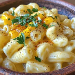- 8 oz elbow macaroni - 2 tablespoons unsalted butter - 2 tablespoons all-purpose flour - 2 cups milk (whole or 2%) - 1 cup sharp cheddar cheese, shredded - 1 cup mozzarella cheese, shredded - 1/2 cup cream cheese, softened - 2 tablespoons honey - 1 teaspoon black pepper (adjust to taste) - 1/2 teaspoon paprika - Salt to taste - Chopped fresh parsley for garnish The ingredients for Creamy Honey Pepper Mac and Cheese are simple but powerful. Each one plays a key role in building flavor and creaminess. The elbow macaroni gives that classic mac and cheese bite. Butter and flour join forces to create a roux, which is the base of our creamy sauce. The milk adds richness, while the blend of sharp cheddar and mozzarella ensures a delightful cheesy pull with every bite. Cream cheese makes it extra smooth, and honey adds a sweet twist that balances the spice from black pepper. Paprika brings warmth and a hint of color. Finally, fresh parsley brightens the dish and adds a pop of freshness. - Alternative pasta types: You can swap elbow macaroni for shells or penne. - Dairy-free options: Use plant-based milk and dairy-free cheese for a vegan twist. - Gluten-free options: Choose gluten-free pasta to keep it friendly for all diets. These substitutions help you customize the dish to fit your needs. Whether you want it gluten-free or dairy-free, this recipe remains easy and tasty. Check out the Full Recipe for all the steps! To cook elbow macaroni perfectly, bring a large pot of salted water to a boil. Add the macaroni and cook until al dente, about 8-10 minutes. It should be tender but still firm. Stir the pasta occasionally to avoid sticking. Once cooked, drain the macaroni in a colander. Let it sit for a minute to remove excess water. Store it in the pot to keep it warm while you prepare the cheese sauce. To make the roux correctly, melt 2 tablespoons of unsalted butter in the same pot over medium heat. Once the butter melts, whisk in 2 tablespoons of all-purpose flour. Stir constantly for about 1-2 minutes until the mixture is slightly golden. This step helps thicken the sauce. Gradually pour in 2 cups of milk while whisking. This prevents lumps. Keep stirring until the sauce thickens and simmers, which takes about 4-5 minutes. Once your cheese sauce is thick, it's time to combine! Reduce the heat to low and add 1 cup each of shredded sharp cheddar and mozzarella cheese. Also, add 1/2 cup of softened cream cheese. Stir until all the cheese melts and blends smoothly. This creates a creamy texture. Now, add the drained macaroni to the sauce. Mix well until every piece of pasta is coated evenly. This ensures each bite is rich and cheesy. For presentation tips, ladle the creamy mac and cheese into rustic bowls. Drizzle a little extra honey on top for a sweet finish. A sprinkle of freshly cracked black pepper adds extra flavor and looks great. This dish pairs well with a simple green salad or roasted veggies. The balance of flavors makes every bite delightful. For the full recipe, check the earlier sections. To make your creamy honey pepper mac and cheese even better, play with sweetness and spice. Start with two tablespoons of honey. If you want it sweeter, add more honey, one teaspoon at a time. For spice, start with one teaspoon of black pepper. If you love heat, increase it to your taste. Cheese choice matters too. I suggest mixing sharp cheddar with mozzarella. This blend gives a rich flavor and a smooth texture. You can also try gouda or pepper jack for a twist. Cooking can be quick and easy. Use a pot for both pasta and sauce. Cook the macaroni first. In the same pot, make the cheese sauce. This saves time on dishes. For meal prep, cook a big batch. Store it in the fridge for up to three days. Reheat in the microwave or on the stove. You can add a splash of milk to keep it creamy. Sometimes, things may not go as planned. If your cheese sauce is grainy, check the heat. Lower the heat and keep stirring. You can also add a splash of milk to smooth it out. If the sauce is too thick, add more milk slowly. Stir until you get your desired consistency. Always taste and adjust seasonings. This small step makes a big difference in flavor. For the full recipe, visit the [Full Recipe]. {{image_2}} You can make Creamy Honey Pepper Mac and Cheese even better with fun add-ins. Here are some ideas: - Vegetables to consider: Try adding spinach, peas, or roasted bell peppers. These add color and nutrition. You can also use broccoli or zucchini for extra crunch. - Protein options: Add cooked chicken, bacon, or shrimp for a heartier meal. If you want plant-based options, try chickpeas or lentils. These will boost protein and fill you up. Flavor is key in any dish. Here are simple ways to change it up: - Spice variations: Want more heat? Add cayenne pepper or crushed red pepper flakes. For a smoky flavor, consider smoked paprika. Just a pinch can change the whole dish. - Different types of honey: Honey can change the taste. Use wildflower honey for a floral note or clover honey for a milder flavor. You can even try spicy honey for a sweet and spicy kick. You can easily adapt this dish for different diets: - Vegan adaptations: Swap dairy with plant-based milk and use vegan cheese. Nutritional yeast adds a cheesy flavor without dairy. Use coconut cream instead of cream cheese for creaminess. - Low-carb alternatives: If you're watching carbs, use cauliflower or zucchini noodles instead of pasta. This gives you a lighter dish while still being filling. For the full recipe, check out the [Full Recipe]. Enjoy crafting your own version! To keep your Creamy Honey Pepper Mac and Cheese fresh, store it in an airtight container. Place it in the fridge right after it cools down. This dish lasts about 3 to 5 days. If you want to save it longer, you can freeze it. For freezing, use a freezer-safe container. It can stay good for up to 3 months. Just make sure to label the container with the date. When you want to enjoy your leftover mac and cheese, you can reheat it easily. The best method is to use the stove. Place it in a pot over medium heat. Add a splash of milk to help it stay creamy. Stir often until it's hot. This usually takes about 5 to 10 minutes. You can also use the microwave. Just heat it in 30-second bursts, stirring in between. This helps it heat evenly. Enjoy your meal! To add more heat, try these tips: - Add more black pepper to the sauce. - Mix in some diced jalapeños or crushed red pepper. - Use pepper jack cheese for a creamy, spicy twist. - Drizzle hot sauce over the top before serving. These changes will ramp up the heat and make your dish exciting! Yes, you can prepare this dish in advance. Here’s how: - Cook the pasta and make the cheese sauce as directed. - Combine both and let them cool slightly. - Store in an airtight container in the fridge for up to 2 days. - When ready to serve, reheat gently on the stove. Add a splash of milk for creaminess. This makes meal prep a breeze! Pair this mac and cheese with tasty sides like: - A simple green salad for freshness. - Grilled chicken or shrimp for added protein. - Steamed broccoli or roasted veggies for a colorful plate. - Garlic bread for a comforting touch. These side dishes balance the richness of the mac and cheese. Absolutely! Here are some great cheese swaps: - Gouda or fontina for a unique flavor. - Parmesan for a sharp, salty kick. - Havarti for a creamier texture. - Goat cheese for a tangy twist. Mix and match to find your perfect blend! To keep your mac and cheese fresh, follow these steps: - Place leftovers in an airtight container. - Store in the fridge for up to 3 days. - For longer storage, freeze it in a freezer-safe container. - Thaw in the fridge overnight before reheating. These methods help maintain the creamy texture and flavor. This post covered how to make Creamy Honey Pepper Mac and Cheese. You learned about key ingredients and cooking techniques. I shared tips for enhancing flavor and common issues you might face. Finally, I provided ways to store and reheat your dish. By using these methods, you can create a tasty meal every time. Enjoy making this dish and share it with friends and family!