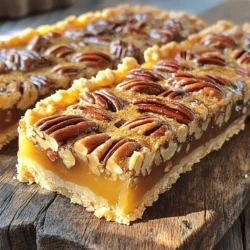 - 1½ cups all-purpose flour - ½ cup unsalted butter, softened - ¼ cup brown sugar - ½ teaspoon salt - ½ teaspoon baking powder - 1 cup pecans, roughly chopped - 1 cup maple syrup - 2 large eggs - 1 teaspoon vanilla extract - ½ teaspoon ground cinnamon - ¼ teaspoon nutmeg (optional) In this recipe, each ingredient plays a vital role. The all-purpose flour gives the bars structure, while unsalted butter adds richness. Brown sugar brings a nice sweetness and depth of flavor. The salt enhances all the tastes, making each bite better. Baking powder helps the crust rise and stay light. Pecans are the star here. Their crunch and flavor complement the sweet maple syrup. Speaking of maple syrup, it provides that classic taste we love in pecan pie. The eggs bind everything together, ensuring a soft texture. Vanilla extract adds warmth, making this treat even more inviting. Ground cinnamon gives a hint of spice, while nutmeg is optional for an extra layer of flavor. Feel free to skip it or add just a pinch if you like. Gather these ingredients, and you are ready to create something special. For the complete process, check out the Full Recipe. Enjoy your baking! 1. Preheat the oven to 350°F (175°C). This step ensures even baking for your bars. 2. Prepare the baking pan. Grease a 9x9-inch pan or line it with parchment paper. This helps with easy removal later. 3. Mix the crust ingredients. In a medium bowl, combine softened butter, brown sugar, salt, and flour. Mix until the blend looks crumbly. 1. Bake the crust to a golden finish. Place the crust mixture into the oven for 15-18 minutes. You want it to be lightly golden. Once baked, take it out and let it cool a bit. 1. Whisk together the filling ingredients. In a large bowl, mix maple syrup, eggs, vanilla extract, cinnamon, and nutmeg. Whisk until it is well combined. 2. Incorporate the chopped pecans. Stir in the roughly chopped pecans, spreading them evenly in the mixture. 1. Pour the filling over the crust. Carefully spread the pecan filling over the pre-baked crust. 2. Bake until set. Return the pan to the oven and bake for 25-30 minutes. Look for a set filling that is slightly bubbly around the edges. You can find the full recipe for these delicious Maple Pecan Pie Bars to help guide you through this process. Enjoy your baking! To get the right crust, you want it crumbly but firm. Mix the butter with brown sugar and flour well. You should feel some small lumps. Press the mixture into the pan firmly, but do not overwork it. This helps keep it together. To avoid a soggy bottom, bake the crust until it turns light golden brown. This step is key. It seals the crust, so the filling does not soak in. Let it cool slightly before adding the filling. Adjusting sweetness is easy with maple pecan pie bars. If you want it sweeter, add a bit more maple syrup. Just remember, too much can make it sticky. If you like a less sweet bar, cut back on the syrup. You can also play with spices. Ground cinnamon adds warmth. Nutmeg gives a nice depth, but it’s optional. Try adding a pinch of ginger or cloves for a twist. These flavors can make your bars unique and fun. To know when your bars are ready, watch for a slight jiggle in the center. The filling should be set but not too firm. It will continue to cook as it cools. Cooling time is important for flavor. Let the bars sit in the pan for at least 30 minutes. This helps the flavors meld. For the best taste, serve them at room temperature or chilled. For the full recipe, check out the main article! {{image_2}} You can easily adjust the ingredients in this recipe. If you need a gluten-free option, substitute the all-purpose flour with a gluten-free blend. Look for a mix that works well for baking. This will still give you a great crust. For nut-free options, you can use seeds. Sunflower seeds or pumpkin seeds work well. They add a nice crunch and flavor without the nuts. You can take these bars to the next level. Adding chocolate chips gives a rich taste. Try semi-sweet or dark chocolate for a nice contrast. About a half cup of chips mixed in will do the trick. Incorporating dried fruits is another fun idea. Chopped dried cherries or cranberries add a sweet and tart touch. About a half cup works well too. Pair these bars with dessert sauces for a special treat. A drizzle of caramel sauce or a scoop of whipped cream makes it extra special. When serving, you can choose to serve them warm or chilled. Warm bars have a gooey filling, while chilled bars are firmer. Each way offers a different experience. For the full recipe, check out the details above! To keep your maple pecan pie bars fresh, store them at room temperature. Place them in an airtight container. This method keeps the bars soft and tasty. Make sure they cool completely before sealing. If you want extra freshness, refrigerate the bars. Use a container that seals tightly. This will help them last longer. The cool air in the fridge slows down spoilage. If you need to save some for later, freezing is a great option. First, let the bars cool completely. Then, cut them into squares. Wrap each piece in plastic wrap. Place the wrapped bars in a freezer-safe bag. Remove as much air as possible before sealing. When you're ready to enjoy them, thaw the bars at room temperature. This will keep them soft. If you want them warm, pop them in the oven for a few minutes. These bars can last up to a week at room temperature. In the fridge, they stay good for about two weeks. If frozen, they can last for three months. Watch for signs of spoilage. If you see mold or any off smell, it's best to throw them away. Enjoy your tasty treats while they are fresh and delicious! Can I use a different nut instead of pecans? Yes, you can use other nuts. Walnuts, almonds, or hazelnuts work well. Each nut adds its own flavor. Just chop them roughly, like the pecans. You may want to adjust the amount to keep the same texture. What is the best way to cut these bars? To cut the bars, use a sharp knife. Let the bars cool for at least 30 minutes. This helps them set. For clean cuts, run the knife under hot water first. Wipe it dry before each cut. This keeps the edges neat and pretty. Can I make this recipe ahead of time? Yes, you can make these bars ahead of time. Bake them and let them cool completely. Store them in an airtight container. They will stay fresh for up to five days. You can also freeze them for later. Just wrap them well and thaw when ready to eat. For the full recipe, check above. In this post, we explored how to make delicious maple pecan pie bars. We went through the key ingredients and detailed the steps for a perfect bake. I shared tips for texture, flavor, and timing to help you succeed. We also discussed variations and how to store your bars for freshness. Remember, these treats are versatile and can suit any taste. Enjoy the process and make this recipe your own. Happy baking!