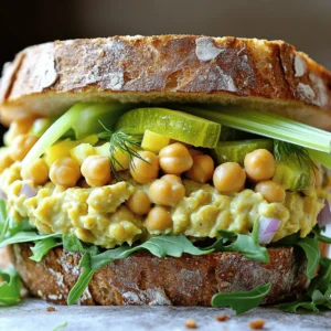 To make a tasty vegan chickpea salad sandwich, gather these key items: - 1 can (15 oz) chickpeas, drained and rinsed - 1/4 cup vegan mayonnaise - 1 tablespoon Dijon mustard - 1 tablespoon lemon juice - 2 celery stalks, finely chopped - 1/4 cup red onion, finely diced - 1/4 cup dill pickles, chopped - 1/4 teaspoon garlic powder - Salt and pepper to taste - Whole grain bread or wraps - Fresh greens (like spinach or lettuce) for serving These ingredients come together to create a creamy, flavorful salad that packs a punch. The chickpeas provide protein and fiber, making this meal filling and healthy. You can add your own twist to this salad with these optional items: - Sliced tomatoes - Avocado for creaminess - Fresh herbs like dill or parsley - Spices like paprika or cayenne for heat Feel free to mix and match! Each addition can enhance flavor and make the sandwich uniquely yours. This chickpea salad sandwich is not only delicious but also nutritious. Each serving contains: - Calories: Approximately 250 - Protein: 10 grams - Carbohydrates: 30 grams - Fiber: 8 grams - Fat: 10 grams This meal is a great option for lunch or a light dinner. It provides a balance of nutrients to keep you satisfied. For the full recipe, check out the details above. First, take a large bowl. Open the can of chickpeas and drain them well. Rinse them under cold water. Then, use a fork or potato masher to mash the chickpeas. Aim for a slightly chunky texture. You want some whole pieces for crunch. Next, add the vegan mayonnaise, Dijon mustard, and lemon juice. Mix everything well until smooth. Now, chop the celery, red onion, and dill pickles. Stir these into the chickpea mix along with garlic powder, salt, and pepper. Taste the salad and adjust the seasoning if needed. This step is key for a delicious flavor! Now it's time to build your sandwich! Grab your whole grain bread or wraps. Take a generous scoop of the chickpea salad and place it on one slice of bread. Spread it evenly. Add a layer of fresh greens on top. If you want, you can also add sliced tomatoes or avocado. This adds freshness and color. Finally, place another slice of bread on top. Press down gently to hold it together. If you want, cut it in half for easier eating. For the best taste, chill the chickpea salad. Let it sit in the fridge for about 15-20 minutes. This helps the flavors blend together nicely. When serving, you can wrap your sandwich in parchment paper. This makes it easy to take on the go. Enjoy it as a quick lunch or a light dinner. If you want to explore more, check out the Full Recipe for more tips! To make your chickpea salad great, start with well-drained chickpeas. Rinse them to remove excess salt. Mash them lightly; you want some chunks. This adds a nice texture. Use fresh ingredients for the best flavor. Fresh celery and red onion brighten the dish. Don’t skip the lemon juice; it adds a zing. Mix the ingredients well, but don’t over-mix. You want a good blend without turning it into mush. One common mistake is using dry chickpeas. Canned chickpeas are quick and easy. Make sure you rinse them well. Another mistake is forgetting to taste your salad. Always check the seasoning before serving. If it lacks flavor, add more salt or lemon juice. Also, avoid using too much mayo; it can overpower the salad. Lastly, don’t skip the chill time. Letting it sit enhances the flavors. To boost flavor, consider adding fresh herbs like parsley or dill. They add brightness and freshness. You can also mix in spices, like cumin or paprika, for a twist. For a kick, add a dash of hot sauce or chopped jalapeños. If you like crunch, try adding sunflower seeds or nuts. Don’t forget to experiment with toppings like sliced tomatoes or avocado. These add color and taste to your sandwich. For the full recipe, check out the Chickpea Delight Salad Sandwich. {{image_2}} You can swap out the bread or wrap to suit your taste. Whole grain bread is a great choice. It adds fiber and nutrients. You can also try: - Gluten-free bread for a gluten-free option. - Pita pockets for a fun twist. - Lettuce wraps for a low-carb meal. - Tortillas for a quick hand-held snack. Each option changes the flavor and texture. Experiment to find your favorite! To make your chickpea salad even better, you can add more ingredients. Here are some great add-ins: - Chopped bell peppers for crunch and color. - Shredded carrots for sweetness and nutrition. - Fresh herbs like parsley or cilantro for freshness. - Nuts or seeds for extra protein and healthy fats. These add-ins boost flavor and make your meal more filling. You can mix and match based on what you have at home. Toppings can take your sandwich to the next level. Here are some vegan-friendly options: - Avocado slices for creaminess and healthy fats. - Sliced tomatoes for freshness and juiciness. - Pickled onions for a tangy kick. - Sprouts for added crunch. These toppings add more flavor and texture. You can customize your sandwich each time you make it. For the full recipe, be sure to check out the details provided earlier. To store leftover chickpea salad, place it in an airtight container. Make sure the lid seals well to keep the salad fresh. You can keep it in the fridge for up to three days. If you notice any change in smell or texture, it's best to toss it. When making sandwiches, I suggest you assemble them just before serving. If you prepare them too early, the bread may get soggy. To avoid this, store the chickpea salad and bread separately. You can keep the salad in the fridge, and the bread in a cool, dry place. Assemble your sandwich when you are ready to eat. You can freeze chickpea salad for later use. First, place it in a freezer-safe bag. Remove as much air as possible before sealing. The salad can last up to three months in the freezer. When ready to eat, let it thaw in the fridge overnight. After thawing, mix it well before using it in a sandwich. Freezing may change the texture a bit, but it will still taste great. For best results, do not freeze the bread. Use fresh bread when you assemble your sandwich. For the full recipe, check out the Chickpea Delight Salad Sandwich 🥗. Yes, you can use canned chickpeas. They save time and are easy to find. Just make sure to drain and rinse them well. This removes excess sodium and improves taste. Canned chickpeas work great for a quick and tasty meal. You can use mashed avocado or tahini instead of vegan mayonnaise. Both add creaminess and flavor. Greek yogurt is another option if you are not strict on vegan. These substitutes keep the salad rich and delicious. The chickpea salad lasts about 3 to 5 days in the fridge. Store it in an airtight container. Make sure to check for freshness before eating. If it looks or smells off, it's best to toss it. Yes, this chickpea salad is gluten-free if you use gluten-free bread or wraps. The salad itself contains no gluten. Just be careful with the bread choice. Always check labels to ensure they meet your dietary needs. To spice up your sandwich, add diced jalapeños or a dash of hot sauce. You can also mix in a pinch of cayenne pepper. These additions will give your salad a nice kick. Adjust the spice level to your liking for the perfect sandwich. You can check the full recipe for more details on making this delightful meal. In this post, I covered how to make a tasty vegan chickpea salad sandwich. I shared the key ingredients and tips for preparation. You can customize the salad with optional add-ins for more taste and texture. Remember to store leftovers properly and avoid common mistakes. This recipe offers a healthy meal that's easy to prepare. Enjoy your delicious vegan sandwich and feel proud of your cooking!