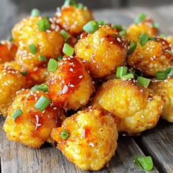 - 1 large head of cauliflower, cut into bite-sized florets - 1 cup all-purpose flour (or gluten-free flour) - 1 teaspoon garlic powder - 1 teaspoon paprika - 1/2 teaspoon salt - 1/4 teaspoon black pepper - 1/2 cup water (adjust as needed for batter consistency) - 1/4 cup sriracha sauce (adjust for spice preference) - 2 tablespoons honey (or maple syrup for a vegan option) - 1 tablespoon soy sauce (or tamari for gluten-free) - 1 tablespoon sesame oil - 2 tablespoons chopped green onions (for garnish) - Sesame seeds (for garnish) Using fresh ingredients makes a big difference. For cauliflower, look for firm florets with no browning. This ensures a crisp bite. If you use gluten-free flour, check that it's a 1:1 substitute. Store your flour in a cool, dry place to keep it fresh. When it comes to sriracha, you can adjust the amount based on your spice level. Honey adds sweetness and helps balance the heat. If you're vegan, maple syrup works just as well. Always taste as you go to find your perfect mix. For the best texture, ensure your batter is smooth. It should coat your cauliflower but not be too thick. Enjoy experimenting with these ingredients, and don't forget to check the [Full Recipe] for all the details! 1. Preheating the oven and preparing the baking sheet Start by preheating your oven to 425°F (220°C). This high heat helps make the cauliflower crispy. Line a baking sheet with parchment paper. This will keep the bites from sticking and make cleanup easy. 2. Mixing dry ingredients and creating the batter In a large bowl, mix together the flour, garlic powder, paprika, salt, and black pepper. Make sure all the dry ingredients are well combined. Next, slowly add water to the dry mix. Stir until you have a smooth batter. It should be thick enough to coat the cauliflower but not too runny. 3. Coating the cauliflower florets Take each cauliflower floret and dip it into the batter. Let any extra batter drip off before placing it on the baking sheet. Arrange the florets in a single layer. This helps them cook evenly and get crispy. 1. Baking time and ideal texture Bake the cauliflower for 20-25 minutes. You want them to be golden brown and crispy. Keep an eye on them near the end to avoid overcooking. 2. Tips for achieving crispiness For extra crispiness, make sure the florets are not crowded on the baking sheet. If they are too close, they will steam instead of bake. You can also flip them halfway through baking for even crispiness. 1. Combining and heating the sriracha honey sauce While the cauliflower bakes, prepare the sauce. In a small saucepan, combine sriracha sauce, honey, soy sauce, and sesame oil. Heat it on low, stirring until everything is well mixed and warmed up. 2. Adjustments for spice level and sweetness You can change the spice level by adding more or less sriracha. If you like it sweeter, add a bit more honey. Taste the sauce as you go to find the perfect balance for you. For the complete recipe, check the [Full Recipe]. To get that perfect crispiness, set your oven to 425°F (220°C). This hot temperature helps the cauliflower become golden and crunchy. Make sure to line your baking sheet with parchment paper. It keeps the bites from sticking and helps achieve a nice, even browning. For even coating of the batter, let the excess batter drip off each floret. This way, you won’t have soggy spots. The batter should be thick enough to coat but not too thick. If it doesn't stick, add a little more flour to thicken it. Adjusting the water helps here too. These Sriracha honey cauliflower bites shine with simple dips. Try ranch, blue cheese, or even a yogurt sauce. They also pair well with a fresh salad or crunchy veggies. For a party, serve them on a platter with toothpicks. Guests love finger foods! You can also make mini sliders. Use soft rolls and add a few bites inside. This gives a fun twist and makes them easy to eat. Want to amp up the flavor? Add herbs like cilantro or parsley to the batter. They give a fresh taste that blends well with the sriracha. For garnishing, beyond green onions and sesame seeds, consider using crushed peanuts or cilantro. These add crunch and a burst of flavor. A drizzle of extra honey on top can bring out the sweet notes too. For the full recipe, check out the details linked above. {{image_2}} For a tasty vegan version, swap honey with maple syrup. This keeps the sweet touch. Use gluten-free flour if you need a gluten-free option. It works just as well in the batter. Make sure to check labels for hidden gluten in sauces. Want to mix it up? Try different sauces! Buffalo sauce adds heat, while barbecue sauce gives a sweet twist. You can also add veggies like broccoli or bell peppers for more crunch. For protein, toss in some chickpeas or tofu. They pair well with the sauce and add a nice bite. Planning a party? Double or triple the recipe to serve more guests. To scale the ingredients, just keep the same ratios. This way, you get the same great taste, even in bigger batches. You can also serve them as appetizers or a side dish. Whatever the occasion, these bites will shine. For the complete instructions, check the Full Recipe. To store your Sriracha honey cauliflower bites, let them cool fully. Place the bites in an airtight container. This way, they stay fresh in the fridge. They will last up to three days. If you want them crisp, avoid stacking them. The air needs to flow to keep them crunchy. You can freeze these bites for longer storage. Just place them in a single layer on a baking sheet. Freeze until firm, then transfer to a freezer-safe bag. They can stay frozen for up to three months. To reheat, bake them at 400°F (200°C) for about 10-15 minutes. This helps bring back their crispy texture. You can also use an air fryer for a quicker option. Enjoy these bites again without losing their yummy crunch. For the full recipe, check the main section of this article. To lower the spice, use less sriracha. Start with a tablespoon. You can also add more honey to balance the heat. For a kick, add more sriracha. If you want it hot, try a spicy chili sauce too. This gives you control over the spice level. Yes, you can! Broccoli works well. Brussels sprouts are tasty too. You can even use carrots or zucchini. Just make sure they are cut into similar sizes for even cooking. Each veggie will bring its own flavor. I love pairing these bites with a cool dip like ranch or yogurt. They go great with rice or a fresh salad. For drinks, try iced tea or a light beer. These choices balance the heat and make the meal fun. To find the complete instructions and details, check the [Full Recipe](#). You've learned how to make Sriracha Honey Cauliflower Bites, focusing on key ingredients and baking steps. We covered tips for crispiness, serving ideas, and variations to fit your needs. Remember, freshness matters for ingredients. Think about how you can adjust spice levels or use different veggies. Enjoy creating this dish for any occasion. It's a fun way to explore flavors and impress your friends. For full recipe details, check the link. Happy cooking!