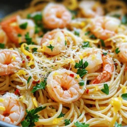 - 8 ounces spaghetti or preferred pasta - 1 pound shrimp, peeled and deveined - 4 cloves garlic, minced - 1/4 cup olive oil - 1 tablespoon lemon zest - 1/4 cup fresh lemon juice - 1/2 teaspoon red pepper flakes - Salt and black pepper, to taste - 1/4 cup fresh parsley, chopped - Grated Parmesan cheese, for serving To make Lemon Garlic Shrimp Pasta, start with the main ingredients. You want 8 ounces of spaghetti or your favorite pasta. This is the base of your dish. Next, use 1 pound of shrimp. Make sure they are peeled and deveined. This way, they are ready to cook. Add 4 cloves of minced garlic. Garlic packs a punch in flavor. Now, let’s talk about seasoning. You need 1/4 cup olive oil. This will help cook the shrimp and add richness. Next, use 1 tablespoon of lemon zest. Zest gives a fresh, bright taste. You also need 1/4 cup of fresh lemon juice for acidity. Some ingredients are optional. If you want a bit of heat, add 1/2 teaspoon of red pepper flakes. Adjust salt and black pepper to your taste. Fresh parsley adds color and freshness, so use 1/4 cup chopped. Lastly, consider grated Parmesan cheese for a savory touch. For the full recipe, check out the details above. With these ingredients, you are ready to create a simple yet delightful meal. Happy cooking! Start by boiling water in a large pot. Add a good amount of salt to the water. This helps flavor the pasta. Once the water is at a rolling boil, add 8 ounces of spaghetti. Cook it according to the package instructions, which usually takes about 8 to 10 minutes. You want it to be al dente, or firm to the bite. To check, taste a strand of pasta. When it’s ready, reserve 1/2 cup of the pasta water. Then, drain the pasta in a colander and set it aside. Heat a large skillet over medium heat. Pour in 1/4 cup of olive oil. Once the oil is warm, add 4 cloves of minced garlic. Cook the garlic for about 1 minute. Stir it gently to avoid burning. If the garlic turns brown, it will taste bitter. Next, add 1 pound of peeled and deveined shrimp to the skillet. Season it with salt, black pepper, and red pepper flakes if you want some heat. Cook the shrimp for about 2-3 minutes on each side. They should turn pink and opaque when done. Once the shrimp is cooked, stir in 1 tablespoon of lemon zest and 1/4 cup of fresh lemon juice. Mix well so the shrimp is coated in the zest and juice. If the mixture looks too dry, add a splash of the reserved pasta water. This helps create a nice sauce. Now it's time to bring everything together. Add the drained spaghetti to the skillet with the shrimp and sauce. Toss everything together. Make sure the pasta is well coated. Remove the skillet from heat. Stir in 1/4 cup of chopped fresh parsley for a bright taste. Serve your pasta right away. You can add more parsley or some grated Parmesan cheese on top for extra flavor. Enjoy your Lemon Garlic Shrimp Pasta! For the complete instructions, check the Full Recipe. To cook shrimp perfectly, timing is key. You want to sauté shrimp for about 2-3 minutes on each side. They should turn pink and opaque when done. Overcooking makes shrimp tough, so keep an eye on them. How can you tell when shrimp are done? Look for color changes. Raw shrimp is gray and translucent. When cooked, they should be bright pink. The flesh should also feel firm to the touch. Want more zing? You can add more lemon juice or zest. This makes the dish bright and fresh. If you enjoy heat, consider adding more red pepper flakes. For herbs, parsley is great, but you can also try basil or cilantro. Both add unique flavors. Adjust the seasoning to fit your taste. Plating your Lemon Garlic Shrimp Pasta can make it stand out. Start by twirling the pasta on the plate. This creates height and looks appealing. For garnishes, sprinkle fresh parsley on top. You can also add lemon wedges for color. A sprinkle of grated Parmesan cheese adds richness. These simple touches make your dish look gourmet. For the full recipe, check out the [Full Recipe]. {{image_2}} You can switch up the pasta type based on your taste. Try penne, fettuccine, or even gluten-free pasta if needed. Each will change the texture but keep the same great flavor. If fresh shrimp is hard to find, don’t worry! Canned or frozen shrimp work just fine. Just make sure to thaw frozen shrimp before cooking. Canned shrimp may need less cooking time since they are often pre-cooked. For a gluten-free meal, use gluten-free pasta instead of regular pasta. This simple swap keeps the dish tasty while catering to dietary needs. If you want to lower calories or fat, cut back on olive oil. You can also use less cheese or skip it altogether. Adding more veggies can also help boost nutrition. Want to change the flavor? Adding vegetables like spinach or cherry tomatoes can brighten the dish. They add color and nutrients, making the meal more exciting. You can also infuse different flavors. Try adding a splash of white wine when cooking the shrimp. Fresh herbs like basil or thyme can add a unique twist to the dish. Each of these options enhances the taste and makes the recipe your own. For the full recipe, check [Full Recipe]. To store Lemon Garlic Shrimp Pasta, let it cool first. Place it in an airtight container. This keeps it fresh and prevents spills. You can store it in the fridge for up to three days. If you want to enjoy it later, don’t add the parsley and cheese until you reheat it. You can freeze Lemon Garlic Shrimp Pasta, but the texture may change. To freeze, put it in a freezer-safe container. Leave some space at the top for expansion. It will last in the freezer for about two months. When you’re ready to eat, thaw it in the fridge overnight. For reheating, the best method is using the stove. Heat a skillet over low to medium heat. Add a splash of water or olive oil to keep it moist. Stir often to heat evenly. This helps avoid overcooking the shrimp. You want it warm, not rubbery. Enjoy your dish with fresh parsley and cheese for the best taste. The best pasta for this dish is spaghetti. It has a nice texture that holds sauce well. Other good choices include linguine or fettuccine. These types of pasta will also soak up the lemon and garlic flavors. Try using whole wheat or gluten-free pasta for a healthier option. Yes, you can make this dish ahead. Cook the pasta and shrimp separately, then mix them just before serving. This keeps the pasta from getting soggy. Store them in airtight containers in the fridge. When ready to eat, heat the shrimp and pasta in a pan with a little olive oil and lemon juice. This will keep the taste fresh. To add heat, use more red pepper flakes. You can also add sliced jalapeños or a dash of hot sauce. For a different flavor, mix in a pinch of cayenne pepper. These options will give your dish a delicious kick without changing the base recipe. Enjoy customizing your Lemon Garlic Shrimp Pasta for your spice level! In this article, we explored how to create a delicious Lemon Garlic Shrimp Pasta. We discussed the main ingredients, step-by-step instructions, and helpful tips for perfecting the dish. Remember, the key to great pasta is perfect timing and seasoning. Don't hesitate to experiment with flavors or adjust ingredients to suit your taste. Enjoy your cooking adventure with this vibrant meal, and savor the fresh, zesty flavors that make it a favorite!
