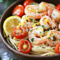 For a great Garlic Butter Shrimp Pasta, you'll need these main items: - 8 oz (225g) spaghetti or linguine - 1 lb (450g) shrimp, peeled and deveined - 4 tablespoons unsalted butter - 4 cloves garlic, minced - 1 teaspoon red pepper flakes, adjust to taste - 1 lemon, juice and zest - 1/2 cup cherry tomatoes, halved - 1/4 cup fresh parsley, chopped - Salt and pepper to taste These main ingredients bring together rich flavors. The shrimp adds protein, while garlic and butter create a tasty sauce. The lemon brightens the dish, and cherry tomatoes add sweetness. You can boost the taste of your dish with some optional ingredients. Consider adding: - Grated Parmesan cheese, for serving - A splash of white wine, for depth - Fresh basil, for a twist - Spinach or arugula, for greens These extras enhance the dish. Parmesan cheese gives creaminess, while white wine adds complexity. Fresh herbs like basil make it fresh and fragrant. Leafy greens add nutrients and balance. Pair your Garlic Butter Shrimp Pasta with these tasty sides: - A crisp green salad with vinaigrette - Garlic bread for dipping - Steamed vegetables like broccoli or asparagus These accompaniments round out the meal. A salad adds crunch, while garlic bread soaks up sauce. Steamed veggies bring more color and health. Check out the Full Recipe for all the details on making this delicious dish! Start by boiling a large pot of salted water. Add 8 oz of spaghetti or linguine. Cook according to the package instructions until the pasta is al dente. This usually takes about 8 to 10 minutes. Remember to reserve 1 cup of pasta water before draining. Set the pasta aside once done. In a large skillet, melt 2 tablespoons of butter over medium heat. Once it’s melted, add 4 cloves of minced garlic and 1 teaspoon of red pepper flakes. Sauté for about 1 minute. You want to smell that garlic! Now, raise the heat to medium-high. Add 1 pound of peeled and deveined shrimp to the skillet. Season with salt and pepper. Cook for about 2 to 3 minutes on each side. The shrimp should turn pink and opaque. Remove the shrimp from the skillet and set them aside. In the same skillet, add the remaining 2 tablespoons of butter. Toss in 1/2 cup of halved cherry tomatoes, 1 tablespoon of lemon juice, and the zest of 1 lemon. Sauté everything for about 3 to 4 minutes. The tomatoes should become soft and burst a bit. This adds great flavor! Return the cooked shrimp to the skillet. Now, add the drained pasta. Toss everything together. If it seems dry, add a bit of the reserved pasta water. Mix until the pasta is well-coated in the sauce. You’ll want a nice, creamy consistency. Remove the skillet from heat. Stir in 1/4 cup of chopped fresh parsley. Taste the dish and adjust the seasoning with more salt, pepper, or lemon juice if needed. Serve the pasta on plates. If you like, sprinkle some grated Parmesan cheese on top. Enjoy your Garlic Butter Shrimp Pasta! For the full recipe, check the full details above. To get the best shrimp, choose fresh or frozen shrimp. I prefer shrimp that are large and easy to cook. When cooking, do not overdo it. Cook shrimp for 2-3 minutes on each side. They should turn pink and opaque. If you see them curling, they are done. Overcooked shrimp become tough and rubbery. Seasoning is key for this dish. I use salt and pepper, but you can add more. For a spicy kick, increase the red pepper flakes. Lemon juice and zest brighten up the sauce. Taste as you go. If you like more lemon, add it! You can also sprinkle in fresh herbs like basil or thyme for extra flavor. Use a large skillet for cooking shrimp. A non-stick skillet works best. This helps prevent sticking and burning. A big pot is great for boiling pasta. Remember to keep a cup of pasta water. This water helps to create a creamy sauce later. Always have a spatula handy for stirring. For this dish, a serving bowl is nice for presentation. For the full recipe, check back to the start! {{image_2}} You can boost this dish's nutrition by adding vegetables. Spinach, broccoli, or bell peppers work well. Simply sauté them with the shrimp. Add the veggies right after the garlic. They will cook quickly and add both flavor and color. You can also toss in peas or zucchini for extra crunch. This not only makes the dish healthier but also more vibrant. While I love spaghetti or linguine, you can use other types of pasta. Penne, fettuccine, or even whole wheat pasta can be great choices. Each type brings a unique texture. Just remember to adjust cooking times based on the pasta you choose. You can even try gluten-free pasta for a different twist. It will taste great with the garlic butter sauce. Feel free to experiment with seasonings and sauces. Try adding fresh herbs like basil or thyme for depth. You can also swap out red pepper flakes for chili powder. For a creamier sauce, add a splash of heavy cream or cream cheese. Adding a bit of white wine while cooking can enhance the flavor too. It brings out the shrimp's natural sweetness. For the full recipe, check out the Garlic Butter Shrimp Pasta . To store your Garlic Butter Shrimp Pasta, let it cool first. Place it in an airtight container. This keeps the dish fresh. You can store it in the fridge for up to three days. If you want to keep it longer, freezing is a great option. When you're ready to eat, reheating is easy. You can use a microwave or a skillet. If using a microwave, place the pasta on a plate. Heat it on medium power for 1-2 minutes. Stir halfway to heat evenly. If using a skillet, add a splash of water or broth. Heat over medium until warm, about 5 minutes. This helps keep the pasta moist and tasty. Freezing is a smart choice for leftovers. To freeze, pack the cooled pasta in a freezer-safe container. It can last up to three months. When you’re ready to eat, thaw it in the fridge overnight. Reheat it as mentioned before. Remember, shrimp can lose some texture after freezing, but the flavor stays great. For the full recipe, check out the main article. The best shrimp for this recipe are medium to large ones. I prefer wild-caught shrimp for flavor. They hold up well during cooking and provide a nice bite. Look for shrimp labeled as "peeled and deveined" to save time. Fresh or frozen shrimp both work well. Just make sure to thaw frozen shrimp properly before cooking. Yes, you can use gluten-free pasta. There are many good options available, like brown rice or chickpea pasta. These options cook well and taste great with the garlic butter sauce. Just follow the cooking instructions on the package to get the best results. To spice up this dish, add more red pepper flakes to the garlic butter sauce. You can also stir in some diced jalapeños or a splash of hot sauce. Adjust the heat to fit your taste. Just remember, it’s easier to add heat than to take it away, so start small. Yes, you can prepare parts of this recipe ahead of time. Cook the pasta and shrimp in advance. Store each in separate containers in the fridge. When ready to eat, reheat them in a skillet with some extra butter and lemon juice. This keeps the dish fresh and tasty. Great side dishes include a simple green salad or garlic bread. You can also serve steamed vegetables like broccoli or asparagus. These sides add color and nutrients. They complement the pasta well and make your meal balanced and delicious. For the complete recipe, check out the [Full Recipe]. This blog taught you how to make delicious garlic butter shrimp pasta. You learned essential ingredients and how to cook each part step-by-step. Tips can help you get the right shrimp texture and add flavor. You also discovered tasty variations to enhance your dish. Finally, I covered storage and reheating methods. Enjoy your tasty pasta! Remember to try new things and make it your own. Happy cooking!