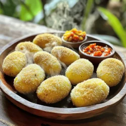 - 2 large potatoes, peeled and diced - 250g ground beef - 1 medium onion, finely chopped - 2 cloves garlic, minced - 1 tablespoon soy sauce - 1 tablespoon sweet soy sauce (kecap manis) - 1 teaspoon ginger paste - 1 teaspoon coriander powder - ½ teaspoon turmeric powder - Salt and pepper to taste - 1 cup breadcrumbs - 2 eggs, beaten - Cooking oil for frying To make easy Indonesian beef potato croquettes, you need fresh ingredients. Start with two large potatoes. Peel and dice them. Potatoes give the croquettes a creamy texture. Next, use 250 grams of ground beef. This adds a savory flavor. Chop one medium onion finely. Mince two cloves of garlic. These aromatics make your croquettes smell great. Then, gather your sauces. You will need one tablespoon of soy sauce and one tablespoon of sweet soy sauce. These will bring out the rich flavors. Spices are key too. You’ll need one teaspoon of ginger paste, one teaspoon of coriander powder, and half a teaspoon of turmeric powder. They give the croquettes a warm, spicy kick. Lastly, don’t forget salt and pepper to taste. You also need one cup of breadcrumbs to coat the croquettes, two beaten eggs for binding, and cooking oil for frying. For the full recipe, check the details above. This blend of ingredients will help you create delicious croquettes that everyone will love. First, you need to boil the potatoes. Place the diced potatoes in a pot with salted water. Bring the water to a boil and cook for about 15 minutes. The potatoes should feel soft when pierced with a fork. Drain the potatoes and mash them until smooth. Set the mashed potatoes aside to cool. This step is key to making your croquettes fluffy and light. Next, it’s time to cook the beef. Heat a skillet over medium heat and add a splash of oil. Sauté the chopped onion until it turns translucent. This usually takes about 3 minutes. Then, add the minced garlic and ginger paste to the skillet. Cook for another 2 minutes until they smell great. Now, add the ground beef and cook it until it is browned. This should take about 5 minutes. Stir in the soy sauce, sweet soy sauce, coriander powder, turmeric powder, salt, and pepper. Let this mixture cook for another 5 minutes to blend all the flavors. Once done, remove it from heat and let it cool slightly. When both the mashed potato and beef mixture are cool enough to handle, combine them in a large bowl. Mix well until everything is evenly combined. Now, shape the mixture into round or oval croquettes, about the size of a golf ball. Dip each croquette into the beaten eggs, coating it fully. Then, roll it in breadcrumbs until it is nicely covered. Heat oil in a deep skillet over medium-high heat. Fry the croquettes in small batches until they are golden brown and crispy. This takes about 3-4 minutes per side. After frying, use a slotted spoon to transfer them to a paper towel-lined plate to drain any excess oil. Enjoy your delicious croquettes! For the full recipe, check the details above. To create the best Indonesian beef potato croquettes, focus on texture and flavor. Start with starchy potatoes like Russets. They give a fluffy, creamy mix. Mash them well to avoid lumps. Always taste the beef mixture before forming croquettes. Adjust your seasoning with salt and pepper. A well-seasoned filling makes a big difference. Control the temperature when frying. Heat your oil to about 350°F (175°C). If it's too hot, the outside will burn before the inside cooks. Fry in small batches to keep the oil temperature steady. This ensures even cooking. If you prefer not to fry, try baking or air frying. Bake at 400°F (200°C) for about 25 minutes. In an air fryer, cook for 15 minutes, flipping halfway. Both methods result in a crispy exterior. Serve your croquettes hot for the best taste. Pair them with spicy sambal for a kick. Sweet chili sauce also works well for a milder option. Add a fresh salad or pickled veggies to balance the richness. These sides enhance the overall meal experience. Enjoy the blend of flavors and textures! {{image_2}} You can make a vegetarian version of these croquettes. Just swap the ground beef for vegetable protein. Textured vegetable protein (TVP) works well here. It absorbs flavors nicely. You can also use lentils or mushrooms for a hearty taste. Cook them the same way as the beef. This keeps the recipe fun and flexible. To boost the flavor, consider adding cheese or herbs. Cheese adds creaminess and richness. Try mozzarella or cheddar for a melty bite. Fresh herbs like cilantro or parsley add a fresh touch. Mix these into your beef or vegetable protein for extra taste. You can also add spices like chili powder for a kick. The coating is key to a crunchy croquette. Instead of regular breadcrumbs, you can use panko. Panko gives a lighter, airier crunch. You can also crush crackers for a unique texture. Both options will give your croquettes a delightful crunch. Experiment to find your favorite! For the full recipe, check out the complete guide. To keep your croquettes fresh, store them properly. First, let them cool completely. Place them in an airtight container. You can refrigerate them for up to three days. If you want to keep them longer, freeze the croquettes. Use a freezer-safe bag or container. They can last for up to three months in the freezer. Just make sure to label the bags with the date. Reheating croquettes can be tricky. You want them to be crispy, not soggy. The best way is to bake them. Preheat your oven to 375°F (190°C). Place the croquettes on a baking sheet. Bake for about 10-15 minutes until they are hot and crispy. You can also reheat them in a skillet. Heat a little oil over medium heat. Fry the croquettes for a few minutes on each side. This method gives them a nice crunch. Avoid using the microwave, as this can make them soft. For details on how to make these tasty treats, check out the Full Recipe. Cooked croquettes can last for about three to four days in the fridge. Make sure to store them in an airtight container. This keeps them fresh and tasty for you to enjoy later! Yes, you can prepare these croquettes in advance. You can shape them and place them in the fridge for a few hours. To store before frying, cover them with plastic wrap. This way, they stay moist and ready to fry when you are. These croquettes pair well with a variety of side dishes. You can serve them with a fresh salad or steamed veggies. For drinks, try iced tea or coconut water. They add a nice touch to your meal. For more details, check out the Full Recipe for serving ideas! This blog post covers how to make delicious Indonesian beef potato croquettes. We explored the key ingredients, from potatoes and ground beef to essential spices. I provided step-by-step instructions, tips for perfecting your croquettes, and variations to suit your taste. Remember, whether you follow the classic or a vegetarian version, these croquettes can impress anyone. Enjoy making them for yourself or sharing with friends. Cooking can be fun and rewarding, so get started today!