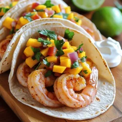 - 1 lb raw shrimp, peeled and deveined - 8 small corn tortillas - 1 ripe mango, diced - 1 tablespoon olive oil - 1 teaspoon chili powder - 1 teaspoon cumin - 1 garlic clove, minced - Salt and pepper to taste - 1/2 red bell pepper, diced - 1/4 red onion, finely chopped - 1 jalapeño, minced (optional) - 2 tablespoons fresh cilantro, chopped - 1 lime, juiced When making shrimp tacos, fresh ingredients make all the difference. You will need raw shrimp, which I prefer peeled and deveined for ease. The corn tortillas provide a nice base that adds flavor and texture. A ripe mango is essential for the salsa; it adds sweetness and freshness. For seasoning the shrimp, olive oil helps the spices stick. Chili powder and cumin give a warm, earthy flavor. Garlic adds depth, while salt and pepper enhance everything. The mango salsa is a star. Diced red bell pepper adds crunch, and red onion gives a mild bite. If you like heat, you can add jalapeño. Fresh cilantro brings brightness, and lime juice adds tang. Check out the Full Recipe for precise measurements and instructions. This combination of ingredients makes your shrimp tacos truly delightful! First, take your shrimp and put them in a bowl. Add one tablespoon of olive oil, one teaspoon of chili powder, one teaspoon of cumin, and one minced garlic clove. Sprinkle in salt and pepper to taste. Now, toss the shrimp until they are well coated. Next, heat a skillet over medium-high heat. Once hot, add the shrimp. Cook each side for about two to three minutes. The shrimp should turn pink and opaque. That's when you know they are ready. Once cooked, take them off the heat and set them aside. In another bowl, combine one diced ripe mango, half a diced red bell pepper, and a quarter of a finely chopped red onion. If you like some heat, add one minced jalapeño. Next, chop two tablespoons of fresh cilantro and squeeze in the juice of one lime. Mix all these fresh ingredients together. Taste the salsa and add salt if needed. Now, warm your eight small corn tortillas. You can do this in a skillet or microwave until they are soft. Take each tortilla and fill it with a few pieces of cooked shrimp. Top it off with a generous scoop of your mango salsa. If you want, you can add a dollop of sour cream or Greek yogurt on top. This adds a nice creaminess to the tacos. Enjoy your colorful and fresh shrimp tacos! For the complete recipe, check out the Full Recipe. To get the best shrimp, cook them just right. Overcooked shrimp can become tough and rubbery. You want them to be pink and opaque. When they curl into a C shape, they’re usually done. Keep a close watch! Want to jazz up your mango salsa? Try adding diced avocado or some lime zest for extra flavor. These ingredients can add creaminess and brightness. When picking mangoes, look for ones that are slightly soft to the touch. A sweet fragrance is also a good sign. These shrimp tacos pair well with fresh sides like a simple salad or black beans. For drinks, consider serving a cold limeade or a light beer. They complement the shrimp tacos nicely. If you're feeling adventurous, try a fruity sangria! If you're curious about the full recipe, check it out [here](insert-recipe-link). {{image_2}} You can swap shrimp for other seafood. Try using white fish like cod or tilapia. They grill well and offer a mild taste. Chicken is another great option. Just season it like you would the shrimp. For vegetarians, consider using grilled zucchini or portobello mushrooms. These add a hearty texture to your tacos. Mango salsa is fresh, but you can mix it up! Pineapple salsa adds a sweet twist. Try peach salsa for a juicy summer flavor. If you like heat, add diced jalapeños or serrano peppers. They give your salsa a nice kick. You can even mix and match fruits to create your own unique salsa. Dress up your tacos with a creamy avocado dressing. Just blend ripe avocado with lime juice and a pinch of salt. This adds creaminess and flavor. For those who crave spice, make a chipotle sauce. Mix mayonnaise with chipotle in adobo for a smoky sauce. This will elevate your tacos to the next level. For the full recipe, check out the Tropical Shrimp Tacos with Mango Salsa. To store your leftover shrimp tacos, keep the shrimp and salsa separate from the tortillas. Place the shrimp in an airtight container. You can store the salsa in another container. Both can stay in the fridge for up to three days. Make sure the shrimp is fully cooled before sealing it. This keeps flavors fresh and safe. Can you freeze cooked shrimp and salsa? Yes, you can freeze both! Place the shrimp in a freezer-safe bag. Remove as much air as possible before sealing. For the salsa, use a container that allows for some expansion. It can freeze for about one month. When you are ready to eat, thaw them in the fridge overnight. To reheat shrimp safely, set a skillet on low heat. Add the shrimp and warm it for a few minutes. To heat tortillas, place them in a dry skillet for about 30 seconds on each side. This will keep them soft and warm. To maintain the taco's texture, avoid microwaving the shrimp. Instead, use a skillet for the best results. Enjoy your flavorful tacos again! Making shrimp tacos is quick and easy. You can make them in about 25 minutes. This includes 15 minutes for prep and 10 minutes for cooking. You’ll have a tasty meal ready in no time. Yes, you can use frozen shrimp. Just make sure to thaw them first. Place them in a bowl of cold water for about 10-15 minutes. This helps keep the shrimp juicy. Fresh shrimp can taste better, but frozen shrimp works well too. If you don’t have corn tortillas, you can use flour tortillas. You can also try lettuce wraps for a low-carb option. For gluten-free needs, look for gluten-free tortillas at the store. Each option brings a unique flavor to your tacos. Serve your shrimp tacos with fresh sides like a crisp salad or rice. Black beans are a great choice too. For drinks, try a cold soda or fresh limeade. These pair nicely with the sweet and spicy flavors of the tacos. Shrimp tacos are simple and fun to make. You learned about the main ingredients like fresh shrimp and juicy mango. We covered steps for cooking shrimp perfectly and making tasty mango salsa. You can mix in your favorite sides and drinks. Try the variations for seafood, salsa, and dressings. Store any leftovers properly for later enjoyment. Enjoy your cooking adventure with shrimp tacos and mix it up to suit your taste!