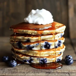 To make fluffy pancakes, gather these items: - 1 cup all-purpose flour - 1 tablespoon sugar - 1 tablespoon baking powder - 1/2 teaspoon salt - 1 cup milk (preferably whole) - 1 large egg - 2 tablespoons unsalted butter, melted - 1 teaspoon vanilla extract - 1 cup fresh blueberries (or frozen, thawed) - Additional butter or oil for cooking - Maple syrup and whipped cream for serving (optional) These ingredients work together to create a soft and light texture. Measuring your ingredients correctly is key for fluffy pancakes. Here are some tips: - Use a dry measuring cup for flour. Spoon the flour into the cup and level it off with a knife. - For liquids, use a clear measuring cup. Check the measurement at eye level. - Use a kitchen scale for precision, especially for flour. One cup usually weighs about 120 grams. Accurate measurements help create the right pancake texture. For the best flavor, choose high-quality ingredients: - Use fresh baking powder. Old powder may not rise well. - Whole milk adds creaminess. Low-fat milk can make pancakes tougher. - Select ripe, juicy blueberries. They should be firm, not mushy. Quality ingredients truly enhance the taste of your pancakes. For the full recipe, check above. To make fluffy pancakes, start by gathering your ingredients. You will need: - 1 cup all-purpose flour - 1 tablespoon sugar - 1 tablespoon baking powder - 1/2 teaspoon salt - 1 cup milk (preferably whole) - 1 large egg - 2 tablespoons unsalted butter, melted - 1 teaspoon vanilla extract - 1 cup fresh blueberries (or frozen, thawed) - Additional butter or oil for cooking - Maple syrup and whipped cream for serving (optional) In a large bowl, whisk the flour, sugar, baking powder, and salt. Mix until these dry items blend well. In another bowl, combine the milk, egg, melted butter, and vanilla extract. Stir until it is smooth. Next, pour the wet mix into the dry mix. Stir gently, but do not overmix. It is okay if the batter has a few lumps. Finally, fold in the blueberries. Make sure they spread evenly in the batter. Once your batter is ready, heat a non-stick skillet or griddle over medium heat. Lightly grease the surface with butter or oil. For each pancake, pour about 1/4 cup of batter onto the skillet. Cook the pancake until bubbles form on the surface, and the edges look set. This should take about 2 to 3 minutes. When it’s ready, flip the pancake with a spatula. Cook for another 1 to 2 minutes until it turns golden brown. If you see any remaining batter, repeat the cooking steps, adding more butter or oil as needed. Flipping pancakes can be tricky. Wait until you see those bubbles before you flip. This shows the pancake is ready. Use a wide spatula to make it easier. To serve, stack the pancakes on a plate. Drizzle with maple syrup and add whipped cream if you like. Enjoy your fluffy pancakes with blueberries that burst with flavor. For a complete guide, check the full recipe. To make your pancakes extra fluffy, use fresh baking powder. Old baking powder can lead to flat pancakes. Mix the dry ingredients well before adding wet ones. This helps create air pockets. When you mix the wet and dry ingredients, stir gently. Overmixing can make the pancakes tough. Leave some lumps in the batter; they are okay. Let the batter rest for a few minutes before cooking. This allows the flour to hydrate fully. A common mistake is not measuring ingredients correctly. Use dry and wet measuring cups for best results. Another mistake is cooking on too high heat. Medium heat works best to cook pancakes evenly. If you flip too soon, the pancakes might fall apart. Wait for bubbles to form on the surface. Lastly, don’t overcrowd the skillet. Cook a few pancakes at a time to ensure even cooking. Serve your fluffy pancakes warm with maple syrup. A dollop of whipped cream adds a nice touch. Fresh berries on top can add color and flavor. You can also sprinkle powdered sugar for a sweet finish. If you want something unique, try a scoop of yogurt. For a fun twist, add chocolate chips or nuts in the batter. Enjoy these pancakes with a side of bacon or sausage for a hearty meal. For the full recipe, check the section above. {{image_2}} If you need to change the recipe, it's easy. For gluten-free pancakes, use gluten-free flour. You can also swap milk for almond or oat milk. If you want to avoid sugar, use a sugar substitute like stevia. For a vegan option, replace the egg with a mashed banana or unsweetened applesauce. These swaps keep your pancakes tasty and fluffy. While blueberries are delicious, you can try other fruits too. Chopped bananas, strawberries, or raspberries work great. You might also add chocolate chips for a sweet touch. Nuts, like walnuts or pecans, can add a nice crunch. Just remember to adjust the amount to keep the batter thick and fluffy. Seasonal flavors can make pancakes even more fun. In fall, add pumpkin puree and spices like cinnamon. For winter, try crushed peppermint or a hint of nutmeg. In spring, mix in fresh lemon zest for a bright taste. Summer is perfect for peaches or nectarines. These variations keep breakfast exciting all year long. For the full recipe, refer to the Fluffy Blueberry Pancakes section. To store leftover pancakes, first let them cool. Place them in a single layer on a plate. Once cool, stack them between parchment paper in an airtight container. This keeps them fresh and prevents sticking. Store the container in the fridge for up to three days. When you’re ready to enjoy your pancakes again, reheat them for the best taste. You can use a microwave or a skillet. For the microwave, place one pancake on a plate. Heat for 20-30 seconds. If you use a skillet, warm it over medium heat. Add a little butter and cook each side for about one minute. This makes them warm and fluffy again. Freezing pancakes is a great way to save time. Start by letting them cool completely. Then, place them in a single layer on a baking sheet. Freeze them for about two hours. Once they are frozen, stack them in a freezer bag. Remove as much air as possible before sealing. You can freeze them for up to two months. To reheat, follow the same instructions as before. Enjoy your fluffy pancakes anytime! For the full recipe, check the details above. Pancakes get their fluffiness from a few key things. First, baking powder adds air to the batter. This makes the pancakes rise when they cook. Second, mixing the batter gently helps keep air in. If you overmix, the pancakes can turn flat. Lastly, using a bit of milk adds moisture. This helps create steam, which makes the pancakes puff up as they cook. Yes, you can use frozen blueberries. Just make sure to thaw them first. Drain any extra water to keep the batter from getting too wet. Frozen blueberries can still taste great in your pancakes. They may bleed a bit, turning the batter blue. But this can add a fun twist to your fluffy pancakes! You can make pancakes without eggs by using substitutes. Some good options include mashed banana or unsweetened applesauce. Use about 1/4 cup of either for each egg. You can also try a mixture of water, oil, and baking powder. This will help bind the batter together. Just remember, pancakes may not be as fluffy without eggs, but they can still be tasty! For a full recipe, check out the *Fluffy Blueberry Pancakes*. Fluffy pancakes start with the right ingredients and careful steps. Quality matters for the best taste. Follow the preparation and cooking tips to achieve the perfect texture. Remember to avoid common pitfalls that can ruin your pancakes. You can also try different flavors and dietary swaps. Store any extras properly so you can enjoy breakfast quickly later. With these tips, you’ll create delicious pancakes every time. Enjoy the process and make it a fun family meal!