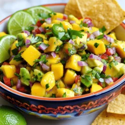 To make this refreshing Mango Salsa with Avocado, you need fresh, simple ingredients. Each one plays a role in creating the perfect balance of flavor. Here’s what you’ll need: - Ripe mango - Ripe avocado - Red onion - Red bell pepper - Jalapeño pepper - Fresh cilantro - Lime juice - Olive oil - Salt and pepper Using ripe mango and avocado is key. Their sweetness and creaminess make the salsa shine. The red onion and red bell pepper add crunch and color. The jalapeño gives a nice kick, but you can adjust it to your taste. Fresh cilantro brings brightness, while lime juice and olive oil add zest and richness. Finally, salt and pepper enhance all the flavors. For the full recipe, click [Full Recipe]. Now, let’s gather these ingredients and get ready to make a fresh, vibrant salsa! To make delicious mango salsa with avocado, follow these simple steps. - Dice mango and avocado: Start by peeling the mango. Cut it into small pieces. Then, take the avocado and cut it the same way. This gives nice bites in the salsa. - Chop red onion and red bell pepper: Next, take a small red onion. Chop it finely. Then, dice the red bell pepper. Make sure to keep the pieces small for even flavor. - Mince jalapeño pepper: If you like some heat, grab a jalapeño. Remove the seeds and chop it very finely. This will add a nice kick to your salsa. - Combine ingredients in a bowl: Now, take a medium bowl. Add the diced mango, avocado, chopped onion, diced bell pepper, and minced jalapeño. Gently mix them together. Be careful not to mash the avocado. - Mix lime juice and olive oil: In a small bowl, squeeze the juice from two limes. Add one tablespoon of olive oil. Whisk them together until well blended. Once you finish these steps, pour the lime and oil mix over the salsa. Add salt and pepper to taste. Toss it all gently for the best flavor. Let it sit for 15 minutes before serving. This is important because it lets the flavors come together beautifully. For the full recipe, check out the details above. Choosing ripe mango and avocado is key for great flavor. A ripe mango should feel slightly soft when you gently press it. Look for a bright color, too. For avocados, check for a dark skin. It should yield a bit when pressed. If they're hard, give them a few days to ripen. Chopping is an art. Use a sharp knife for smooth cuts. Start by slicing the mango and avocado in half. Remove the pit safely. Then, dice them into small cubes. For onion and bell pepper, chop them finely. This helps blend the flavors nicely. Allowing flavors to meld makes a big difference. After mixing all your ingredients, let your salsa sit for at least 15 minutes. This resting time allows the lime juice to soak in. The taste will be more vibrant and refreshing! For the full recipe, check out the details above. Enjoy your fresh and flavorful salsa! {{image_2}} Mango salsa with avocado is already a hit, but you can make it even better! Here are some fun ideas to mix things up. - Adding pineapple for sweetness: Pineapple adds a nice touch. It makes the salsa sweeter and more tropical. Just chop some ripe pineapple and mix it in. The sweetness of pineapple balances the heat from the jalapeño. - Incorporating black beans for protein: Want to make your salsa heartier? Add black beans! They bring protein and fiber. Rinse a can of black beans and stir them in. This twist makes the salsa filling and great for a meal. - Using different herbs like mint or basil: Want a fresh taste? Try using mint or basil instead of cilantro. Both herbs add unique flavors. Mint gives a cool touch, while basil adds a sweet note. Just chop your chosen herb and mix it in for a new twist. Feel free to try these variations and find your favorite! For the full recipe, check out the delicious Mango & Avocado Fiesta Salsa. To keep your salsa fresh, store it in a tight container. It’s best to refrigerate it right after making it. This keeps all the flavors bright and tasty. - Best practices for refrigerating: Place your mango salsa in an airtight container. This helps prevent air from getting in. The salsa will stay fresh for about 3 days in the fridge. After that, the ingredients may lose their crunch. - Freezing mango salsa: You can freeze your salsa if you want to keep it longer. Use a freezer-safe container and leave some space at the top. Salsa expands when it freezes. It stays good for up to 3 months. When you're ready to eat it, let it thaw in the fridge overnight. - Shelf life of ingredients: Each ingredient has a different shelf life. Fresh mango and avocado are best eaten quickly. They can spoil fast. Red onion and bell pepper last longer. They can stay fresh for about a week in the fridge. Keep an eye on them to enjoy the best taste. For a full recipe, check out the [Full Recipe]. Mango Salsa with Avocado can be mild or spicy. The heat comes from the jalapeño pepper. If you want less heat, remove the seeds and ribs from the jalapeño. For more spice, add more jalapeño or use a hotter pepper. This salsa is fresh and bright, not overpowering. Yes, you can make this salsa ahead of time. However, I recommend making it no more than a few hours before serving. The avocado can brown if left too long. To slow browning, squeeze extra lime juice over the avocado. This helps keep the color bright and fresh. Mango Salsa pairs well with many foods. Serve it with tortilla chips for a tasty snack. It also goes great on fish or chicken for a flavorful meal. Try it on tacos or salads for extra zing. You can even add it to sandwiches for a fresh twist. For the full recipe, check out the details above! In this blog post, we explored how to make delicious mango salsa with avocado. We went over the key ingredients, preparation steps, and helpful tips. You can add creative twists, like pineapple or black beans, to make it your own. Storing your salsa properly keeps it fresh longer. Remember, this tasty dish is easy to prepare and perfect for any occasion. Try it out and enjoy the bright flavors! You won’t be disappointed.
