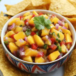 - Ripe peaches: Use 3 ripe peaches, diced. Ripe peaches give your salsa a sweet kick. They should be soft but not mushy. Check for a nice scent too. The more fragrant, the better they taste! - Fresh produce and seasoning essentials: You need: - 1 red bell pepper, finely chopped - 1/2 red onion, minced - 1 jalapeño, deseeded and minced - 1/4 cup fresh cilantro, chopped - 2 tablespoons lime juice - Salt and pepper to taste These veggies add crunch and flavor to your salsa. The lime juice brightens everything up. Adjust the salt and pepper for your taste. - Optional ingredients for sweetness and flavor balance: If you want a hint of sweetness, add 1 tablespoon of honey. This is great if your peaches are not as sweet. Honey balances the heat from the jalapeño. You can skip it if you prefer a more savory salsa. For the full recipe, check out the complete guide. Happy cooking! To make peach salsa, start by gathering your ingredients. You need ripe peaches, red bell pepper, red onion, and jalapeño. 1. In a medium mixing bowl, combine the diced peaches, red bell pepper, minced red onion, and jalapeño. Each ingredient brings its own flavor. 2. Next, add the chopped cilantro to the bowl. This herb adds freshness to the dish. 3. Drizzle the lime juice over the mixture. If you want a touch of sweetness, add honey. 4. Gently toss all the ingredients together until they mix well. Be careful not to mash the peaches. 5. Season with salt and pepper to taste. Adjust lime juice and honey for the best flavor balance. Let the salsa rest in the refrigerator for at least 30 minutes. This step is key. It allows the flavors to meld together and become more vibrant. For the right texture, use ripe but firm peaches. They should hold their shape but still be juicy. You want a mix of crunchy and soft textures. Serve your peach salsa in a colorful bowl. A sprig of cilantro on top looks nice. Pair it with tortilla chips or use it as a topping for grilled chicken or fish. Enjoy your peach salsa fresh and flavorful! This recipe is sure to impress. For the full recipe, check out the details above. To make the best peach salsa, choose ripe peaches. Ripe peaches are soft and have a sweet smell. Look for peaches that yield slightly to gentle pressure. Their skin should be smooth, free of blemishes. You can also check for a yellow or golden hue, which shows good ripeness. If your peaches are hard, don't worry! You can ripen them at home. Place them in a paper bag. Keep them at room temperature for a few days. Check them daily to see if they are softening. Once ripe, use them quickly for the best flavor. Peach salsa shines as a dip with tortilla chips. It also pairs well with grilled meats. Try it on chicken, pork, or fish for a fresh twist. You can also serve it on tacos or in wraps for added crunch and flavor. Get creative with peach salsa! Use it as a topping for bruschetta or mix it into salads. You can even add it to yogurt or cottage cheese for a fruity breakfast. This versatile salsa fits many dishes, making it a summer favorite. For the full recipe, check out the Peachy Fiesta Salsa section. {{image_2}} You can switch up the fruits and veggies in your peach salsa. Try using mango, pineapple, or even strawberries. Each fruit brings its own taste. For a veggie twist, consider adding cucumber or corn. These additions can change the salsa's flavor profile entirely. Adjusting spice levels is also easy. If you like it hot, add more jalapeño. You can also try serrano or habanero peppers for a kick. If you prefer mild flavors, skip the spice or use sweet bell peppers. Finding the right balance can make your salsa truly unique. Get creative with peach salsa by mixing seasonal ingredients. In summer, try adding fresh corn or zucchini. In fall, consider apples or pears. These fruits not only add flavor but also change the texture. You can also explore global takes on peach salsa. For a Mexican twist, add lime zest and cumin. If you want an Asian flair, try adding ginger and sesame oil. Each variation tells a different story and makes your salsa special. For a full recipe, check out the Peachy Fiesta Salsa. It uses classic ingredients but leaves room for your own twist. Enjoy the fun of making peach salsa your way! To keep your peach salsa fresh, store it in the refrigerator. Use an airtight container. This helps keep moisture in and air out. Make sure to consume it within 3 to 5 days for the best taste. If you want to save some for later, freezing is a great option. Pour the salsa into a freezer-safe bag. Remove as much air as possible before sealing. You can freeze it for up to three months. Homemade peach salsa usually lasts about a week in the fridge. After that, you may notice changes in taste and texture. If it looks watery or separates, it might be time to throw it out. Trust your senses. If it smells sour or off, do not eat it. Always check for mold or discoloration. Keeping an eye on these signs ensures you enjoy tasty and safe peach salsa. Can I use canned peaches instead of fresh ones? You can use canned peaches, but fresh peaches taste much better. Canned peaches may have added sugar and syrup. This can change the flavor of your salsa. If you choose canned, look for ones in juice, not syrup. How can I adjust the spiciness of my salsa? To adjust spiciness, you can add more or less jalapeño. Remove the seeds for less heat. You can also add a milder pepper like a bell pepper. If it’s too spicy, mix in more diced peaches to cool it down. Can peach salsa be made ahead of time? Yes, you can make peach salsa ahead of time. It tastes even better after resting in the fridge. Make it up to a day before serving to let flavors blend. Just remember to stir it well before serving. Peach salsa is not only tasty, but it is also healthy. A serving has about 45 calories. It has low fat, usually less than 1 gram. The main ingredients are fresh fruits and veggies, which pack nutrients. Health benefits of the ingredients used: - Peaches: Rich in vitamins A and C. They help with skin health. - Bell peppers: High in vitamin C, good for your immune system. - Onions: Can help lower blood pressure and improve heart health. - Cilantro: May help reduce inflammation and has antioxidants. Enjoying peach salsa gives you fresh flavor and great health benefits, making it a perfect summer delight! You can find the full recipe in the earlier section for a delicious experience. This blog post covered how to make delicious peach salsa. We discussed the best ingredients, like ripe peaches and fresh produce, to enhance flavor. You learned preparation techniques and tips for texture. Selecting the right peaches is key, while we explored serving suggestions too. Variations let you experiment with flavors and ingredients. In the end, peach salsa can elevate many dishes and fit any season. You now have the knowledge to create fresh, tasty salsa. Enjoy making your own unique version!