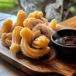 To make delicious cinnamon sugar churros, you need a few key items: - 1 cup water - 2 tablespoons granulated sugar - 1/2 teaspoon salt - 1/4 cup unsalted butter - 1 cup all-purpose flour - 2 large eggs - 1 teaspoon vanilla extract - 1/4 cup granulated sugar (for cinnamon sugar coating) - 1 tablespoon ground cinnamon - Oil for frying These ingredients give churros their sweet flavor and crunchy texture. You can change your churros by adding some fun extras: - Chocolate sauce for dipping - Whipped cream for topping - Other spices like nutmeg or cardamom Try these options to make your churros unique. You will need some tools to make churros easier: - A saucepan for heating water - A mixing bowl for dough - A piping bag with a star tip for shaping - A deep fryer or a large pot for frying - A thermometer to check oil temperature - Paper towels for draining excess oil Having the right tools makes cooking more fun and less messy. Check out the Full Recipe for detailed steps! Start by making the dough. In a saucepan, mix 1 cup of water, 2 tablespoons of granulated sugar, 1/2 teaspoon of salt, and 1/4 cup of unsalted butter. Heat this over medium heat until it boils. Remove the pan from heat, then stir in 1 cup of all-purpose flour. Mix until it forms a ball. Let the dough cool for about 10 minutes. Once cooled, add 2 large eggs one by one. Mix well after each egg. Finally, stir in 1 teaspoon of vanilla extract until your batter is smooth and glossy. Next, heat oil in a deep fryer or a large pot to 375°F (190°C). Use a piping bag with a star tip to pipe the dough into 6-inch strips directly into the hot oil. Fry each churro for 2-3 minutes on each side until they puff up and turn golden brown. Carefully remove the churros from the oil. Let them drain on paper towels. While the churros are still warm, roll them in the cinnamon sugar mixture. To make this, mix 1/4 cup of granulated sugar with 1 tablespoon of ground cinnamon in a bowl. Coat each churro until it is completely covered. Serve your churros warm. Enjoy them alone or with a side of chocolate sauce for dipping. You can find the full recipe above for more details. To get the best churro texture, focus on your dough. When you mix the flour into the wet ingredients, do this slowly. Stir until the dough forms a ball. It should feel soft but not sticky. Let it cool before adding eggs. This step helps keep your churros light and airy. A few mistakes can ruin your churros. First, don't skip the cooling time after making the dough. This is key for adding eggs. If you add them too soon, your churros may not rise. Second, avoid using cold oil. It should be hot enough to fry. If the oil is too cool, your churros will soak up the oil and become greasy. Frying churros can be tricky. Always use a thermometer to check the oil's heat. Aim for 375°F (190°C). If you fry them too long, they can burn. Fry a few at a time to avoid crowding. This keeps the oil temperature steady. Once golden brown, let them drain on paper towels before rolling in cinnamon sugar. This keeps them crispy and delicious. Follow these tips, and you will have the perfect churros every time! For the complete recipe, check the Full Recipe section. {{image_2}} Chocolate-dipped churros take the joy of the classic treat to a new level. The warm, crispy churros pair well with rich, melted chocolate. To make this, melt semi-sweet or dark chocolate in a bowl. You can use a microwave or a double boiler. Once melted, dip the warm churros into the chocolate. Let the excess drip off. Roll them in cinnamon sugar afterward for a sweet finish. This adds a delightful twist that chocolate lovers will adore. Stuffed churros add a fun surprise inside. You can fill them with many sweet treats. Some great options include dulce de leche, chocolate ganache, or cream cheese filling. To stuff churros, use a piping bag with a thin nozzle. After frying, insert the nozzle into the churro and squeeze in your filling. This creates a sweet burst of flavor in every bite. Experiment with different fillings to find your favorite! Infusing flavors into the churro dough is easy and fun. You can add ingredients to change the taste. For vanilla churros, use a bit more vanilla extract. For a spicy kick, add a pinch of cayenne pepper or nutmeg. You can also mix in citrus zest, like lemon or orange, for a refreshing twist. These small changes make a big difference in flavor. Use your creativity to craft churros that excite your taste buds. For more details, check out the Full Recipe. Store leftover churros in an airtight container. Keep them at room temperature for up to two days. If you want them fresh longer, move them to the fridge. Churros can get soft in the fridge but will still taste great. To enjoy churros again, reheat them in an oven. Preheat your oven to 350°F (175°C). Place the churros on a baking sheet for 5 to 7 minutes. This method keeps them crispy. You can also use an air fryer for about 3-4 minutes. Avoid the microwave, as it makes churros soggy. You can freeze churros for future treats. Place cooled churros in a single layer on a baking sheet. Freeze them for about an hour. After they freeze, transfer them to a freezer-safe bag or container. They can last for up to two months. When ready to eat, bake or fry them straight from the freezer. Enjoy this sweet treat anytime! Cinnamon sugar churros are crispy, sweet treats. They are made from a simple dough. You fry the dough until golden. Then, you roll them in a mix of sugar and cinnamon. They are light, fluffy, and oh-so-delicious! Many people love to dip them in chocolate sauce. This makes them even more tasty. Yes, you can make churro dough ahead of time. You should store it in the fridge. Just keep it in an airtight container. When you're ready to fry, let it warm up a bit. This helps the dough pipe easily. Fresh churros taste best, but this method works well if you plan ahead. The best oil for frying churros is one with a high smoke point. Canola oil or vegetable oil works great. These oils fry evenly and have a neutral taste. Avoid oils like olive oil because they burn at lower temperatures. Heating oil to 375°F (190°C) gives you the perfect churro. In this post, we covered how to make delicious cinnamon sugar churros. You learned about the key ingredients, step-by-step cooking methods, and helpful tips for perfect churros. Don’t forget the fun variations like chocolate-dipped and stuffed options. Storing and reheating tips will keep your churros fresh and tasty. Now that you know how to make churros, you can share them with friends and family. Enjoy your sweet treats, and happy frying!