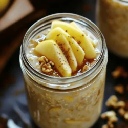 To make apple cinnamon overnight oats, you need: - 1 cup rolled oats - 1 cup unsweetened almond milk (or any milk of choice) - 1 medium apple, grated (reserve some slices for topping) - 1 teaspoon ground cinnamon - 1 tablespoon maple syrup (or honey) - 1/4 cup Greek yogurt (optional for creaminess) - 1 tablespoon chia seeds - A pinch of salt - Chopped walnuts or pecans for topping (optional) You can add other ingredients to enhance the taste. Some great options include: - A splash of vanilla extract for sweetness - A tablespoon of nut butter for creaminess - A handful of raisins or dried cranberries for chewiness - A sprinkle of nutmeg for a warm spice Each ingredient brings its own benefits: - Rolled oats: These are high in fiber. They help keep you full. - Almond milk: It is low in calories and dairy-free. This is great for many diets. - Apples: They add vitamins and natural sweetness. Plus, they have fiber. - Cinnamon: This spice can help manage blood sugar. It also adds flavor without sugar. - Maple syrup: It is a natural sweetener with minerals. Use it sparingly for a balanced taste. - Chia seeds: These add fiber and omega-3 fatty acids. They help with heart health. - Greek yogurt: This adds protein and creaminess. It is good for muscle health. With these ingredients, you create a tasty and healthy breakfast. You can find the full recipe by following the link. To start, gather your ingredients. You will need rolled oats, almond milk, a medium apple, ground cinnamon, maple syrup, Greek yogurt, chia seeds, and a pinch of salt. In a mixing bowl, add 1 cup of rolled oats. Pour in 1 cup of unsweetened almond milk. Next, grate the apple and add it to the bowl. Sprinkle in 1 teaspoon of ground cinnamon and 1 tablespoon of maple syrup. If you like it creamier, add 1/4 cup of Greek yogurt. Toss in 1 tablespoon of chia seeds and a pinch of salt. Stir everything together until well mixed. Once your oat mixture is ready, it's time to store it. Scoop the mixture into individual jars or containers. Make sure each jar has a lid to keep things fresh. Cover the jars tightly and place them in the fridge. It’s best to let them sit overnight or for at least 4 hours. This gives the oats and chia seeds time to soak up the liquid and expand. In the morning, grab your jars from the fridge. Give the oats a good stir. If you want the oats thinner, add a splash of almond milk. You can serve the oats in bowls or eat directly from the jars. For a lovely touch, add reserved apple slices on top. A sprinkle of cinnamon and some chopped nuts will add extra crunch and flavor. Enjoy your delicious apple cinnamon overnight oats! For the full recipe, check out the complete details above. To get the best texture, use rolled oats. They soak up the liquid well. Steel-cut oats can be too chewy. Use a mix of milk and yogurt for creaminess. Greek yogurt adds a nice tang. If you want it thinner, just add more milk before eating. A common mistake is not letting the oats sit long enough. Always refrigerate overnight. This helps the oats and chia seeds absorb the liquid. Another mistake is adding too much sugar. Stick to one tablespoon of maple syrup or honey for a balanced flavor. Avoid using too little liquid, as this can make the oats dry. You can switch out the apple for other fruits. Try bananas, berries, or pears. Add nuts like walnuts or pecans for crunch. For extra protein, mix in some nut butter. Don’t forget spices! A dash of nutmeg or ginger can give a nice twist. For a fun treat, top with granola or coconut flakes. Check out the Full Recipe for more ideas! {{image_2}} You can change the flavor of your overnight oats easily. Try adding peanut butter or almond butter for a nutty twist. You can also add cocoa powder for a chocolatey taste. If you like a little zing, try a splash of vanilla extract. Each option gives your oats a new and exciting flavor. If you have dietary needs, you can make swaps in this recipe. Use coconut milk if you want a dairy-free option. For a nut-free diet, try oat milk or soy milk. If you need gluten-free oats, make sure to choose certified gluten-free rolled oats. These swaps keep the dish tasty while meeting your needs. In spring, swap apples for fresh strawberries or raspberries. In summer, use peaches or blueberries for a bright flavor. Fall is perfect for pears or pumpkin puree, giving a warm, cozy taste. In winter, try dried fruits like cranberries or apricots for a chewy texture. Each season brings new options to keep your breakfast fresh and fun! To keep your apple cinnamon overnight oats fresh, store them in airtight jars. Glass jars work well for this. Always label your jars with the date. This helps you track how long they have been in the fridge. Keep them in the coldest part of your fridge. This ensures they stay safe and tasty. Apple cinnamon overnight oats can last up to five days in the fridge. After this time, the oats may lose their texture. They might also become watery or spoil. If you see any changes in smell or color, it’s best to toss them. Always check before eating. You can freeze apple cinnamon overnight oats for up to three months. Use freezer-safe jars or containers. Leave some space at the top for expansion. When you’re ready to eat, move your jar to the fridge. Let it thaw overnight. Stir well before enjoying. If needed, add a splash of milk for creaminess. Yes, you can easily make this recipe vegan. Just swap the Greek yogurt for a plant-based yogurt. Use almond milk or any other non-dairy milk. Replace honey with maple syrup for sweetness. Both swaps keep the oats creamy and tasty. To avoid soggy oats, use the right amount of liquid. Stick to one cup of milk for one cup of oats. Chia seeds also help absorb excess liquid. Store oats in a sealed jar to keep moisture in, but not too much. If you don’t have Greek yogurt, try regular yogurt or dairy-free options. You can also use silken tofu for a creamy texture. Applesauce is another great choice to add moisture without changing the flavor much. To adjust sweetness, add more or less maple syrup. You can also use mashed bananas or extra grated apples for natural sweetness. Taste your mixture before refrigerating. This way, you can find the perfect balance for your taste buds. Yes, you can reheat overnight oats. Just place them in the microwave for about 30 seconds. Stir well and check the temperature. If they’re too thick, add a splash of milk before heating. Enjoy your warm, comforting bowl! In this post, I shared how to make apple cinnamon overnight oats. We covered key ingredients, step-by-step instructions, and tips for the best texture. You learned different flavor variations and how to store them. Remember, personalizing your oats makes them unique to you. Keep these tips in mind, and enjoy this tasty, nutritious breakfast. With a little creativity, your oats can be delicious every day. Enjoy your cooking!