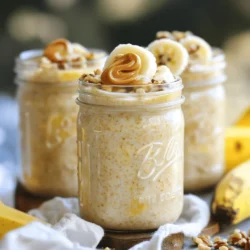 To make peanut butter banana overnight oats, you will need: - 1 cup rolled oats - 2 cups almond milk (or any milk of choice) - 2 ripe bananas, mashed - 1/4 cup peanut butter (smooth or crunchy) - 2 tablespoons maple syrup (or honey) - 1/2 teaspoon vanilla extract - 1/2 teaspoon cinnamon - A pinch of salt - Optional toppings: sliced bananas, chopped nuts, chia seeds, or dark chocolate chips Using accurate measurements is key for great taste. Here’s how to measure: - Rolled oats: Use a dry measuring cup. - Almond milk: Use a liquid measuring cup for accuracy. - Bananas: Mash them well with a fork. - Peanut butter: For easier measuring, warm it slightly. - Maple syrup: Pour it carefully for the right amount. - Spices: Use measuring spoons for precision. Toppings can add fun and flavor. Here are some ideas: - Sliced bananas for extra sweetness. - Chopped nuts for crunch. - Chia seeds for added nutrition. - Dark chocolate chips for a treat. Feel free to mix and match these toppings to make your oats unique! Start by gathering your ingredients. You will need rolled oats, almond milk, and ripe bananas. In a large mixing bowl, combine 1 cup of rolled oats with 2 cups of almond milk. Then, mash 2 ripe bananas and add them to the bowl. Stir until everything mixes well. This base sets the stage for creamy, tasty oats. Next, it’s time to add the fun stuff! Add 1/4 cup of peanut butter to the bowl. You can choose smooth or crunchy based on your taste. Then, pour in 2 tablespoons of maple syrup or honey for sweetness. Don’t forget the 1/2 teaspoon of vanilla extract and cinnamon. Lastly, add a pinch of salt. Mix all these ingredients until they blend perfectly. This step creates a rich, nutty flavor. Now, divide the mixture evenly into two mason jars or airtight containers. Make sure each jar has the same amount of oats and liquid. Seal the jars tightly and place them in the fridge. Let them soak overnight or at least for 4 hours. This soaking softens the oats and lets the flavors mingle. You’ll wake up to a delicious breakfast waiting for you! In the morning, take the jars out and give the oats a good stir. If the mixture is too thick, add a splash of almond milk. For toppings, get creative! You can add sliced bananas, chopped nuts, chia seeds, or dark chocolate chips. For a rustic look, serve the oats in the same jars. Drizzle some peanut butter on top and enjoy your tasty delight! You can make your overnight oats your own. Add your favorite nuts or seeds. Try sunflower seeds for a nut-free option. You can also mix in berries for a fruity twist. If you like it sweeter, add a bit more maple syrup or honey. You can even swap bananas for apples or peaches. The key is to play with flavors and textures until you find your favorite combo. For creamy oats, use rolled oats. They soak up liquid well and stay soft. Make sure to use enough liquid when mixing. I recommend two cups of almond milk for one cup of oats. If your oats seem too thick in the morning, just stir in a splash of milk. This helps achieve that perfect creamy texture. Want to amp up the taste? Consider adding a spoonful of cocoa powder for chocolatey goodness. A dash of nutmeg can add warmth and spice. For a fun crunch, sprinkle in some chopped nuts or seeds before serving. You can also add a drizzle of honey or maple syrup on top. Each extra touch makes your oats more exciting and delicious. Check out the Full Recipe for more ideas! {{image_2}} You can switch peanut butter for other nut butters. Almond butter adds a nice twist. Cashew butter offers a creamy texture. Sunflower seed butter is great for nut-free diets. Each nut butter brings unique flavors to the dish. Try them out to find your favorite! Use almond milk or coconut milk for a dairy-free option. Both milks keep the oats creamy and delicious. You can also use oat milk for a nut-free choice. Choose maple syrup instead of honey for a vegan-friendly sweetener. These swaps allow everyone to enjoy this tasty meal. You can mix in different fruits for more flavor. Berries like strawberries or blueberries add a fresh taste. Chopped apples or pears work well, too. For a tropical twist, add pineapple or mango. Experiment with spices like nutmeg or ginger for extra warmth. Each combination opens new taste experiences! Store your peanut butter banana overnight oats in airtight jars. Mason jars work well. You can also use plastic containers. Make sure they are sealed tightly to keep the oats fresh. Your oats can last in the fridge for up to five days. Keep an eye on the bananas. They may brown and change the taste. If you plan to eat them later, consider adding bananas just before serving. You can eat your overnight oats cold or warm them up. To reheat, place the oats in a bowl. Heat them in the microwave for about 30 seconds. Stir and check the temperature. If you want a creamier texture, add a splash of almond milk while heating. Some people love the cold, creamy taste right from the fridge. It's all about your preference! Yes, you can make these oats ahead of time. I often prepare them the night before. This way, they are ready to eat in the morning. You can store them in the fridge for up to five days. Each jar stays fresh and tasty. Just grab one when you need a quick breakfast! The oats need to soak for at least four hours. However, soaking them overnight gives the best results. This time allows the oats to absorb the liquid well. They become soft and creamy. The flavors also blend nicely during this time. If you want a change, try almond butter or cashew butter. Both give a nutty taste and work well. You can also use sunflower seed butter if you need a nut-free option. Each choice adds its own unique flavor to the oats. To lower the sugar, you can cut back on maple syrup. Use just one tablespoon instead of two. You can also skip the syrup and rely on ripe bananas for sweetness. They add natural sugar and great flavor without extra sweeteners. For the complete recipe, check out Nutty Banana Bliss Overnight Oats 🥜. This recipe lets you whip up a delicious breakfast with ease! To wrap up, we've covered key details about making peanut butter banana overnight oats. You learned the right ingredients, measurements, and optional toppings. I shared how to prepare, mix, and refrigerate your oats for the best flavor and texture. We discussed tips for customizing your dish, alternative ingredients, and storage methods. These oats can be a healthy start to your day. Enjoy experimenting with different flavors and toppings. With the right methods, you can create a perfect breakfast every time.