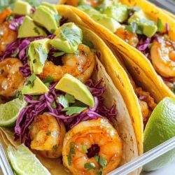 - 1 pound large shrimp, peeled and deveined - 3 tablespoons olive oil - 4 cloves garlic, minced - 1 teaspoon smoked paprika - 1/2 teaspoon cayenne pepper (adjust to taste) - Juice of 1 lime - Salt and pepper to taste - 8 small corn tortillas - 1 cup shredded red cabbage - 1 avocado, sliced - Fresh cilantro leaves for garnish - Lime wedges for serving Using fresh shrimp makes a big difference. Fresh shrimp has a sweet taste and firm texture. If you use frozen shrimp, thaw it first. Rinse and pat it dry before cooking. Fresh herbs add great flavor. Use fresh cilantro for garnish. It brings a burst of freshness to your tacos. A good skillet is key for cooking shrimp. Use a heavy skillet for even heat. You will need a mixing bowl to marinate the shrimp well. Tongs help flip the shrimp easily and keep your hands clean. For the full recipe, check out Spicy Garlic Shrimp Tacos. - Mixing the Ingredients Start by adding the shrimp to a large bowl. Then, pour in the olive oil. Next, add the minced garlic, smoked paprika, cayenne pepper, lime juice, salt, and pepper. Mix everything well until the shrimp coat evenly in the spices and oil. - Marination Time Let the shrimp marinate for 15-20 minutes. This time helps the shrimp soak up all the great flavors. You can prepare your toppings while you wait. - Heat Settings Heat a large skillet over medium-high heat. Make sure the skillet gets hot enough to cook the shrimp quickly. - Cooking Times Add the marinated shrimp to the skillet in a single layer. Cook for about 2-3 minutes on one side until the shrimp turns pink and slightly charred. Flip the shrimp and cook for another 2-3 minutes until fully cooked. The shrimp should be opaque and firm. Remove the skillet from the heat. - Tortilla Preparation Warm the corn tortillas in a separate pan. Heat each tortilla for about 30 seconds on each side until they are soft and warm. - Layering Ingredients To build your tacos, place a handful of shredded red cabbage on each tortilla. Add a generous portion of spicy garlic shrimp on top. Finish with a few slices of avocado and fresh cilantro leaves for garnish. Serve with lime wedges on the side. For the complete recipe, check out the [Full Recipe]. - Avoiding Overcooking: Shrimp cook fast. Watch them closely. Once they turn pink and curl, they are done. Overcooked shrimp become tough. Cook them just until they lose their translucent color. - Ensuring Even Cook: Spread shrimp in a single layer in your skillet. This helps them cook evenly. If they overlap, some may cook too much while others stay raw. Flip them halfway through cooking. - Additional Seasoning Suggestions: You can add more spices to your shrimp. Try cumin for warmth or chili powder for more heat. Fresh herbs like parsley can also brighten the dish. - Marinating Alternatives: If you want a twist, use different acids in your marinade. Lemon juice or vinegar can give a new taste. You can also try a dash of soy sauce for an umami kick. - Pairing with Sides: These tacos go well with rice or black beans. A light salad with lime dressing adds freshness. You can also serve with tortilla chips and salsa for crunch. - Garnishing Ideas: Top your tacos with fresh lime juice and extra cilantro. Pickled onions add a tangy bite. Slices of radish add color and crunch, making your dish pop! For a full recipe, check out the Spicy Garlic Shrimp Tacos . {{image_2}} You can swap shrimp for other seafood like scallops or fish. Both options work well with the spicy garlic flavor. If you prefer a land-based option, chicken can also be a tasty choice. Just remember to adjust cooking times based on the protein you choose. For a vegetarian twist, you can use tofu instead of shrimp. Press the tofu to remove moisture, then cut it into cubes. Marinate the tofu exactly like the shrimp. This way, you keep the flavor and texture you love. If you like heat, stick to the cayenne pepper. For a milder taco, you can skip this spice. You can also try using sweet paprika instead. It gives a nice flavor without too much heat. Adding sweetness can enhance your tacos. You might drizzle honey or maple syrup over the shrimp after cooking. For a smoky taste, add a dash of smoked salt or chipotle powder. Both add a rich depth to the dish. You can get creative with toppings. Use fresh vegetables like diced tomatoes, shredded carrots, or diced bell peppers. Each adds crunch and color to your tacos. When it comes to sauces, salsa is a great choice. You can also try a creamy avocado sauce or a zesty lime crema. These options add extra flavor and moisture to each bite. For the full recipe, check out [Full Recipe]. Store leftover shrimp in an airtight container. Refrigerate it within two hours of cooking. The shrimp will stay fresh for up to three days. When ready to eat, you can reheat it in a skillet over medium heat. Stir gently until heated through. This keeps the shrimp juicy without drying it out. To keep tortillas fresh, wrap them in a clean kitchen towel. Place them in a plastic bag or airtight container. This helps prevent them from drying out. Store them at room temperature for up to three days. If you need to store them longer, consider freezing them. You can freeze marinated shrimp for later use. Place them in a freezer-safe bag and remove as much air as possible. Label the bag with the date. The shrimp can be frozen for up to three months. To thaw, place the bag in the fridge overnight. If you want to freeze assembled tacos, it’s best to do so without toppings. Wrap each taco tightly in foil or plastic wrap. Store them in a freezer-safe container. When ready to eat, thaw in the fridge. Reheat in the oven until warm. Enjoy your Spicy Garlic Shrimp Tacos anytime, even from the freezer! For the full recipe, check out the main article. You can prepare the shrimp and toppings in advance. Marinate the shrimp up to 24 hours ahead. Store them in the fridge. Warm the shrimp in a skillet when ready to cook. You can also slice the avocado and shred the cabbage ahead of time. Just keep everything in separate containers. This way, you save time when it’s taco night! These tacos pair well with many sides. Try serving them with: - Mexican rice - Black beans - Grilled corn - Fresh salsa - Chips and guacamole These options add color and flavor to your meal, making it extra fun! Yes, you can use frozen shrimp! Just make sure to thaw them first. Place them in the fridge overnight or run them under cold water for a quick thaw. Once thawed, peel and devein them if needed. Frozen shrimp works just as well in this recipe, so don't worry! To make Spicy Garlic Shrimp Tacos, we covered key ingredients like shrimp, olive oil, and garlic. You'll choose fresh or frozen shrimp based on quality, and using the right equipment matters too. I laid out steps for marinating and cooking shrimp, plus tips for assembling tasty tacos. We explored variations, storage tips, and answered common questions. In summary, these tacos are tasty and easy to make. Enjoy experimenting with different flavors and ingredients for your perfect taco night. Happy cooking!