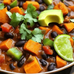 To make your Sweet Potato Black Bean Chili, gather these key ingredients: - 2 medium sweet potatoes, peeled and diced - 1 can (15 oz) black beans, rinsed and drained - 1 can (14 oz) diced tomatoes (with juice) - 1 cup vegetable broth - 1 red bell pepper, diced - 1 green bell pepper, diced - 1 medium onion, chopped - 3 cloves garlic, minced - 2 tablespoons olive oil - 2 tablespoons chili powder - 1 teaspoon cumin - 1/2 teaspoon smoked paprika - Salt and pepper to taste These ingredients bring a rich taste and texture to your chili, making it a hearty meal. You can enhance your chili with these tasty toppings: - Chopped cilantro - Avocado slices - Lime wedges These toppings add flavor and freshness. Each serving of Sweet Potato Black Bean Chili contains: - Calories: Approximately 250 - Protein: 10 grams - Carbohydrates: 45 grams - Fiber: 12 grams - Fat: 5 grams This chili is packed with nutrients, making it a healthy choice. Enjoy the full recipe to see how these ingredients come together! Start by peeling and dicing the sweet potatoes. You will need two medium ones. Next, chop one medium onion, and mince three cloves of garlic. Dice one red bell pepper and one green bell pepper. You want all the veggies chopped and ready. This makes cooking smooth and quick. Heat two tablespoons of olive oil in a large pot over medium heat. Add the chopped onion first. Sauté it until it turns soft and clear, about five minutes. Then, mix in the minced garlic, two tablespoons of chili powder, one teaspoon of cumin, and half a teaspoon of smoked paprika. Cook this mix for one more minute. It should smell great! Next, add the diced sweet potatoes and bell peppers to the pot. Stir them well to coat with the spices. Pour in one can of diced tomatoes (with juice) and one cup of vegetable broth. Stir it all together and bring the mix to a simmer. Once it bubbles, lower the heat. Cover the pot and let it cook for 20-25 minutes. Check that the sweet potatoes are tender. When they are soft, add one can of black beans, rinsed and drained. Stir the beans in and let the chili simmer for another five minutes. When the cooking time is up, take the pot off the heat. Taste the chili and add salt and pepper as needed. You can also adjust the spice with more chili powder if you like it hot. Let the chili cool for a moment. Serve it hot in bowls. For extra flavor, top it with fresh cilantro, avocado slices, and lime wedges. Enjoy every bite of your Sweet Potato Black Bean Chili! For the full recipe, check out the complete instructions above. To boost flavors in your chili, use fresh herbs. Cilantro adds a bright taste. Squeeze some lime juice just before serving for a zesty kick. You can also add a splash of soy sauce or hot sauce for depth. These small changes make a big difference in taste. When cooking sweet potatoes, cut them into even pieces. This helps them cook evenly. Peel them before dicing for a better texture. Boil or steam them until fork-tender before adding to the chili. This keeps them soft and flavorful. If you like heat, add more chili powder or diced jalapeños. For less spice, use a milder chili powder. You can also remove the seeds from peppers for less heat. Taste as you go to find your perfect balance. Adjust slowly, so it fits your taste. For the complete recipe, check the [Full Recipe]. {{image_2}} You can easily make this chili vegan and gluten-free. All the ingredients in this recipe are naturally vegan. Sweet potatoes and black beans are great sources of protein and nutrients. For gluten-free options, be sure to check your vegetable broth for any added gluten. Most brands are safe, but it’s wise to confirm. Feel free to swap ingredients for a new twist. Instead of sweet potatoes, you can use butternut squash. It adds a sweet and nutty flavor. You could also try kidney beans or pinto beans instead of black beans. To spice things up, add jalapeños or chili flakes. For a smoky taste, you could use chipotle peppers. Experimenting with these swaps can lead to exciting new flavors. Pair your chili with tasty sides for a complete meal. Cornbread is a classic choice and complements the chili well. You can serve it with tortilla chips for a crunchy texture. Another great option is a fresh salad with lime dressing. For a fun twist, try serving the chili over rice or quinoa. Each bite will be packed with flavor. For more details, check the full recipe. To keep your Sweet Potato Black Bean Chili fresh, store it in an airtight container. Let the chili cool down before sealing. This helps prevent moisture buildup. Place your container in the fridge if you plan to eat it within three to four days. If you want to store it longer, follow the next steps. Reheating your chili is simple. Pour your desired amount into a pot. Heat it over medium-low heat on the stove. Stir often to prevent it from sticking. You can also use the microwave. Heat for 1-2 minutes, stirring halfway through. Ensure it's hot throughout before serving. If it seems thick, add a splash of broth or water. Freezing is a great way to save your chili for later. Use freezer-safe bags or containers. Make sure to leave some space at the top as the chili will expand. Label the bags with the date. You can freeze it for up to three months. When you’re ready to enjoy it, thaw it overnight in the fridge before reheating. Enjoy the flavor of your Sweet Potato Black Bean Chili even after weeks! For the full recipe, check out the details above. Yes, you can! To make this chili in a slow cooker, follow these steps. First, prepare the veggies as you would for the stovetop method. Sauté the onion and garlic in a pan with olive oil. Then, add all the ingredients to your slow cooker, including the sautéed onion and garlic. Cook on low for about 6-8 hours or high for 3-4 hours. This method makes the flavors blend nicely and gives you a hearty meal. Sweet potatoes are rich in vitamins, especially vitamin A. They also provide fiber and antioxidants. Black beans are high in protein and fiber, which helps keep you full. Together, they support heart health and digestion. This chili packs nutrients while tasting amazing, making it a smart choice for your meals. To spice it up, add more chili powder or some diced jalapeños. You can also use hot sauce for an extra kick. If you prefer it milder, reduce the chili powder. You can also add some sugar or honey to balance the heat. Adjusting spice levels lets you create a version just for your taste. This blog post offers a complete guide to making Sweet Potato Black Bean Chili. It covers essential ingredients, cooking steps, and tips for extra flavor. You can adjust spice levels and even find vegan options. Storage techniques and reheating methods are included for your convenience. Remember, making this chili is fun and rewarding. Experiment with flavors and enjoy your delicious meals!
