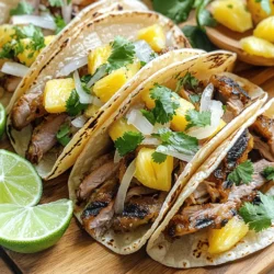 - 1 lb pork shoulder, thinly sliced - 1/2 cup pineapple juice - 2 tablespoons apple cider vinegar - 3 cloves garlic, minced - 1 tablespoon chili powder - 1 tablespoon ground cumin - 1 teaspoon smoked paprika - 1 teaspoon oregano - 1/2 teaspoon salt - 1/4 teaspoon black pepper - 1 medium onion, diced - 1 cup fresh pineapple, diced - 1/2 cup fresh cilantro, chopped - 8 small corn tortillas - Lime wedges for serving Each ingredient brings its own magic to Tacos Al Pastor. The pork shoulder is the star. It becomes tender and juicy when grilled. Pineapple juice adds sweetness and a zing of acidity. This helps tenderize the meat too. The apple cider vinegar adds a tangy kick. Garlic gives a robust flavor, while spices like chili powder and cumin add depth. Smoked paprika adds a nice smokiness. Oregano brings an earthy note, and salt and pepper enhance all flavors. Fresh pineapple adds a burst of freshness. Onions and cilantro make the tacos bright and vibrant. When picking your ingredients, look for bright colors and good smells. Choose pork shoulder with a nice amount of marbling. This fat keeps the meat juicy. For pineapple, choose one that feels heavy for its size and smells sweet. Fresh herbs should be vibrant and green, not wilting. For tortillas, look for ones that are soft and pliable. If possible, buy corn tortillas from a local market. They taste better and add to the overall experience. For more details, check the Full Recipe. To make tacos al pastor, you start with a simple plan. First, gather all your ingredients. You will need pork, spices, and fresh veggies. The key steps are marinating, grilling, and assembling. 1. Begin by mixing the marinade. In a bowl, combine pineapple juice, vinegar, garlic, and spices. This mix gives the pork its unique flavor. 2. Next, add the pork shoulder slices. Make sure each piece is covered well in the marinade. Cover the bowl and chill it for at least two hours. Overnight works best for deeper flavor. The marinade is crucial for great taste. It not only adds flavor but also tenderizes the pork. Here’s how to cook the pork: 1. Heat your grill or skillet to medium-high. This ensures a nice sear. 2. Remove the pork from the marinade. Discard any leftover marinade. 3. Grill the pork slices for about 2-3 minutes on each side. Look for a nice char and ensure it’s cooked through. 4. While the pork grills, sauté diced onion in a pan. Cook until they turn soft and slightly brown. This adds a sweet touch to your tacos. Assembling tacos is where the fun begins! Here’s how to do it right: 1. Warm your corn tortillas on the grill or in a pan. This makes them soft and easy to fold. 2. Start by adding the grilled pork to each tortilla. Use a generous amount for a hearty taco. 3. Next, add the sautéed onion and diced fresh pineapple. These add great texture and flavor. 4. Top it off with chopped cilantro for freshness. 5. Don’t forget the lime wedges! A squeeze of lime adds a zesty finish. For the complete recipe, check out the Full Recipe. Enjoy your delicious tacos al pastor! To make your tacos al pastor shine, focus on the marinade. Use fresh ingredients for the best taste. The pineapple juice adds a sweet and tangy flavor that pairs great with pork. Letting the pork sit in the marinade overnight boosts its flavor. - Use fresh garlic, not jarred, for a stronger taste. - Add a bit of lime juice to the marinade for extra zing. - Grill the pork over high heat for a nice char. Many cooks rush the marinating process. Don’t skip this step; it’s key for flavor. Also, avoid overcooking the pork. It should be juicy, not dry. - Check the grill temperature; too hot can burn the meat. - Make sure to rest the pork before chopping. This keeps it tender. - Don’t skip the fresh toppings; they add freshness and crunch. You can prepare the pork a day in advance. Just marinate it and store it in the fridge. This allows the flavors to deepen. - Chop toppings like onion and cilantro earlier. Store them in airtight containers. - Warm the tortillas right before serving for best results. - You can even grill the pork ahead of time and reheat it when ready to serve. For the complete cooking process and ingredients, check the Full Recipe. {{image_2}} You can play with Tacos Al Pastor to make them your own. Try using chicken or beef instead of pork. Both meats soak up the marinade well. You can also add different spices to the mix. Think about using chipotle or adobo sauce for a smoky kick. Another fun idea is to swap the corn tortillas for flour ones. This adds a nice softness to each bite. Want to go meatless? Use jackfruit as a great substitute for pork. When cooked, it has a similar texture. Marinate it just like you would the pork. Use the same spices, pineapple juice, and vinegar. You can also try mushrooms or tofu for a tasty twist. Just make sure to get them nice and crispy when cooking. To make your meal complete, think about sides. Fresh guacamole and salsa go well with Tacos Al Pastor. You can also serve a simple salad with lime dressing. For a heartier option, try Mexican rice or black beans. These sides will make your tacos even more enjoyable. Add lime wedges for a zesty touch and you're set! For the full recipe, check out the details above. Storing your leftover tacos al pastor correctly keeps them fresh. Start by letting the tacos cool down. Once cool, place the pork, toppings, and tortillas in separate containers. This way, your tortillas won’t get soggy. Use airtight containers to keep out air and moisture. Label them with the date, so you know when you stored them. If you want to freeze your tacos al pastor, it’s easy! Freeze the pork and toppings separately. First, cool the pork completely. Then, put it in a freezer-safe bag. Squeeze out as much air as you can before sealing. For toppings, like cilantro and pineapple, chop them up and place them in small bags. This makes it easy to use just what you need later on. Leftover tacos al pastor can last in the fridge for about three days. After that, they may lose flavor and texture. If you freeze the pork, it can last for about three months. Always use your senses. If it smells off or looks strange, it’s best to toss it. Enjoy your delicious tacos al pastor later with confidence! For a full recipe, check the full recipe section above. Tacos Al Pastor come from Mexico. They are influenced by Lebanese shawarma. In the early 1900s, Lebanese immigrants brought this style of cooking to Mexico. They used pork instead of lamb. The meat is marinated with spices and pineapple. This gives it a sweet and savory taste. Today, tacos al pastor are a favorite street food in Mexico. Yes, you can change the meat! If you prefer beef, chicken, or turkey, you can use those. Each type of meat will change the flavor. Pork remains the classic choice due to its tenderness and taste. Just ensure you adjust cooking times for different meats. To spice up your tacos al pastor, add more chili powder. You can also mix in fresh chopped jalapeños or serrano peppers. Another option is to drizzle hot sauce over the tacos before serving. Spice is a great way to boost flavor. Adjust it based on your taste and enjoy! For a complete guide on making these tasty tacos, check out the Full Recipe. Tacos Al Pastor are delicious and fun to make. We explored the key ingredients and how they each add flavor. I shared step-by-step instructions to help you cook them perfectly. We also looked at tips and tricks to avoid common mistakes. Plus, I offered creative variations, storage tips, and answers to your questions. Now, you have all the tools to make amazing Tacos Al Pastor. Enjoy cooking and sharing these tasty treats with friends and family. Happy taco making!