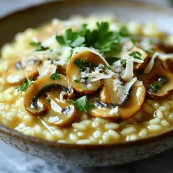 To make a rich Creamy Mushroom Risotto, you need some key ingredients. Here’s what you will need: - 1 cup Arborio rice - 4 cups vegetable broth - 1 cup mushrooms (such as cremini or shiitake), sliced - 1 small onion, finely chopped - 2 cloves garlic, minced - ½ cup grated Parmesan cheese - 2 tablespoons olive oil - 2 tablespoons unsalted butter - ½ cup heavy cream - Salt and pepper to taste - Fresh parsley, chopped (for garnish) These ingredients create a smooth and savory dish that you can enjoy. Choosing the right mushrooms enhances the flavor of your risotto. I recommend these varieties: - Cremini: These have a rich, earthy taste. They add depth to your dish. - Shiitake: Known for their unique flavor, shiitake mushrooms bring a nice umami touch. - Button: Mild and delicate, button mushrooms work well if you want a lighter taste. Feel free to mix these mushrooms for a more complex flavor profile. You don’t need a lot of fancy tools for this risotto. Here are some essential items: - A large, heavy-bottomed skillet: This helps heat evenly. - A wooden spoon: Use it to stir the risotto as it cooks. - A saucepan: You’ll keep the broth warm here. - A ladle: This makes adding broth easy and neat. Using the right equipment helps you achieve the best results. Check the [Full Recipe] for complete details! Start by heating 4 cups of vegetable broth in a saucepan. Keep it on low heat. You want it warm but not boiling. This step is key because warm broth helps the rice cook evenly. In a large skillet, heat 2 tablespoons of olive oil and 1 tablespoon of butter over medium heat. Add 1 small chopped onion. Sauté for about 5 minutes until it turns soft and clear. Next, add 2 minced garlic cloves and 1 cup of sliced mushrooms. Cook these for another 5 minutes until the mushrooms are tender and brown. Season with salt and pepper. Once the vegetables are ready, stir in 1 cup of Arborio rice. Toast the rice for 1-2 minutes. This helps it soak up the flavors. Now, it’s time to add the broth. Pour in one ladle at a time, stirring often. Wait until most of the liquid is absorbed before adding more. This process takes about 18-20 minutes. You want the rice to be creamy and al dente. After the rice is cooked, remove the skillet from heat. Stir in the remaining tablespoon of butter, ½ cup of heavy cream, and ½ cup of grated Parmesan cheese. Mix until creamy and smooth. Adjust seasoning with salt and pepper to taste. Let it sit for a couple of minutes to thicken. For the full recipe, check out the detailed instructions above. Enjoy your creamy mushroom risotto! To make the best creamy mushroom risotto, follow these simple tips: - Use fresh ingredients: Fresh mushrooms, herbs, and quality cheese matter. They boost flavor. - Stir often: Stirring helps release starch from the rice. This adds creaminess. - Add broth slowly: Pour in warm broth a little at a time. This keeps the rice creamy. - Taste as you cook: This lets you check the rice’s texture and adjust seasoning. When cooking risotto, avoid these common pitfalls: - Skipping the broth heating: Always keep your broth warm. Cold broth can ruin the texture. - Rushing the cooking: Risotto takes time. Allow it to cook slowly for the best results. - Not using Arborio rice: This rice type is key for creamy risotto. Other types won’t work well. - Overcooking or undercooking the rice: Aim for al dente. It should be tender but still firm. Enhancing the flavor of your risotto is easy with these tips: - Add herbs: Fresh thyme or rosemary can elevate the taste. Stir them in towards the end. - Try different cheeses: Besides Parmesan, consider adding a bit of Fontina or Pecorino for depth. - Incorporate wine: Adding a splash of white wine after cooking the mushrooms adds complexity. - Finish with truffle oil: A small drizzle of truffle oil before serving can add a luxurious touch. For the full recipe, check out the detailed steps provided earlier. Enjoy your cooking! {{image_2}} You can make creamy mushroom risotto even heartier by adding proteins. Chicken and shrimp work great. For chicken, use cooked, diced pieces. Stir them in at the end for warmth. Shrimp adds a nice touch too; just sauté them briefly with the mushrooms. This way, the proteins soak up the risotto's rich flavors. If you want a vegetarian or vegan twist, swap the broth for vegetable broth. Use plant-based heavy cream or coconut cream for a vegan option. Nutritional yeast can replace Parmesan cheese, giving a cheesy flavor without dairy. You can also add beans or lentils for extra protein and texture. Enhancing flavor is easy with herbs and spices. Fresh herbs like thyme, rosemary, or basil can add depth. Stir in these herbs while cooking for a burst of flavor. You could also use spices like paprika or a pinch of nutmeg for warmth. Try adding a splash of white wine during cooking for a delightful twist. For the full recipe, check out the Luxurious Creamy Mushroom Risotto section above. To store leftover risotto, let it cool first. Place it in an airtight container. Make sure to cover it well. Keep it in the fridge for up to three days. If you're using a large batch, divide it into smaller portions. This helps with quick reheating later. When reheating risotto, add a splash of broth or cream. This keeps it creamy and moist. Warm it on the stove over low heat. Stir it often to prevent sticking. You can also use the microwave, but check every minute to avoid drying it out. Freezing risotto is not the best idea. It can lose its creamy texture. If you must freeze it, do so in an airtight container. Use it within a month for the best taste. When reheating, expect a different texture. Adding fresh cream can help revive some creaminess. For the best results, enjoy it fresh. Follow the [Full Recipe] for a delightful experience. The best type of rice for risotto is Arborio rice. It has a high starch content. This starch gives risotto its creamy texture. Other good options include Carnaroli and Vialone Nano. They also absorb flavors well and cook evenly. When shopping, look for short-grain rice. It will help create the right creamy consistency. You can make risotto ahead of time, but it won’t be as good. Risotto tastes best fresh. If you must prepare it early, cook it until it's just al dente. Store it in the fridge and reheat with a bit of broth. This will help restore some creaminess. Just remember, adding cream or cheese again can help. If your risotto is too thick, add warm broth. Stir in small amounts at a time. This will loosen the rice and make it creamy again. You can also add a splash of water if you’re out of broth. Stir until the desired consistency is reached. The key is to keep it creamy and not dry. Serve the Creamy Mushroom Risotto in shallow bowls. Garnish with fresh parsley and an extra sprinkle of Parmesan cheese. This adds color and flavor. You can pair it with a light salad or garlic bread. The flavors blend well together, making your meal delightful. For the full recipe, check out the Luxurious Creamy Mushroom Risotto section. Creamy mushroom risotto is easy to make with the right ingredients and steps. We covered key ingredients, cooking methods, and tips for the best texture. Remember to choose tasty mushrooms and proper equipment for great results. Explore variations to fit your taste, whether adding proteins or herbs. Store and reheat leftovers smartly so they stay delicious. With this guide, you’ll create a risotto that impresses everyone. Enjoy your cooking adventure!