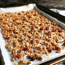 - 2 cups rolled oats - 1 cup pecans, roughly chopped - 1/2 cup maple syrup - 1/4 cup coconut oil, melted - 1/2 teaspoon vanilla extract - 1/2 teaspoon cinnamon - 1/4 teaspoon salt - 1/2 cup shredded coconut (optional) - 1/2 cup dried cranberries or raisins (optional) These ingredients come together to create a crunchy and tasty granola. Rolled oats form the base. Pecans add a nice crunch and flavor. Maple syrup gives it sweetness, while coconut oil binds it all. Vanilla extract adds depth. Cinnamon brings warmth, and salt enhances all the flavors. This granola is not just tasty; it’s also good for you. Rolled oats provide fiber and energy. Pecans are rich in healthy fats and protein. Maple syrup offers antioxidants and is lower on the glycemic index than regular sugar. Coconut oil can support heart health. Overall, this mix helps keep you full and satisfied. Feel free to make this recipe your own! You can add shredded coconut for a tropical twist. Dried cranberries or raisins give extra sweetness and chew. Want more protein? Toss in some seeds like pumpkin or sunflower. You can even use different nuts if you like. Customize your granola to fit your taste! For the full recipe, check the earlier section. Start by preheating your oven to 300°F (150°C). This low temperature ensures even cooking. Next, line a large baking sheet with parchment paper. This step helps prevent sticking and makes cleanup easy. In a big mixing bowl, add 2 cups of rolled oats and 1 cup of chopped pecans. If you like coconut, you can add 1/2 cup of shredded coconut. Then, sprinkle in 1/2 teaspoon of cinnamon and 1/4 teaspoon of salt. Mix everything well. This blend creates a tasty base for your granola. In a different bowl, whisk together 1/2 cup of maple syrup, 1/4 cup of melted coconut oil, and 1/2 teaspoon of vanilla extract. Mix until smooth. Pour this wet mixture over the dry ingredients. Stir gently until all the dry bits are coated. This helps the granola clump together. Spread the granola mixture evenly on your lined baking sheet. Press it down gently to make a flat layer. Bake for 25-30 minutes. Stir halfway through to ensure even browning. Look for a golden color and a nice smell. Remove it from the oven and let it cool completely. It will become crunchy as it cools. For added texture, mix in dried cranberries or raisins after it cools. Store your delicious granola in an airtight container. Enjoy your crunchy maple pecan granola! For the full recipe, check out the provided details. To make your granola crunchy, use rolled oats instead of quick oats. Rolled oats hold their shape better during baking. Use enough liquid to coat the oats, but not too much. Coconut oil helps create a crisp texture. Spread the granola evenly on the baking sheet. Press it down slightly before baking. Stir halfway through baking to ensure even browning. Bake until golden brown, then cool completely. Cooling helps the granola harden. Store your granola in an airtight container. This keeps moisture out and preserves crunchiness. A glass jar or a plastic container with a tight lid works well. Place the granola in a cool, dark spot, like a pantry. Avoid direct sunlight, as it can make it stale. For the best taste, use it within two weeks. If it starts to lose crunch, you can toast it in the oven briefly. You can easily customize your granola. Try adding spices like nutmeg or ginger for warmth. Mix in seeds, like pumpkin or sunflower, for extra crunch. Dried fruits, like apricots or apples, add sweetness. For a chocolate twist, add dark chocolate chips after baking. Experiment with flavors to find your favorite mix. The Full Recipe gives you a solid base to start from. Enjoy the process of creating your unique blend! {{image_2}} You can make a nut-free granola. Just skip the pecans. Use seeds like sunflower or pumpkin seeds instead. They add a nice crunch and flavor. This swap keeps the granola tasty and safe for those with nut allergies. If you love chocolate, add some chocolate chips. Stir in the chips right after baking. This gives a sweet twist to the granola. Use dark, milk, or even white chocolate chips. They melt slightly, making every bite delightful. You can swap maple syrup for other sweeteners. Honey or agave syrup works well too. If you want a low-sugar option, try using mashed bananas or applesauce. Both will add natural sweetness and moisture to your granola. Adjust the amount based on your taste. For the full recipe, check out the Crunchy Maple Pecan Granola section. To keep your maple pecan granola fresh, use an airtight container. Glass jars work well. Store it in a cool, dry place. Avoid areas that get warm, like above the stove. Granola can lose its crunch if exposed to moisture. When stored properly, your maple pecan granola lasts up to two weeks. After that, it may lose its flavor and crunch. If you notice any odd smells or changes in texture, it’s best to toss it. Always check before enjoying! You can freeze maple pecan granola for longer storage. Place it in a freezer-safe bag or container. It can last up to three months in the freezer. When you want some, just take out what you need. Let it sit at room temperature for about 30 minutes to thaw. This helps it regain its crunchy texture. Enjoy it again, just like fresh! For the complete recipe, check out the Full Recipe. You can serve maple pecan granola in many fun ways. A great option is to enjoy it with yogurt. Just layer the yogurt and granola in a bowl. Add some fresh fruit on top for sweetness. You can also eat it with milk for a crunchy breakfast. For a snack, grab a handful straight from the jar. Yes, you can make this granola vegan easily. Use maple syrup as your sweetener, which is plant-based. For the fat, switch coconut oil with any vegetable oil you like. All the other ingredients are naturally vegan too. So, don't worry; it will still taste great without any animal products. You will know the granola is done when it turns golden brown. It should also smell sweet and nutty. Keep an eye on it while baking. Stir halfway through to help it bake evenly. If it looks golden and smells amazing, it’s ready to come out! You can find all the ingredients at your local grocery store. Look for rolled oats in the cereal aisle. Pecans are usually in the nut section. Maple syrup, coconut oil, and spices are also easy to find. You can also order ingredients online if you prefer shopping from home. Absolutely! You can switch out pecans for any nuts you like. Almonds, walnuts, or cashews work well too. Just chop them roughly, like the pecans. This will add different flavors and textures. Feel free to experiment and find your favorite nut mix! For the full recipe, check out the details provided. This blog post covers everything you need for making maple pecan granola. We explored key ingredients and their nutritional benefits. The step-by-step instructions guide you through each part of the process. Tips and tricks help you achieve that perfect crunch, while variations let you customize to your taste. Finally, we discussed best practices for storage to keep it fresh. With these insights, you can create a delicious, healthy snack that fits your needs. Dive in and enjoy your homemade granola!