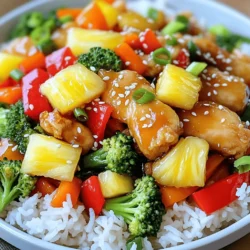 To make a great Sweet and Sour Chicken Stir Fry, you need simple yet tasty items. Here’s what you will need: - 1 lb (450g) chicken breast, thinly sliced - 2 tablespoons cornstarch - 2 tablespoons vegetable oil - 1 red bell pepper, sliced - 1 green bell pepper, sliced - 1 cup pineapple chunks (fresh or canned) - 1 cup broccoli florets - 1 carrot, julienned - 4 cloves garlic, minced - 1 tablespoon ginger, grated - 4 tablespoons soy sauce - 3 tablespoons rice vinegar - 3 tablespoons honey - 1 teaspoon sesame oil - Salt and pepper to taste - 2 green onions, sliced (for garnish) - Sesame seeds (optional, for garnish) These ingredients give the dish its sweet and tangy flavor. The chicken cooks up tender, while the veggies add crunch. You can make your stir fry even better by adding a few fun items. Here are some ideas: - Snow peas for a fresh crunch - Cashews for a nutty taste - Red pepper flakes for a spicy kick - Fresh cilantro for a herbaceous touch These ingredients can enhance the flavor and make your dish unique. If you need to change some ingredients, it’s easy! Here are some swaps: - Use tofu instead of chicken for a vegetarian option. - Try gluten-free soy sauce if you avoid gluten. - Replace rice vinegar with apple cider vinegar for a different zing. - Use agave syrup instead of honey for a vegan choice. These substitutions keep the dish tasty while meeting your dietary needs. Check out the Full Recipe for more tips! Start by slicing your chicken breast into thin strips. This helps it cook quickly and evenly. In a bowl, toss the chicken pieces with cornstarch. The cornstarch gives the chicken a crispy coating. Make sure every piece is well-coated. Set the bowl aside while you prepare the rest of the ingredients. Heat a large skillet or wok on medium-high heat. Add 1 tablespoon of vegetable oil. Once the oil is hot, add the chicken in a single layer. Make sure not to crowd the pan. Sear the chicken for 5-7 minutes. Turn it occasionally until it is golden brown and cooked through. After cooking, remove the chicken from the skillet and set it aside. In the same skillet, add another tablespoon of vegetable oil. Then, add the minced garlic and grated ginger. Sauté for about 30 seconds until fragrant. Next, add the sliced red and green bell peppers, broccoli florets, and julienned carrot. Stir-fry these vegetables for about 3-5 minutes. You want them to be vibrant and slightly tender, but still crisp. Return the cooked chicken to the skillet. Now, add the pineapple chunks along with soy sauce, rice vinegar, honey, and sesame oil. Stir everything well to combine all the flavors. Let it cook for an additional 2-3 minutes. This allows the sauce to coat all the ingredients. Don’t forget to season with salt and pepper to taste. If you like it sweeter, add more honey. Remove from heat and let it rest for a minute. For the full recipe, check out the details above. To get the sweet and sour taste right, you need to mix flavors well. Start with the right sauce. Use equal parts soy sauce and rice vinegar. Add honey for sweetness. Taste as you mix. If it’s too sweet, add more vinegar. If it’s too sour, add more honey. This balance makes every bite great. Many cooks rush through the cooking process. Avoid that mistake. Cook the chicken in one layer. This helps it brown well. Don’t overcrowd the pan with too many veggies. Stir-fry small batches for good texture. Lastly, taste as you cook. Adjust flavors to suit your taste. A good pan makes a big difference. Use a large skillet or wok. A non-stick surface helps with cooking. A wooden spatula works well for stirring. Make sure your pan is hot before adding oil. This helps the chicken sear nicely. For best results, keep all tools ready before you start. For more details, check the Full Recipe. {{image_2}} If you want to switch things up, use other proteins. Try shrimp, beef, or tofu. Each option brings its own taste. Shrimp cooks quickly, making it a fast choice. Beef adds a rich flavor, while tofu is great for a veggie option. Just follow the same steps as in the recipe. Adjust cooking times based on the protein you choose. Adding different vegetables can change the dish. You can use what’s in season. Snow peas, zucchini, or mushrooms work well. For a crunch, add water chestnuts. Mix in bright colors like orange carrots or purple cabbage. This not only makes the dish look good, but it also boosts nutrition. The more colors, the more vitamins! If you love heat, add some spice! Red pepper flakes or sriracha can give your dish a kick. Start with a little and taste as you go. You can also use fresh chili peppers for a bold flavor. Just chop them finely and add them when cooking the garlic and ginger. This will wake up your taste buds! Feel free to explore these variations to make your Sweet and Sour Chicken Stir Fry your own. For the full recipe, check out the details above! To store your sweet and sour chicken stir fry, let it cool first. Then, place it in an airtight container. This keeps the flavor fresh. You can store it in the fridge for up to three days. If you want to keep it longer, freezing is a great option. When you’re ready to enjoy leftovers, reheating is key. You can use a microwave or a stovetop. If using the microwave, place the stir fry in a bowl. Add a splash of water to keep it moist. Heat for about two minutes, stirring halfway. If using the stovetop, heat in a skillet over medium heat. Stir until hot, usually about five minutes. This helps keep the chicken tender. Freezing sweet and sour chicken stir fry is easy. First, cool the dish completely. Then, transfer it to a freezer-safe container or bag. Make sure to remove as much air as possible. It can last for up to three months in the freezer. When you are ready to eat it, thaw overnight in the fridge. Reheat it using the tips above for the best taste. Sweet and sour chicken stir fry lasts about 3 to 4 days in the fridge. Store it in an airtight container. Make sure the stir fry cools down before sealing it. This helps keep the flavors fresh longer. Yes, you can use frozen vegetables! They are a great time-saver. Just add them straight to the pan. You may need to cook them a little longer to heat through. Frozen veggies can also add a nice color to your dish. The best side dish is steamed rice. Jasmine or brown rice works well. You can also serve it with noodles for a fun twist. Try adding a side of spring rolls for extra crunch. You can find the full recipe for sweet and sour chicken stir fry to enjoy these ideas! This blog post covered how to make a delicious Sweet and Sour Chicken Stir Fry. We talked about ingredients, cooking steps, and tips for the best flavor. You can even switch proteins or add spices. Remember to store leftovers properly to keep them fresh. This dish is fun to make and enjoy! I hope you feel ready to try it out and impress your family or friends. Happy cooking!