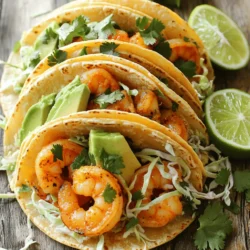 - 1 lb large shrimp, peeled and deveined - 4 cloves garlic, minced - 1 avocado, sliced - 2 tablespoons olive oil - 1 teaspoon chili powder - 1 teaspoon paprika - 1/2 teaspoon cayenne pepper (adjust to taste) - Salt and pepper to taste - 8 small corn tortillas - 1 cup shredded cabbage (green or purple) - 1/2 cup fresh cilantro, chopped - 1 lime, cut into wedges When making Spicy Garlic Shrimp Tacos, I always start with fresh ingredients. The large shrimp should be peeled and deveined for the best taste. I love using minced garlic because it adds a strong flavor. For a rich, creamy bite, slice an avocado to top off the tacos. Next, I gather my spices. Olive oil gives the shrimp a nice, smooth texture. Chili powder and paprika add warmth and depth. If you like heat, cayenne pepper is your friend! Just adjust the amount to your taste. I always season with salt and pepper to enhance the flavors. For assembly, I prefer small corn tortillas. They hold the filling well and bring a nice crunch. Shredded cabbage adds freshness, and chopped cilantro brings a burst of color. I squeeze lime over the tacos for a zesty kick. You can find the full recipe to make these delicious tacos easily! To start, grab a large bowl. Add the shrimp, minced garlic, and spices. Use 2 tablespoons of olive oil, 1 teaspoon of chili powder, 1 teaspoon of paprika, and 1/2 teaspoon of cayenne pepper. Season with salt and pepper to taste. Mix everything well. You want each shrimp to be coated evenly with the spice mix. This step adds deep flavor to your shrimp. Next, heat a non-stick skillet over medium-high heat. Once it’s hot, add the shrimp in a single layer. Cook for 2-3 minutes on one side. You want them to turn pink and get a slight char. Flip the shrimp and cook for another 1-2 minutes until they are fully cooked. This will give your shrimp a nice texture and smoky flavor. Now it's time to warm the corn tortillas. Use a separate skillet on low heat. Warm each tortilla for about 30 seconds on each side. They should be pliable but not crispy. To assemble the tacos, place a handful of shredded cabbage on each tortilla. Top with a few pieces of spicy garlic shrimp. Add a couple of slices of avocado on top. Finish by garnishing with chopped cilantro and a squeeze of fresh lime juice. Your tacos are now ready to enjoy! For the full recipe, check the detailed instructions above. To get the best shrimp, watch the cook time. Cook shrimp for about 2-3 minutes on one side. Flip them for another 1-2 minutes. The shrimp should turn pink and slightly charred. If you cook them too long, they become rubbery. To avoid this, take them off the heat as soon as they're done. While cilantro is great, you can also use green onions or radishes as toppings. These add fresh flavors and crunch. For a complete meal, pair your tacos with a side of black beans or a fresh corn salad. These sides balance the spices in the tacos. When prepping, store shrimp and toppings separately. Use airtight containers to keep everything fresh. Shrimp can last in the fridge for up to two days. To reheat, warm them in a skillet for a few minutes. Keep tortillas in a dry place. Warm them in a pan before serving for the best taste. For a full list of ingredients and instructions, check out the [Full Recipe]. {{image_2}} If you can't find shrimp, don’t worry! You can use other seafood like scallops or fish. These options will still give you a nice flavor. For a vegetarian twist, try using diced tofu or tempeh. Both will soak up the spices well. To adjust the heat, you can change the amount of cayenne pepper. If you find it too spicy, try using only half the amount. You can also add some sweet bell pepper to balance the heat. For a milder version, skip the cayenne and add more paprika for flavor without the heat. If you need gluten-free options, use corn tortillas. They are naturally gluten-free and perfect for this dish. For a dairy-free option, skip any cheese and stick to fresh toppings like avocado and cilantro. If you're watching carbs, consider using lettuce wraps instead of tortillas. They add a nice crunch while keeping it light. Check out the Full Recipe for all the details! To keep your shrimp fresh, store leftovers in an airtight container. Make sure the shrimp cool down to room temperature before sealing. This helps prevent moisture buildup, which can lead to sogginess. If you have extra tortillas, store them in a separate bag. This keeps them from getting too soft. Aim to eat leftovers within two days for the best taste. Reheating shrimp and tortillas is simple. For the shrimp, use a skillet over medium heat. Heat them for about two minutes. Stir gently to avoid overcooking. For the tortillas, warm them in a dry skillet for about 20 seconds on each side. This gives them a nice texture. You can also wrap them in a damp paper towel and microwave for 15-20 seconds. This helps keep them soft and tasty. You can freeze prepared tacos, but it’s best to freeze the shrimp and tortillas separately. Place the shrimp in a freezer-safe bag. Remove as much air as possible before sealing. For tortillas, stack them with parchment paper in between. When ready to eat, thaw the shrimp overnight in the fridge. Heat them as described above. Warm the tortillas in a skillet, and you’re ready to enjoy your Spicy Garlic Shrimp Tacos again! For the full recipe, check [Full Recipe]. Yes, you can prepare some parts ahead of time. Store the shrimp mixture in the fridge for up to 24 hours. Keep the cooked shrimp separate from the tortillas. To keep the tortillas fresh, wrap them in foil or plastic. You can warm them later before serving. For the best taste, assemble the tacos right before eating. These tacos shine with tasty sides. Here are some great options to pair: - Mexican rice: A flavorful side that complements the shrimp. - Black beans: They add protein and fiber to your meal. - Corn salad: A fresh salad with sweetness that balances the spice. - Margaritas: A refreshing drink that pairs nicely with tacos. To lower the spice level, reduce the cayenne pepper in the recipe. You can also add a dollop of sour cream or yogurt on top. This adds creaminess and cools the heat. Another option is to serve the tacos with extra lime wedges. The citrus helps balance the spice. Enjoy your tacos without the burn! You now have a full guide to making Spicy Garlic Shrimp Tacos. We covered fresh ingredients, cooking steps, and serving tips. Always remember to cook shrimp just right for the best texture. Don't hesitate to try different proteins or modify spice levels to suit your taste. Keep leftovers fresh by storing them properly. With these tips, you can create a tasty meal that impresses. Enjoy your taco-making adventure and share your delicious outcomes with others!