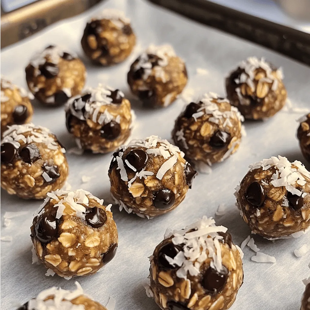 - 1 cup rolled oats - 1/2 cup natural peanut butter - 1/4 cup honey or maple syrup - 1/2 cup dark chocolate chips - 1/4 cup ground flaxseed - 1/2 teaspoon vanilla extract - 1/4 teaspoon sea salt - Optional: 1/4 cup shredded coconut The ingredients for Chocolate Peanut Butter Energy Bites are simple and nutritious. Rolled oats provide a great base, giving you energy. Natural peanut butter adds creaminess and healthy fats. Honey or maple syrup gives sweetness and helps bind the bites. Dark chocolate chips add a fun touch of flavor. Ground flaxseed boosts fiber and omega-3s. A splash of vanilla extract enhances taste, while sea salt balances the sweetness. If you want, add shredded coconut for extra texture and flavor. These energy bites are not just tasty; they are also good for you. They are energy-packed snacks that can fuel your day. The healthy fats from peanut butter keep you full longer. Fiber-rich ingredients like oats and flaxseed support digestion. This makes them a smart choice for both kids and adults. To make these bites, you will need a few tools. Mixing bowls help combine the ingredients well. Parchment paper makes cleaning up easier and prevents sticking. Measuring cups and spoons ensure you get the right amounts for each ingredient. With these tools, you’ll whip up these bites in no time. For the full recipe, check out the complete guide on how to make these delicious snacks. - Step 1: Combine dry ingredients Start by taking a large mixing bowl. Add the rolled oats, ground flaxseed, and sea salt. Mix these dry ingredients until they blend well. This step helps ensure an even flavor and texture. - Step 2: Mix wet ingredients In a different bowl, combine the natural peanut butter, honey or maple syrup, and vanilla extract. Stir until the mixture is smooth. This blend adds sweetness and creaminess to your bites. - Step 3: Combine both mixtures Pour the wet mixture into the bowl with the dry ingredients. Stir well until everything is coated. You want to see all the oats and flaxseed covered in that creamy goodness. - Size and shaping tips Using your hands, grab a small amount of the mixture. Form it into a ball about 1 inch in diameter. This size is perfect for snacking. Make sure they are all roughly the same size for even cooking. - Placement on baking sheet Place the shaped bites on a parchment-lined baking sheet. Make sure to leave some space between them. This helps them chill and firm up without sticking together. - Importance of refrigeration Chilling the bites is key. It helps them hold their shape and improves the texture. The cold makes them firmer and easier to eat. - Recommended chilling time Refrigerate the bites for at least 30 minutes. This time allows them to become perfectly set. After chilling, you can store them in an airtight container. They will stay fresh for up to a week. Enjoy your tasty snack! To make the best energy bites, focus on the mixture's consistency. It should be sticky but not too wet. If it's too dry, add a bit more peanut butter or honey. This helps the bites hold together. You can also adjust the sweetness to your taste. If you like them sweeter, add more honey or maple syrup. Start with a small amount and taste as you go. This way, you get the perfect flavor you want. One big mistake is overmixing the ingredients. When you overmix, the bites can become tough. Just mix until all the ingredients combine well. Another common error is not chilling them long enough. The bites need time to firm up in the fridge. Aim for at least 30 minutes. This step is key for a better texture. These energy bites are great on their own. You can also pair them with yogurt or fresh fruit. This adds a nice balance to your snack. For a fun twist, try them with a smoothie. They make a filling side that boosts energy. Enjoy them during a hike or as a midday treat. You can find the full recipe above if you want to make your own delicious energy bites! {{image_2}} You can change the flavor of your energy bites easily. Try using different nut butters. Almond or cashew butter tastes great too. You can even blend two nut butters for a special twist. Adding spices like cinnamon or nutmeg can also elevate the flavor. A pinch of sea salt can make the chocolate taste richer. If you want a vegan option, use maple syrup instead of honey. It works just as well and keeps the bites sweet. For a gluten-free choice, ensure you pick certified gluten-free oats. This way, everyone can enjoy these tasty snacks. Feel free to add your favorite mix-ins. Chopped nuts, seeds, or dried fruits add texture and flavor. Try cranberries, almonds, or pumpkin seeds. For a protein boost, mix in protein powder. It helps keep you full longer and adds extra nutrition. Store your chocolate peanut butter energy bites in an airtight container. This keeps them fresh and tasty. I recommend using a container that seals well. You can also use glass jars. Place them in the fridge after you make them. The cool air helps them stay firm. These bites last about a week in the fridge. If you want to keep them longer, freezing is a great option. They can stay good in the freezer for up to three months. Just make sure to wrap them well. Use plastic wrap or freezer bags to avoid freezer burn. Check for any signs of spoilage. If the bites smell bad or look dry, it’s time to toss them. You can also do a taste test. If they taste off or not sweet, it's best to discard them. Always trust your senses; they are your best guide. Chocolate peanut butter energy bites stay fresh for up to a week. Store them in an airtight container in the fridge. If you want them to last longer, you can freeze them. They freeze well for about three months. Just remember to thaw them in the fridge before snacking. Yes, you can make these bites nut-free! Use sun butter or soy nut butter instead of peanut butter. These options still give a creamy texture. You can also try using tahini, which is made from sesame seeds. Just keep in mind that the flavor will change a bit. You can mix in different flavors and textures! Try adding dried fruits like raisins or cranberries. Seeds like chia or pumpkin seeds work well too. For a fun twist, add spices like cinnamon or cocoa powder. You can even swap dark chocolate chips for white chocolate or butterscotch chips. Absolutely! Kids can help with many steps. They can mix the dry and wet ingredients together. Forming the bites into balls is fun for them too. Just be sure to supervise when using a knife or mixing bowl. It’s a great way to bond and teach them about cooking! In this blog post, we explored how to make delicious chocolate peanut butter energy bites. We covered essential ingredients, their nutritional benefits, and the tools you need. I shared easy steps for preparation and tips for perfecting your bites. Remember to customize them with different flavors and ingredients. Store them right for freshness. With these tips, you can create a healthy snack that fuels your day. Enjoy making and sharing these tasty bites with family and friends!